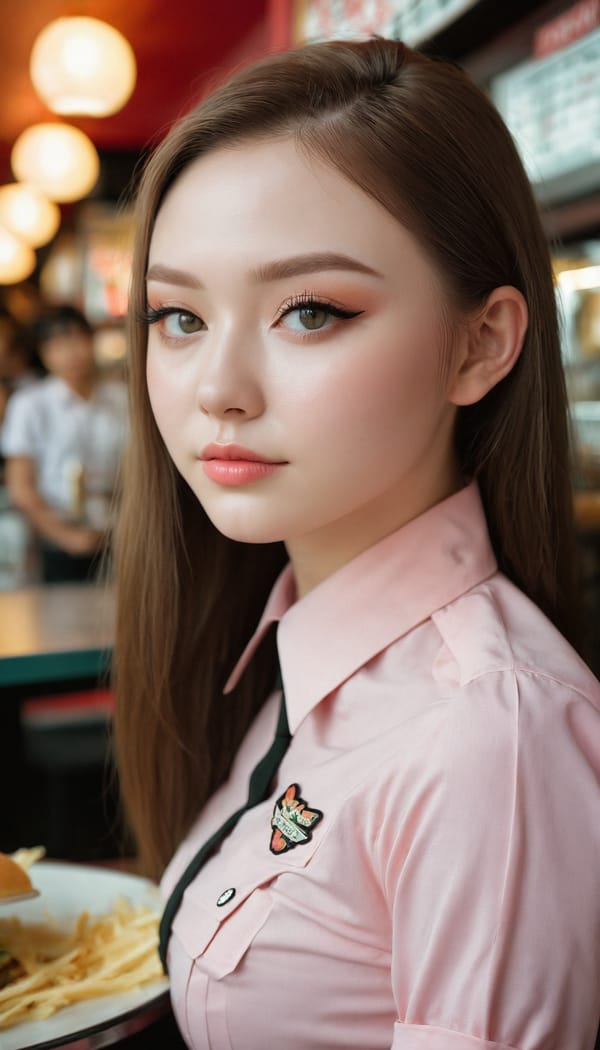 Tags: 21872187, SDXL
{"3": {"inputs": {"seed": 252634997036130, "steps": 32, "cfg": 5.9, "sampler_name": "dpmpp_2m", "scheduler": "karras", "denoise": 1.0, "model": ["27", 0], "positive": ["6", 0], "negative": ["7", 0], "latent_image": ["5", 0]}, "class_type": "KSampler"}, "4": {"inputs": {"ckpt_name": "juggernautxl.safetensors"}, "class_type": "CheckpointLoaderSimple"}, "5": {"inputs": {"width": 768, "height": 1344, "batch_size": 1}, "class_type": "EmptyLatentImage"}, "6": {"inputs": {"text": "22 year old girl, (russian:0.96), (eyelashes:0.96), (seductive facial expression:1.14), (double eyelids:1.04), (sexy lips:1.07), (idol:1.11), (slim:1.03), (detailed face:1.11), (beautiful eyes:0.97), (seductive pose:1.10), (pale skin:0.95), (blush:1.11), (cute:1.07), (perky ass:1.02), (exposed ass:0.98), (looking back:0.95), (sexy ass:1.05), (thigh gap:0.96), (a waitress in uniform:1.05) working at a restaurant, (detailed skin:1.07), (portra:1.07), (RAW:1.06), (textured skin:1.09), (candid cinema:1.03), (skin fuzz:1.01), (natural looking skin:1.06), (film:1.02), (soft lighting:1.09)", "clip": ["27", 1]}, "class_type": "CLIPTextEncode"}, "7": {"inputs": {"text": "(watermark:1.07), (low resolution:1.08), (twisted:1.07), (distorted:1.05), (bad hands:1.08), (open mouth:1.06), (worst quality:1.11)", "clip": ["27", 1]}, "class_type": "CLIPTextEncode"}, "8": {"inputs": {"samples": ["3", 0], "vae": ["4", 2]}, "class_type": "VAEDecode"}, "25": {"inputs": {"lora_name": "nudify_xl.safetensors", "strength_model": 0.24, "strength_clip": 0.27, "model": ["4", 0], "clip": ["4", 1]}, "class_type": "LoraLoader"}, "26": {"inputs": {"lora_name": "shirtlift_SDXL_v2.safetensors", "strength_model": 0.02, "strength_clip": 0.17, "model": ["25", 0], "clip": ["25", 1]}, "class_type": "LoraLoader"}, "27": {"inputs": {"lora_name": "PerfectEyesXL.safetensors", "strength_model": 0.11, "strength_clip": 0.08, "model": ["26", 0], "clip": ["26", 1]}, "class_type": "LoraLoader"}, "30": {"inputs": {"model_name": "4x_NMKD-Superscale-SP_178000_G.pth"}, "class_type": "UpscaleModelLoader"}, "31": {"inputs": {"upscale_model": ["30", 0], "image": ["8", 0]}, "class_type": "ImageUpscaleWithModel"}, "32": {"inputs": {"upscale_method": "lanczos", "scale_by": 0.5, "image": ["31", 0]}, "class_type": "ImageScaleBy"}, "33": {"inputs": {"pixels": ["32", 0], "vae": ["4", 2]}, "class_type": "VAEEncode"}, "34": {"inputs": {"seed": 252634997036130, "steps": 32, "cfg": 5.9, "sampler_name": "dpmpp_2m", "scheduler": "karras", "denoise": 0.3, "model": ["27", 0], "positive": ["6", 0], "negative": ["7", 0], "latent_image": ["33", 0]}, "class_type": "KSampler"}, "36": {"inputs": {"samples": ["34", 0], "vae": ["4", 2]}, "class_type": "VAEDecode"}, "39": {"inputs": {"filename_prefix": "comfyapi-1725351937718", "images": ["36", 0]}, "class_type": "SaveImage"}}