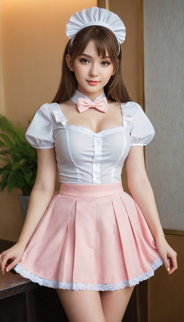 Tags: 21872187, SDXL
{"3": {"inputs": {"seed": 256928944797822, "steps": 32, "cfg": 6.06, "sampler_name": "dpmpp_2m", "scheduler": "karras", "denoise": 1.0, "model": ["27", 0], "positive": ["6", 0], "negative": ["7", 0], "latent_image": ["5", 0]}, "class_type": "KSampler"}, "4": {"inputs": {"ckpt_name": "juggernautXL_v8Rundiffusion.safetensors"}, "class_type": "CheckpointLoaderSimple"}, "5": {"inputs": {"width": 768, "height": 1344, "batch_size": 1}, "class_type": "EmptyLatentImage"}, "6": {"inputs": {"text": "19 year old girl, (irish:1.04), (ukrainian:1.01), (detailed face:1.11), (seductive pose:1.01), (seductive facial expression:1.00), (double eyelids:1.03), (slim:0.95), (temptress:1.09), (cute:1.03), (eyelashes:1.10), (beautiful eyes:1.09), (pale skin:0.97), (sexy lips:1.07), (blush:0.97), (in a seductive pose:0.95), (large perky breasts:1.04), (cleavage:1.08), (thigh gap:0.95), in a (skimpy maid costume:1.10) working at a maid cafe, choker, bowtie, headband, pleated skirt, (textured skin:1.06), (natural looking skin:1.09), (detailed skin:1.07), (soft lighting:1.08), (film:1.00), (skin fuzz:1.05), (RAW:1.08), (candid cinema:1.09), (portra:1.05)", "clip": ["27", 1]}, "class_type": "CLIPTextEncode"}, "7": {"inputs": {"text": "(worst quality:1.10), (open mouth:1.11), (low resolution:1.05), (watermark:1.06), (bad hands:1.08), (distorted:1.12), (twisted:1.13)", "clip": ["27", 1]}, "class_type": "CLIPTextEncode"}, "8": {"inputs": {"samples": ["3", 0], "vae": ["4", 2]}, "class_type": "VAEDecode"}, "25": {"inputs": {"lora_name": "nudify_xl.safetensors", "strength_model": 0.27, "strength_clip": 0.23, "model": ["4", 0], "clip": ["4", 1]}, "class_type": "LoraLoader"}, "26": {"inputs": {"lora_name": "shirtlift_SDXL_v2.safetensors", "strength_model": 0.06, "strength_clip": 0.02, "model": ["25", 0], "clip": ["25", 1]}, "class_type": "LoraLoader"}, "27": {"inputs": {"lora_name": "PerfectEyesXL.safetensors", "strength_model": 0.06, "strength_clip": 0.15, "model": ["26", 0], "clip": ["26", 1]}, "class_type": "LoraLoader"}, "30": {"inputs": {"model_name": "4x_NMKD-Superscale-SP_178000_G.pth"}, "class_type": "UpscaleModelLoader"}, "31": {"inputs": {"upscale_model": ["30", 0], "image": ["8", 0]}, "class_type": "ImageUpscaleWithModel"}, "32": {"inputs": {"upscale_method": "lanczos", "scale_by": 0.5, "image": ["31", 0]}, "class_type": "ImageScaleBy"}, "33": {"inputs": {"pixels": ["32", 0], "vae": ["4", 2]}, "class_type": "VAEEncode"}, "34": {"inputs": {"seed": 256928944797822, "steps": 32, "cfg": 6.06, "sampler_name": "dpmpp_2m", "scheduler": "karras", "denoise": 0.3, "model": ["27", 0], "positive": ["6", 0], "negative": ["7", 0], "latent_image": ["33", 0]}, "class_type": "KSampler"}, "36": {"inputs": {"samples": ["34", 0], "vae": ["4", 2]}, "class_type": "VAEDecode"}, "39": {"inputs": {"filename_prefix": "comfyapi-1707653590581", "images": ["36", 0]}, "class_type": "SaveImage"}}