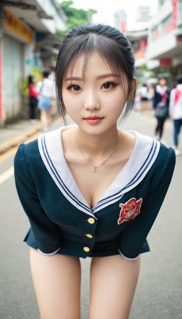 Tags: 21872187, SDXL
{"3": {"inputs": {"seed": 688639426692557, "steps": 64, "cfg": 5.25, "sampler_name": "dpmpp_2m", "scheduler": "karras", "denoise": 1.0, "model": ["27", 0], "positive": ["6", 0], "negative": ["7", 0], "latent_image": ["5", 0]}, "class_type": "KSampler"}, "4": {"inputs": {"ckpt_name": "juggernautxl.safetensors"}, "class_type": "CheckpointLoaderSimple"}, "5": {"inputs": {"width": 768, "height": 1344, "batch_size": 1}, "class_type": "EmptyLatentImage"}, "6": {"inputs": {"text": "19 year old girl, (taiwanese:0.96), (chinese:1.00), (idol:1.02), (beautiful eyes:1.12), (temptress:1.07), (eyelashes:1.13), (seductive facial expression:1.02), (detailed face:1.09), (sexy lips:1.04), (pale skin:1.00), (slim:1.04), (double eyelids:1.04), (seductive pose:1.08), (perky ass:1.04), (exposed ass:1.08), (looking back:1.04), (sexy ass:0.98), (thigh gap:1.13), (school uniform:1.12), choker, busy street, (detailed skin:1.03), (portra:1.04), (skin fuzz:1.06), (RAW:1.06), (candid cinema:1.03), (soft lighting:1.03), (film:1.02), (natural looking skin:1.04), (textured skin:1.08)", "clip": ["27", 1]}, "class_type": "CLIPTextEncode"}, "7": {"inputs": {"text": "(watermark:1.12), (distorted:1.11), (bad hands:1.10), (low resolution:1.07), (twisted:1.11), (open mouth:1.10), (worst quality:1.06)", "clip": ["27", 1]}, "class_type": "CLIPTextEncode"}, "8": {"inputs": {"samples": ["3", 0], "vae": ["4", 2]}, "class_type": "VAEDecode"}, "25": {"inputs": {"lora_name": "nudify_xl.safetensors", "strength_model": 0.0, "strength_clip": 0.31, "model": ["4", 0], "clip": ["4", 1]}, "class_type": "LoraLoader"}, "26": {"inputs": {"lora_name": "shirtlift_SDXL_v2.safetensors", "strength_model": 0.16, "strength_clip": 0.12, "model": ["25", 0], "clip": ["25", 1]}, "class_type": "LoraLoader"}, "27": {"inputs": {"lora_name": "PerfectEyesXL.safetensors", "strength_model": 0.06, "strength_clip": 0.17, "model": ["26", 0], "clip": ["26", 1]}, "class_type": "LoraLoader"}, "30": {"inputs": {"model_name": "4x_NMKD-Superscale-SP_178000_G.pth"}, "class_type": "UpscaleModelLoader"}, "31": {"inputs": {"upscale_model": ["30", 0], "image": ["8", 0]}, "class_type": "ImageUpscaleWithModel"}, "32": {"inputs": {"upscale_method": "lanczos", "scale_by": 0.5, "image": ["31", 0]}, "class_type": "ImageScaleBy"}, "33": {"inputs": {"pixels": ["32", 0], "vae": ["4", 2]}, "class_type": "VAEEncode"}, "34": {"inputs": {"seed": 688639426692557, "steps": 64, "cfg": 5.25, "sampler_name": "dpmpp_2m", "scheduler": "karras", "denoise": 0.3, "model": ["27", 0], "positive": ["6", 0], "negative": ["7", 0], "latent_image": ["33", 0]}, "class_type": "KSampler"}, "36": {"inputs": {"samples": ["34", 0], "vae": ["4", 2]}, "class_type": "VAEDecode"}, "39": {"inputs": {"filename_prefix": "comfyapi-1731443116279", "images": ["36", 0]}, "class_type": "SaveImage"}}