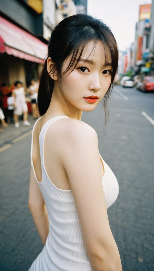 Tags: 21872187, SDXL
{"3": {"inputs": {"seed": 584578681800620, "steps": 32, "cfg": 6.53, "sampler_name": "dpmpp_2m", "scheduler": "karras", "denoise": 1.0, "model": ["27", 0], "positive": ["6", 0], "negative": ["7", 0], "latent_image": ["5", 0]}, "class_type": "KSampler"}, "4": {"inputs": {"ckpt_name": "helloworldxl.safetensors"}, "class_type": "CheckpointLoaderSimple"}, "5": {"inputs": {"width": 768, "height": 1344, "batch_size": 1}, "class_type": "EmptyLatentImage"}, "6": {"inputs": {"text": "27 year old girl, (korean:1.12), (chinese:1.11), (sexy lips:1.06), (double eyelids:1.08), (idol:1.00), (seductive facial expression:1.11), (seductive pose:1.02), (beautiful eyes:1.09), (slim:1.09), (blush:1.09), (pale skin:0.98), (detailed face:1.11), (temptress:1.10), (cute:1.03), (eyelashes:1.09), (in a seductive pose:1.11), (large perky breasts:0.99), (cleavage:1.06), (thigh gap:1.06), (white tanktop:1.07), busy street, (film:1.07), (candid cinema:1.01), (detailed skin:1.02), (textured skin:1.05), (soft lighting:1.00), (skin fuzz:1.03), (portra:1.02), (natural looking skin:1.07), (RAW:1.03)", "clip": ["27", 1]}, "class_type": "CLIPTextEncode"}, "7": {"inputs": {"text": "(twisted:1.14), (watermark:1.07), (distorted:1.06), (open mouth:1.09), (bad hands:1.09), (worst quality:1.09), (low resolution:1.06)", "clip": ["27", 1]}, "class_type": "CLIPTextEncode"}, "8": {"inputs": {"samples": ["3", 0], "vae": ["4", 2]}, "class_type": "VAEDecode"}, "25": {"inputs": {"lora_name": "nudify_xl.safetensors", "strength_model": 0.26, "strength_clip": 0.0, "model": ["4", 0], "clip": ["4", 1]}, "class_type": "LoraLoader"}, "26": {"inputs": {"lora_name": "shirtlift_SDXL_v2.safetensors", "strength_model": 0.05, "strength_clip": 0.17, "model": ["25", 0], "clip": ["25", 1]}, "class_type": "LoraLoader"}, "27": {"inputs": {"lora_name": "PerfectEyesXL.safetensors", "strength_model": 0.11, "strength_clip": 0.16, "model": ["26", 0], "clip": ["26", 1]}, "class_type": "LoraLoader"}, "30": {"inputs": {"model_name": "4x_NMKD-Superscale-SP_178000_G.pth"}, "class_type": "UpscaleModelLoader"}, "31": {"inputs": {"upscale_model": ["30", 0], "image": ["8", 0]}, "class_type": "ImageUpscaleWithModel"}, "32": {"inputs": {"upscale_method": "lanczos", "scale_by": 0.5, "image": ["31", 0]}, "class_type": "ImageScaleBy"}, "33": {"inputs": {"pixels": ["32", 0], "vae": ["4", 2]}, "class_type": "VAEEncode"}, "34": {"inputs": {"seed": 584578681800620, "steps": 32, "cfg": 6.53, "sampler_name": "dpmpp_2m", "scheduler": "karras", "denoise": 0.3, "model": ["27", 0], "positive": ["6", 0], "negative": ["7", 0], "latent_image": ["33", 0]}, "class_type": "KSampler"}, "36": {"inputs": {"samples": ["34", 0], "vae": ["4", 2]}, "class_type": "VAEDecode"}, "39": {"inputs": {"filename_prefix": "comfyapi-1716559120906", "images": ["36", 0]}, "class_type": "SaveImage"}}