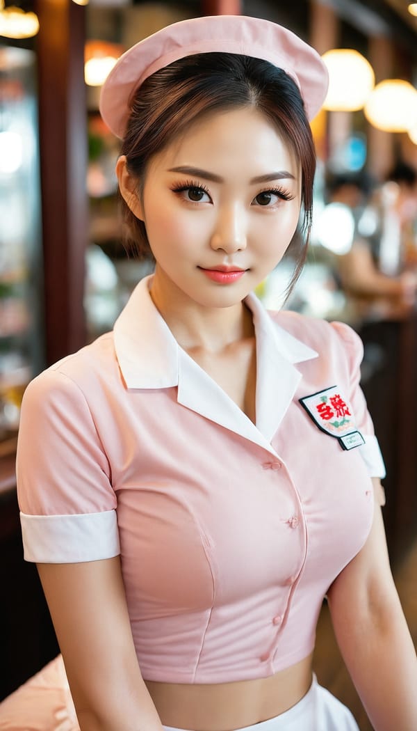 Tags: 21872187, SDXL
{"3": {"inputs": {"seed": 555894289084902, "steps": 32, "cfg": 6.33, "sampler_name": "dpmpp_2m", "scheduler": "karras", "denoise": 1.0, "model": ["27", 0], "positive": ["6", 0], "negative": ["7", 0], "latent_image": ["5", 0]}, "class_type": "KSampler"}, "4": {"inputs": {"ckpt_name": "juggernautxl.safetensors"}, "class_type": "CheckpointLoaderSimple"}, "5": {"inputs": {"width": 768, "height": 1344, "batch_size": 1}, "class_type": "EmptyLatentImage"}, "6": {"inputs": {"text": "28 year old girl, (taiwanese:1.03), (russian:1.07), (japanese:1.00), (slim:1.10), (cute:1.00), (eyelashes:1.13), (seductive pose:1.06), (detailed face:0.99), (temptress:1.13), (blush:1.14), (sexy lips:1.08), (seductive facial expression:0.98), (pale skin:0.96), (idol:1.10), (double eyelids:0.96), (beautiful eyes:1.09), (on all fours:1.10), (spreading ass cheeks:1.13), (from behind:1.11), (backboob:0.95), (a waitress in uniform:1.09) working at a restaurant, (portra:1.01), (RAW:1.09), (detailed skin:1.03), (skin fuzz:1.01), (film:1.05), (soft lighting:1.06), (candid cinema:1.04), (textured skin:1.02)", "clip": ["27", 1]}, "class_type": "CLIPTextEncode"}, "7": {"inputs": {"text": "(distorted:1.14), (worst quality:1.11), (bad hands:1.09), (open mouth:1.12), (watermark:1.06), (twisted:1.09)", "clip": ["27", 1]}, "class_type": "CLIPTextEncode"}, "8": {"inputs": {"samples": ["3", 0], "vae": ["4", 2]}, "class_type": "VAEDecode"}, "25": {"inputs": {"lora_name": "nudify_xl.safetensors", "strength_model": 0.27, "strength_clip": 0.03, "model": ["4", 0], "clip": ["4", 1]}, "class_type": "LoraLoader"}, "26": {"inputs": {"lora_name": "shirtlift_SDXL_v2.safetensors", "strength_model": 0.06, "strength_clip": 0.19, "model": ["25", 0], "clip": ["25", 1]}, "class_type": "LoraLoader"}, "27": {"inputs": {"lora_name": "PerfectEyesXL.safetensors", "strength_model": 0.13, "strength_clip": 0.04, "model": ["26", 0], "clip": ["26", 1]}, "class_type": "LoraLoader"}, "30": {"inputs": {"model_name": "4x_NMKD-Superscale-SP_178000_G.pth"}, "class_type": "UpscaleModelLoader"}, "31": {"inputs": {"upscale_model": ["30", 0], "image": ["8", 0]}, "class_type": "ImageUpscaleWithModel"}, "32": {"inputs": {"upscale_method": "lanczos", "scale_by": 0.5, "image": ["31", 0]}, "class_type": "ImageScaleBy"}, "33": {"inputs": {"pixels": ["32", 0], "vae": ["4", 2]}, "class_type": "VAEEncode"}, "34": {"inputs": {"seed": 555894289084902, "steps": 32, "cfg": 6.33, "sampler_name": "dpmpp_2m", "scheduler": "karras", "denoise": 0.3, "model": ["27", 0], "positive": ["6", 0], "negative": ["7", 0], "latent_image": ["33", 0]}, "class_type": "KSampler"}, "36": {"inputs": {"samples": ["34", 0], "vae": ["4", 2]}, "class_type": "VAEDecode"}, "39": {"inputs": {"filename_prefix": "comfyapi-1734437402402", "images": ["36", 0]}, "class_type": "SaveImage"}}