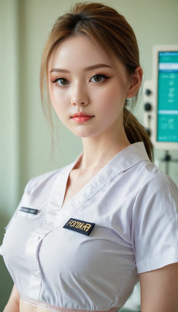 Tags: 21872187, SDXL
{"3": {"inputs": {"seed": 112979618057934, "steps": 32, "cfg": 7.71, "sampler_name": "dpmpp_2m", "scheduler": "karras", "denoise": 1.0, "model": ["27", 0], "positive": ["6", 0], "negative": ["7", 0], "latent_image": ["5", 0]}, "class_type": "KSampler"}, "4": {"inputs": {"ckpt_name": "juggernautxl.safetensors"}, "class_type": "CheckpointLoaderSimple"}, "5": {"inputs": {"width": 768, "height": 1344, "batch_size": 1}, "class_type": "EmptyLatentImage"}, "6": {"inputs": {"text": "18 year old girl, (eyelashes:1.05), (double eyelids:1.05), (temptress:1.09), (blush:0.95), (sexy lips:1.12), (cute:1.09), (pale skin:1.10), (slim:1.11), (detailed face:1.13), (beautiful eyes:1.01), (seductive pose:1.07), (idol:1.00), (seductive facial expression:1.02), (in a seductive pose:1.12), (large perky breasts:0.96), (cleavage:1.09), (thigh gap:1.02), (nurse in uniform:0.98) working in a hospital ward, (detailed skin:1.05), (portra:1.00), (film:1.05), (textured skin:1.01), (soft lighting:1.07), (natural looking skin:1.05), (skin fuzz:1.08), (candid cinema:1.02), (RAW:1.04)", "clip": ["27", 1]}, "class_type": "CLIPTextEncode"}, "7": {"inputs": {"text": "(worst quality:1.09), (low resolution:1.14), (open mouth:1.06), (distorted:1.11), (watermark:1.12), (bad hands:1.10), (twisted:1.13)", "clip": ["27", 1]}, "class_type": "CLIPTextEncode"}, "8": {"inputs": {"samples": ["3", 0], "vae": ["4", 2]}, "class_type": "VAEDecode"}, "25": {"inputs": {"lora_name": "nudify_xl.safetensors", "strength_model": 0.22, "strength_clip": 0.29, "model": ["4", 0], "clip": ["4", 1]}, "class_type": "LoraLoader"}, "26": {"inputs": {"lora_name": "shirtlift_SDXL_v2.safetensors", "strength_model": 0.12, "strength_clip": 0.04, "model": ["25", 0], "clip": ["25", 1]}, "class_type": "LoraLoader"}, "27": {"inputs": {"lora_name": "PerfectEyesXL.safetensors", "strength_model": 0.17, "strength_clip": 0.13, "model": ["26", 0], "clip": ["26", 1]}, "class_type": "LoraLoader"}, "30": {"inputs": {"model_name": "4x_NMKD-Superscale-SP_178000_G.pth"}, "class_type": "UpscaleModelLoader"}, "31": {"inputs": {"upscale_model": ["30", 0], "image": ["8", 0]}, "class_type": "ImageUpscaleWithModel"}, "32": {"inputs": {"upscale_method": "lanczos", "scale_by": 0.5, "image": ["31", 0]}, "class_type": "ImageScaleBy"}, "33": {"inputs": {"pixels": ["32", 0], "vae": ["4", 2]}, "class_type": "VAEEncode"}, "34": {"inputs": {"seed": 112979618057934, "steps": 32, "cfg": 7.71, "sampler_name": "dpmpp_2m", "scheduler": "karras", "denoise": 0.3, "model": ["27", 0], "positive": ["6", 0], "negative": ["7", 0], "latent_image": ["33", 0]}, "class_type": "KSampler"}, "36": {"inputs": {"samples": ["34", 0], "vae": ["4", 2]}, "class_type": "VAEDecode"}, "39": {"inputs": {"filename_prefix": "comfyapi-1713395738621", "images": ["36", 0]}, "class_type": "SaveImage"}}