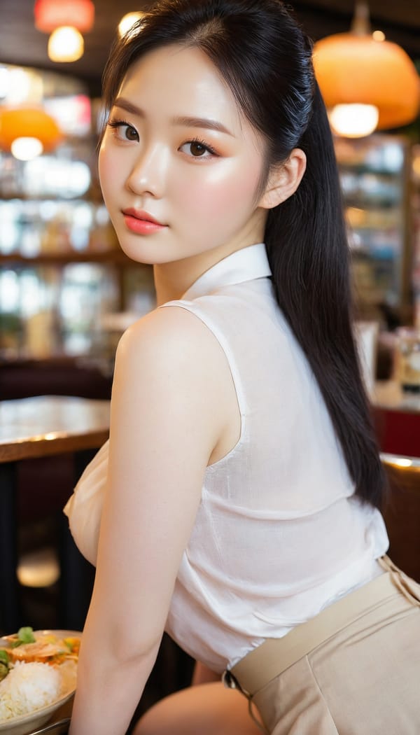 Tags: 21872187, SDXL
{"3": {"inputs": {"seed": 593227859025338, "steps": 64, "cfg": 6.71, "sampler_name": "dpmpp_2m", "scheduler": "karras", "denoise": 1.0, "model": ["27", 0], "positive": ["6", 0], "negative": ["7", 0], "latent_image": ["5", 0]}, "class_type": "KSampler"}, "4": {"inputs": {"ckpt_name": "juggernautxl.safetensors"}, "class_type": "CheckpointLoaderSimple"}, "5": {"inputs": {"width": 768, "height": 1344, "batch_size": 1}, "class_type": "EmptyLatentImage"}, "6": {"inputs": {"text": "24 year old girl, (korean:1.06), (irish:1.05), (pale skin:1.11), (beautiful eyes:1.04), (eyelashes:1.02), (blush:1.00), (seductive pose:1.13), (detailed face:1.05), (temptress:1.06), (double eyelids:0.99), (slim:1.10), (sexy lips:1.12), (seductive facial expression:0.96), (cute:1.14), (idol:1.07), (on all fours:1.08), (spreading ass cheeks:0.98), (from behind:1.05), (backboob:1.00), (a waitress in uniform:1.04) working at a restaurant, (skin fuzz:1.00), (film:1.03), (candid cinema:1.04), (detailed skin:1.07), (natural looking skin:1.09), (portra:1.05), (textured skin:1.06), (RAW:1.02), (soft lighting:1.00)", "clip": ["27", 1]}, "class_type": "CLIPTextEncode"}, "7": {"inputs": {"text": "(open mouth:1.07), (twisted:1.07), (bad hands:1.07), (worst quality:1.14), (watermark:1.13), (low resolution:1.12), (distorted:1.11)", "clip": ["27", 1]}, "class_type": "CLIPTextEncode"}, "8": {"inputs": {"samples": ["3", 0], "vae": ["4", 2]}, "class_type": "VAEDecode"}, "25": {"inputs": {"lora_name": "nudify_xl.safetensors", "strength_model": 0.19, "strength_clip": 0.1, "model": ["4", 0], "clip": ["4", 1]}, "class_type": "LoraLoader"}, "26": {"inputs": {"lora_name": "shirtlift_SDXL_v2.safetensors", "strength_model": 0.14, "strength_clip": 0.0, "model": ["25", 0], "clip": ["25", 1]}, "class_type": "LoraLoader"}, "27": {"inputs": {"lora_name": "PerfectEyesXL.safetensors", "strength_model": 0.11, "strength_clip": 0.02, "model": ["26", 0], "clip": ["26", 1]}, "class_type": "LoraLoader"}, "30": {"inputs": {"model_name": "4x_NMKD-Superscale-SP_178000_G.pth"}, "class_type": "UpscaleModelLoader"}, "31": {"inputs": {"upscale_model": ["30", 0], "image": ["8", 0]}, "class_type": "ImageUpscaleWithModel"}, "32": {"inputs": {"upscale_method": "lanczos", "scale_by": 0.5, "image": ["31", 0]}, "class_type": "ImageScaleBy"}, "33": {"inputs": {"pixels": ["32", 0], "vae": ["4", 2]}, "class_type": "VAEEncode"}, "34": {"inputs": {"seed": 593227859025338, "steps": 64, "cfg": 6.71, "sampler_name": "dpmpp_2m", "scheduler": "karras", "denoise": 0.3, "model": ["27", 0], "positive": ["6", 0], "negative": ["7", 0], "latent_image": ["33", 0]}, "class_type": "KSampler"}, "36": {"inputs": {"samples": ["34", 0], "vae": ["4", 2]}, "class_type": "VAEDecode"}, "39": {"inputs": {"filename_prefix": "comfyapi-1735690490332", "images": ["36", 0]}, "class_type": "SaveImage"}}