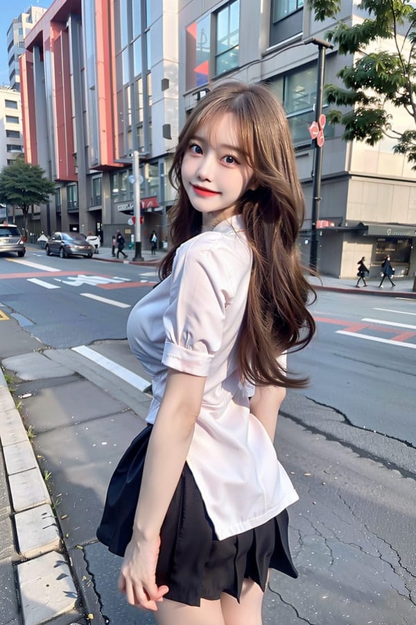 Tags: 21872187
<lora:mix4:0.65>, <lora:JapaneseDollLikeness_v15:0.75>, <lora:koreanDollLikeness:0.69>, <lora:YaeMiko_Test:0.68>, (school uniform:1.16), (large breasts:1.19), choker, busy street in urban city, (perky ass:1.14), (exposed ass:1.00), (looking back:1.18), <lora:Addams:0.26>, extremely detailed eyes, extremely detailed face, cute, (photorealistic:1.05), seductive smile, double eyelids, eyelashes, pale skin, perky breasts, full body portrait, best quality, sharp, hyper realistic, tall, (long slim legs:0.96), (thigh gap:1.19), delicate and beautiful girl, 1girl, (dramatic:1.09)
Negative prompt: ugly, fat, (worst quality:2.24)
Steps: 32, Sampler: DPM++ 2M Karras, CFG scale: 7.25, Seed: 3854347115, Size: 512x768, Model hash: fc2511737a, Model: chilloutmix_NiPrunedFp32Fix, Seed resize from: -1x-1, Denoising strength: 0.45, Version: v1.2.1, Hires upscale: 2.0, Hires steps: 16, Hires upscaler: ESRGAN_4x