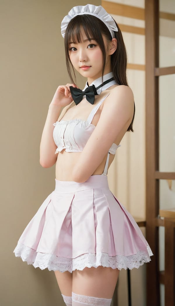 Tags: 21872187, SDXL
{"3": {"inputs": {"seed": 821298304400466, "steps": 64, "cfg": 6.32, "sampler_name": "dpmpp_2m", "scheduler": "karras", "denoise": 1.0, "model": ["27", 0], "positive": ["6", 0], "negative": ["7", 0], "latent_image": ["5", 0]}, "class_type": "KSampler"}, "4": {"inputs": {"ckpt_name": "juggernautxl.safetensors"}, "class_type": "CheckpointLoaderSimple"}, "5": {"inputs": {"width": 768, "height": 1344, "batch_size": 1}, "class_type": "EmptyLatentImage"}, "6": {"inputs": {"text": "18 year old girl, (japanese:1.07), (cute:1.01), (seductive facial expression:1.08), (sexy lips:0.95), (detailed face:1.01), (eyelashes:0.98), (double eyelids:1.12), (idol:0.96), (seductive pose:0.95), (temptress:1.14), (blush:0.98), (pale skin:1.13), (beautiful eyes:1.10), (perky ass:1.13), (exposed ass:0.97), (looking back:1.05), (sexy ass:1.03), (thigh gap:1.10), in a (skimpy maid costume:1.09) working at a maid cafe, choker, bowtie, headband, pleated skirt, (detailed skin:1.04), (film:1.01), (RAW:1.05), (candid cinema:1.03), (textured skin:1.04), (skin fuzz:1.08), (soft lighting:1.02), (natural looking skin:1.01), (portra:1.01)", "clip": ["27", 1]}, "class_type": "CLIPTextEncode"}, "7": {"inputs": {"text": "(low resolution:1.07), (twisted:1.10), (watermark:1.11), (distorted:1.11), (bad hands:1.06), (open mouth:1.10), (worst quality:1.07)", "clip": ["27", 1]}, "class_type": "CLIPTextEncode"}, "8": {"inputs": {"samples": ["3", 0], "vae": ["4", 2]}, "class_type": "VAEDecode"}, "25": {"inputs": {"lora_name": "nudify_xl.safetensors", "strength_model": 0.04, "strength_clip": 0.05, "model": ["4", 0], "clip": ["4", 1]}, "class_type": "LoraLoader"}, "26": {"inputs": {"lora_name": "shirtlift_SDXL_v2.safetensors", "strength_model": 0.14, "strength_clip": 0.12, "model": ["25", 0], "clip": ["25", 1]}, "class_type": "LoraLoader"}, "27": {"inputs": {"lora_name": "PerfectEyesXL.safetensors", "strength_model": 0.1, "strength_clip": 0.08, "model": ["26", 0], "clip": ["26", 1]}, "class_type": "LoraLoader"}, "30": {"inputs": {"model_name": "4x_NMKD-Superscale-SP_178000_G.pth"}, "class_type": "UpscaleModelLoader"}, "31": {"inputs": {"upscale_model": ["30", 0], "image": ["8", 0]}, "class_type": "ImageUpscaleWithModel"}, "32": {"inputs": {"upscale_method": "lanczos", "scale_by": 0.5, "image": ["31", 0]}, "class_type": "ImageScaleBy"}, "33": {"inputs": {"pixels": ["32", 0], "vae": ["4", 2]}, "class_type": "VAEEncode"}, "34": {"inputs": {"seed": 821298304400466, "steps": 64, "cfg": 6.32, "sampler_name": "dpmpp_2m", "scheduler": "karras", "denoise": 0.3, "model": ["27", 0], "positive": ["6", 0], "negative": ["7", 0], "latent_image": ["33", 0]}, "class_type": "KSampler"}, "36": {"inputs": {"samples": ["34", 0], "vae": ["4", 2]}, "class_type": "VAEDecode"}, "39": {"inputs": {"filename_prefix": "comfyapi-1733822368104", "images": ["36", 0]}, "class_type": "SaveImage"}}