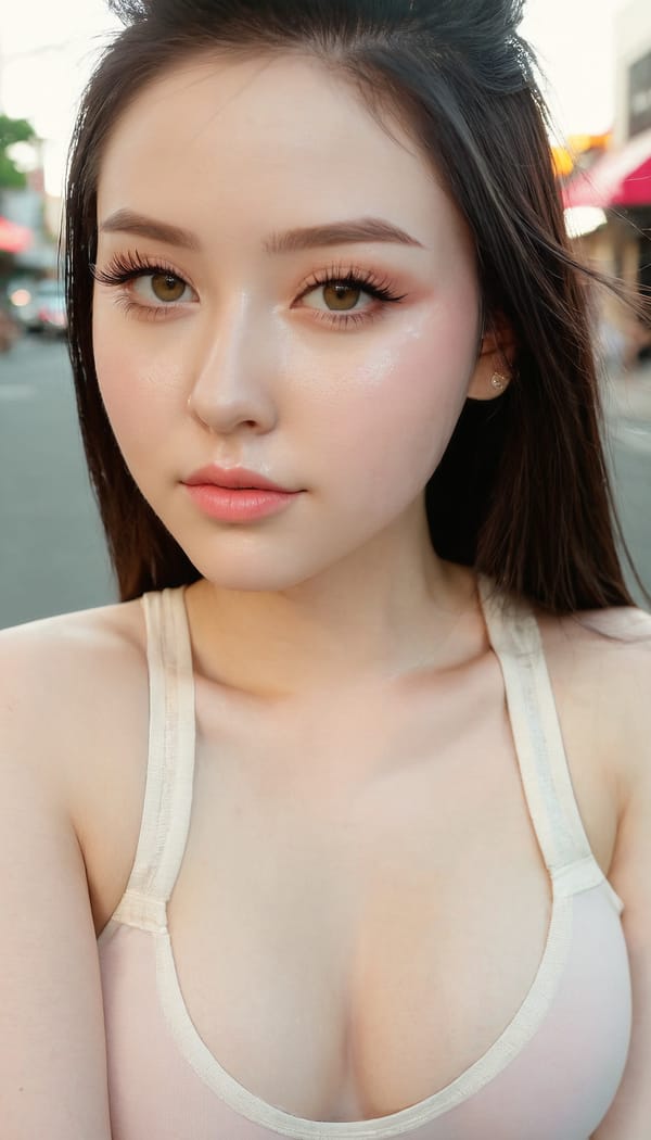 Tags: 21872187, SDXL
{"3": {"inputs": {"seed": 470981259681484, "steps": 32, "cfg": 7.21, "sampler_name": "dpmpp_2m", "scheduler": "karras", "denoise": 1.0, "model": ["27", 0], "positive": ["6", 0], "negative": ["7", 0], "latent_image": ["5", 0]}, "class_type": "KSampler"}, "4": {"inputs": {"ckpt_name": "juggernautxl.safetensors"}, "class_type": "CheckpointLoaderSimple"}, "5": {"inputs": {"width": 768, "height": 1344, "batch_size": 1}, "class_type": "EmptyLatentImage"}, "6": {"inputs": {"text": "22 year old girl, (sexy lips:1.06), (pale skin:0.99), (temptress:1.09), (idol:1.11), (seductive facial expression:0.95), (seductive pose:0.95), (double eyelids:0.95), (cute:1.06), (beautiful eyes:1.06), (detailed face:1.07), (blush:1.10), (slim:1.06), (eyelashes:1.11), (perky ass:1.08), (exposed ass:1.13), (looking back:1.02), (sexy ass:0.98), (thigh gap:1.13), (white tanktop:0.99), busy street, (RAW:1.09), (portra:1.01), (film:1.06), (natural looking skin:1.07), (detailed skin:1.07), (skin fuzz:1.08), (soft lighting:1.03), (textured skin:1.05), (candid cinema:1.00)", "clip": ["27", 1]}, "class_type": "CLIPTextEncode"}, "7": {"inputs": {"text": "(twisted:1.10), (distorted:1.07), (open mouth:1.11), (low resolution:1.12), (bad hands:1.11), (worst quality:1.08), (watermark:1.12)", "clip": ["27", 1]}, "class_type": "CLIPTextEncode"}, "8": {"inputs": {"samples": ["3", 0], "vae": ["4", 2]}, "class_type": "VAEDecode"}, "25": {"inputs": {"lora_name": "nudify_xl.safetensors", "strength_model": 0.22, "strength_clip": 0.35, "model": ["4", 0], "clip": ["4", 1]}, "class_type": "LoraLoader"}, "26": {"inputs": {"lora_name": "shirtlift_SDXL_v2.safetensors", "strength_model": 0.05, "strength_clip": 0.11, "model": ["25", 0], "clip": ["25", 1]}, "class_type": "LoraLoader"}, "27": {"inputs": {"lora_name": "PerfectEyesXL.safetensors", "strength_model": 0.03, "strength_clip": 0.11, "model": ["26", 0], "clip": ["26", 1]}, "class_type": "LoraLoader"}, "30": {"inputs": {"model_name": "4x_NMKD-Superscale-SP_178000_G.pth"}, "class_type": "UpscaleModelLoader"}, "31": {"inputs": {"upscale_model": ["30", 0], "image": ["8", 0]}, "class_type": "ImageUpscaleWithModel"}, "32": {"inputs": {"upscale_method": "lanczos", "scale_by": 0.5, "image": ["31", 0]}, "class_type": "ImageScaleBy"}, "33": {"inputs": {"pixels": ["32", 0], "vae": ["4", 2]}, "class_type": "VAEEncode"}, "34": {"inputs": {"seed": 470981259681484, "steps": 32, "cfg": 7.21, "sampler_name": "dpmpp_2m", "scheduler": "karras", "denoise": 0.3, "model": ["27", 0], "positive": ["6", 0], "negative": ["7", 0], "latent_image": ["33", 0]}, "class_type": "KSampler"}, "36": {"inputs": {"samples": ["34", 0], "vae": ["4", 2]}, "class_type": "VAEDecode"}, "39": {"inputs": {"filename_prefix": "comfyapi-1714127324356", "images": ["36", 0]}, "class_type": "SaveImage"}}