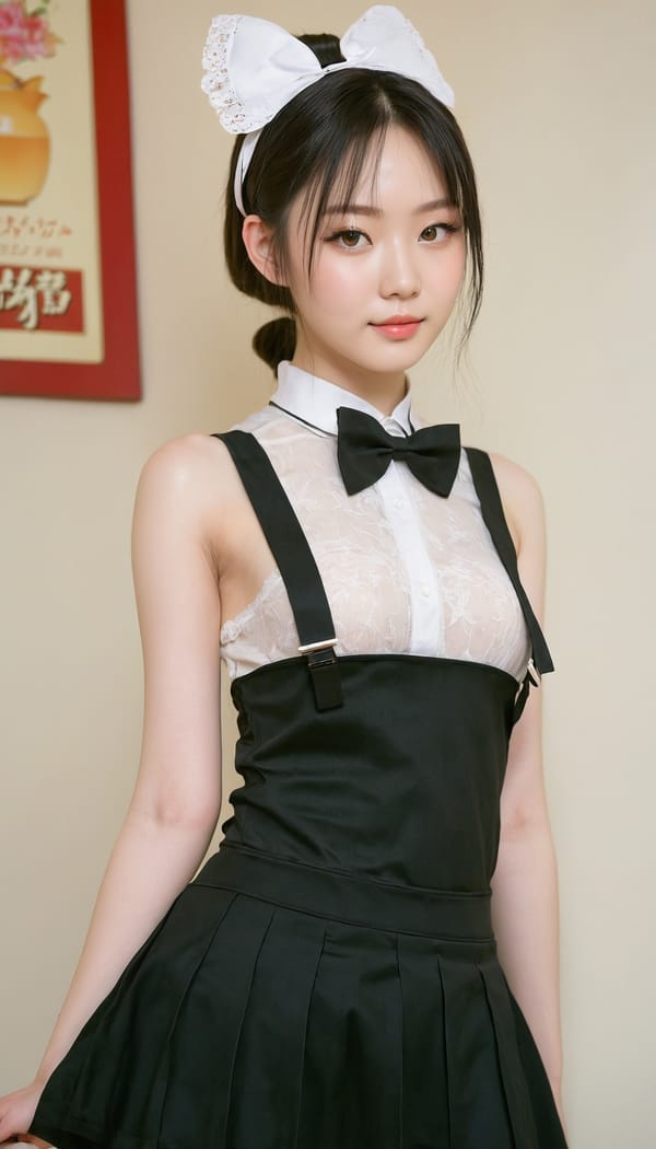 Tags: 21872187, SDXL
{"3": {"inputs": {"seed": 598266610955822, "steps": 32, "cfg": 6.74, "sampler_name": "dpmpp_2m", "scheduler": "karras", "denoise": 1.0, "model": ["27", 0], "positive": ["6", 0], "negative": ["7", 0], "latent_image": ["5", 0]}, "class_type": "KSampler"}, "4": {"inputs": {"ckpt_name": "juggernautxl.safetensors"}, "class_type": "CheckpointLoaderSimple"}, "5": {"inputs": {"width": 768, "height": 1344, "batch_size": 1}, "class_type": "EmptyLatentImage"}, "6": {"inputs": {"text": "19 year old girl, (irish:0.98), (chinese:1.14), (slim:1.02), (seductive facial expression:1.12), (pale skin:0.98), (double eyelids:1.10), (detailed face:0.98), (eyelashes:1.04), (temptress:1.05), (cute:1.13), (beautiful eyes:1.11), (blush:1.01), (sexy lips:1.12), (idol:1.02), (seductive pose:1.14), (perky ass:1.11), (exposed ass:1.02), (looking back:1.13), (sexy ass:1.13), (thigh gap:1.08), in a (skimpy maid costume:0.97) working at a maid cafe, choker, bowtie, headband, pleated skirt, (natural looking skin:1.06), (detailed skin:1.03), (RAW:1.08), (textured skin:1.08), (portra:1.05), (film:1.05), (skin fuzz:1.00), (soft lighting:1.07), (candid cinema:1.09)", "clip": ["27", 1]}, "class_type": "CLIPTextEncode"}, "7": {"inputs": {"text": "(twisted:1.12), (low resolution:1.12), (open mouth:1.06), (distorted:1.12), (watermark:1.06), (bad hands:1.05), (worst quality:1.08)", "clip": ["27", 1]}, "class_type": "CLIPTextEncode"}, "8": {"inputs": {"samples": ["3", 0], "vae": ["4", 2]}, "class_type": "VAEDecode"}, "25": {"inputs": {"lora_name": "nudify_xl.safetensors", "strength_model": 0.07, "strength_clip": 0.21, "model": ["4", 0], "clip": ["4", 1]}, "class_type": "LoraLoader"}, "26": {"inputs": {"lora_name": "shirtlift_SDXL_v2.safetensors", "strength_model": 0.0, "strength_clip": 0.16, "model": ["25", 0], "clip": ["25", 1]}, "class_type": "LoraLoader"}, "27": {"inputs": {"lora_name": "PerfectEyesXL.safetensors", "strength_model": 0.1, "strength_clip": 0.18, "model": ["26", 0], "clip": ["26", 1]}, "class_type": "LoraLoader"}, "30": {"inputs": {"model_name": "4x_NMKD-Superscale-SP_178000_G.pth"}, "class_type": "UpscaleModelLoader"}, "31": {"inputs": {"upscale_model": ["30", 0], "image": ["8", 0]}, "class_type": "ImageUpscaleWithModel"}, "32": {"inputs": {"upscale_method": "lanczos", "scale_by": 0.5, "image": ["31", 0]}, "class_type": "ImageScaleBy"}, "33": {"inputs": {"pixels": ["32", 0], "vae": ["4", 2]}, "class_type": "VAEEncode"}, "34": {"inputs": {"seed": 598266610955822, "steps": 32, "cfg": 6.74, "sampler_name": "dpmpp_2m", "scheduler": "karras", "denoise": 0.3, "model": ["27", 0], "positive": ["6", 0], "negative": ["7", 0], "latent_image": ["33", 0]}, "class_type": "KSampler"}, "36": {"inputs": {"samples": ["34", 0], "vae": ["4", 2]}, "class_type": "VAEDecode"}, "39": {"inputs": {"filename_prefix": "comfyapi-1718162550824", "images": ["36", 0]}, "class_type": "SaveImage"}}