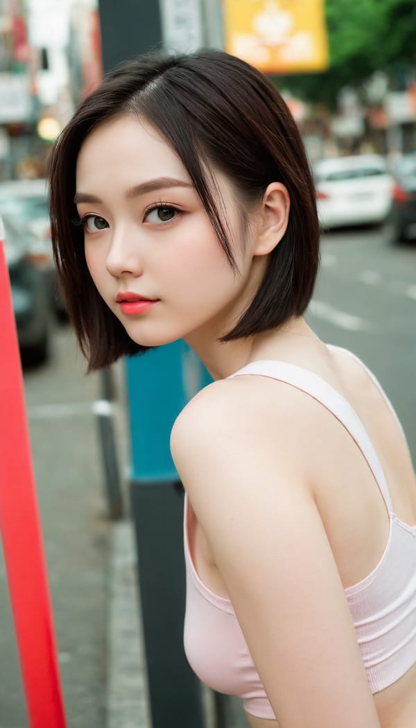 Tags: 21872187, SDXL
{"3": {"inputs": {"seed": 923974091348588, "steps": 64, "cfg": 6.01, "sampler_name": "dpmpp_2m", "scheduler": "karras", "denoise": 1.0, "model": ["27", 0], "positive": ["6", 0], "negative": ["7", 0], "latent_image": ["5", 0]}, "class_type": "KSampler"}, "4": {"inputs": {"ckpt_name": "juggernautXL_v8Rundiffusion.safetensors"}, "class_type": "CheckpointLoaderSimple"}, "5": {"inputs": {"width": 768, "height": 1344, "batch_size": 1}, "class_type": "EmptyLatentImage"}, "6": {"inputs": {"text": "19 year old girl, (cute:1.05), (sexy lips:1.13), (pale skin:1.05), (seductive pose:0.99), (seductive facial expression:1.08), (blush:1.10), (slim:1.14), (eyelashes:1.00), (double eyelids:1.00), (idol:1.12), (detailed face:1.12), (beautiful eyes:1.14), (temptress:1.04), (perky ass:1.06), (exposed ass:1.11), (looking back:1.10), (sexy ass:1.11), (thigh gap:1.02), (white tanktop:0.96), busy street, (natural looking skin:1.07), (RAW:1.08), (textured skin:1.05), (portra:1.01), (film:1.02), (candid cinema:1.03), (soft lighting:1.06), (skin fuzz:1.00), (detailed skin:1.06)", "clip": ["27", 1]}, "class_type": "CLIPTextEncode"}, "7": {"inputs": {"text": "(distorted:1.09), (bad hands:1.11), (watermark:1.07), (open mouth:1.14), (low resolution:1.14), (twisted:1.05), (worst quality:1.14)", "clip": ["27", 1]}, "class_type": "CLIPTextEncode"}, "8": {"inputs": {"samples": ["3", 0], "vae": ["4", 2]}, "class_type": "VAEDecode"}, "25": {"inputs": {"lora_name": "nudify_xl.safetensors", "strength_model": 0.21, "strength_clip": 0.12, "model": ["4", 0], "clip": ["4", 1]}, "class_type": "LoraLoader"}, "26": {"inputs": {"lora_name": "shirtlift_SDXL_v2.safetensors", "strength_model": 0.07, "strength_clip": 0.06, "model": ["25", 0], "clip": ["25", 1]}, "class_type": "LoraLoader"}, "27": {"inputs": {"lora_name": "PerfectEyesXL.safetensors", "strength_model": 0.0, "strength_clip": 0.13, "model": ["26", 0], "clip": ["26", 1]}, "class_type": "LoraLoader"}, "30": {"inputs": {"model_name": "4x_NMKD-Superscale-SP_178000_G.pth"}, "class_type": "UpscaleModelLoader"}, "31": {"inputs": {"upscale_model": ["30", 0], "image": ["8", 0]}, "class_type": "ImageUpscaleWithModel"}, "32": {"inputs": {"upscale_method": "lanczos", "scale_by": 0.5, "image": ["31", 0]}, "class_type": "ImageScaleBy"}, "33": {"inputs": {"pixels": ["32", 0], "vae": ["4", 2]}, "class_type": "VAEEncode"}, "34": {"inputs": {"seed": 923974091348588, "steps": 64, "cfg": 6.01, "sampler_name": "dpmpp_2m", "scheduler": "karras", "denoise": 0.3, "model": ["27", 0], "positive": ["6", 0], "negative": ["7", 0], "latent_image": ["33", 0]}, "class_type": "KSampler"}, "36": {"inputs": {"samples": ["34", 0], "vae": ["4", 2]}, "class_type": "VAEDecode"}, "39": {"inputs": {"filename_prefix": "comfyapi-1708081453930", "images": ["36", 0]}, "class_type": "SaveImage"}}