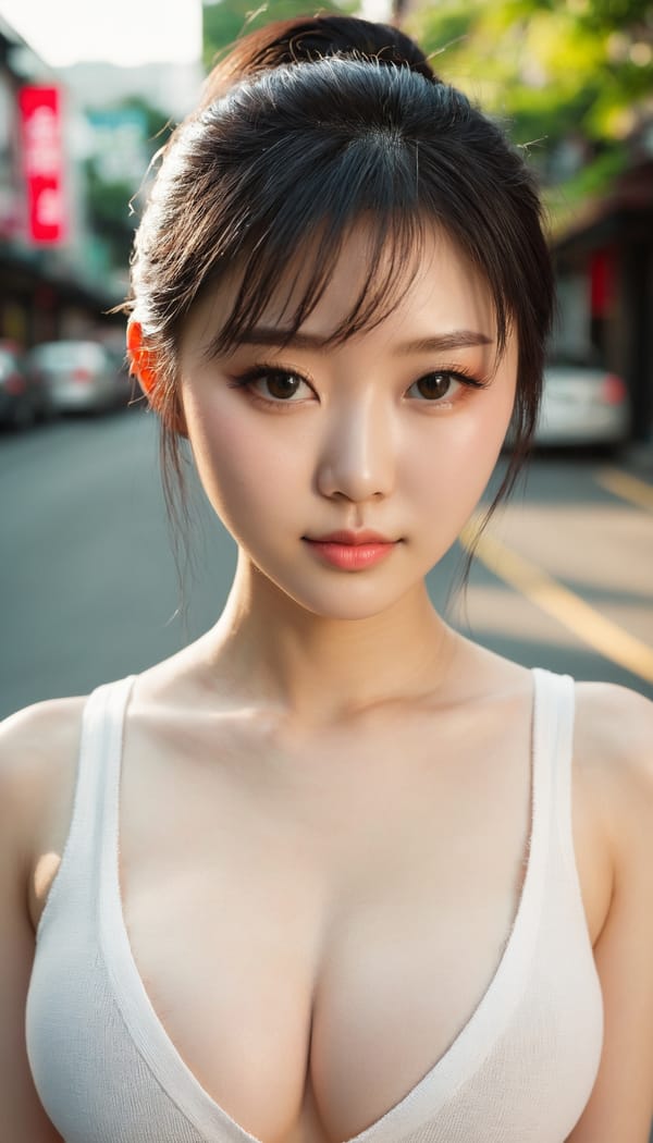 Tags: 21872187, SDXL
{"3": {"inputs": {"seed": 676258970910563, "steps": 64, "cfg": 6.98, "sampler_name": "dpmpp_2m", "scheduler": "karras", "denoise": 1.0, "model": ["27", 0], "positive": ["6", 0], "negative": ["7", 0], "latent_image": ["5", 0]}, "class_type": "KSampler"}, "4": {"inputs": {"ckpt_name": "juggernautxl.safetensors"}, "class_type": "CheckpointLoaderSimple"}, "5": {"inputs": {"width": 768, "height": 1344, "batch_size": 1}, "class_type": "EmptyLatentImage"}, "6": {"inputs": {"text": "21 year old girl, (chinese:0.97), (idol:1.06), (double eyelids:0.95), (slim:1.04), (detailed face:1.09), (beautiful eyes:0.97), (eyelashes:1.09), (sexy lips:1.05), (temptress:0.96), (pale skin:1.14), (blush:1.03), (seductive facial expression:1.00), (cute:1.04), (in a seductive pose:1.13), (large perky breasts:1.05), (cleavage:1.09), (thigh gap:1.03), (white tanktop:1.05), busy street, (film:1.05), (detailed skin:1.05), (candid cinema:1.03), (natural looking skin:1.06), (textured skin:1.07), (skin fuzz:1.09), (RAW:1.02), (portra:1.02), (soft lighting:1.04)", "clip": ["27", 1]}, "class_type": "CLIPTextEncode"}, "7": {"inputs": {"text": "(open mouth:1.13), (worst quality:1.11), (distorted:1.05), (watermark:1.10), (low resolution:1.05), (bad hands:1.10), (twisted:1.08)", "clip": ["27", 1]}, "class_type": "CLIPTextEncode"}, "8": {"inputs": {"samples": ["3", 0], "vae": ["4", 2]}, "class_type": "VAEDecode"}, "25": {"inputs": {"lora_name": "nudify_xl.safetensors", "strength_model": 0.2, "strength_clip": 0.34, "model": ["4", 0], "clip": ["4", 1]}, "class_type": "LoraLoader"}, "26": {"inputs": {"lora_name": "shirtlift_SDXL_v2.safetensors", "strength_model": 0.03, "strength_clip": 0.09, "model": ["25", 0], "clip": ["25", 1]}, "class_type": "LoraLoader"}, "27": {"inputs": {"lora_name": "PerfectEyesXL.safetensors", "strength_model": 0.11, "strength_clip": 0.06, "model": ["26", 0], "clip": ["26", 1]}, "class_type": "LoraLoader"}, "30": {"inputs": {"model_name": "4x_NMKD-Superscale-SP_178000_G.pth"}, "class_type": "UpscaleModelLoader"}, "31": {"inputs": {"upscale_model": ["30", 0], "image": ["8", 0]}, "class_type": "ImageUpscaleWithModel"}, "32": {"inputs": {"upscale_method": "lanczos", "scale_by": 0.5, "image": ["31", 0]}, "class_type": "ImageScaleBy"}, "33": {"inputs": {"pixels": ["32", 0], "vae": ["4", 2]}, "class_type": "VAEEncode"}, "34": {"inputs": {"seed": 676258970910563, "steps": 64, "cfg": 6.98, "sampler_name": "dpmpp_2m", "scheduler": "karras", "denoise": 0.3, "model": ["27", 0], "positive": ["6", 0], "negative": ["7", 0], "latent_image": ["33", 0]}, "class_type": "KSampler"}, "36": {"inputs": {"samples": ["34", 0], "vae": ["4", 2]}, "class_type": "VAEDecode"}, "39": {"inputs": {"filename_prefix": "comfyapi-1727090380438", "images": ["36", 0]}, "class_type": "SaveImage"}}