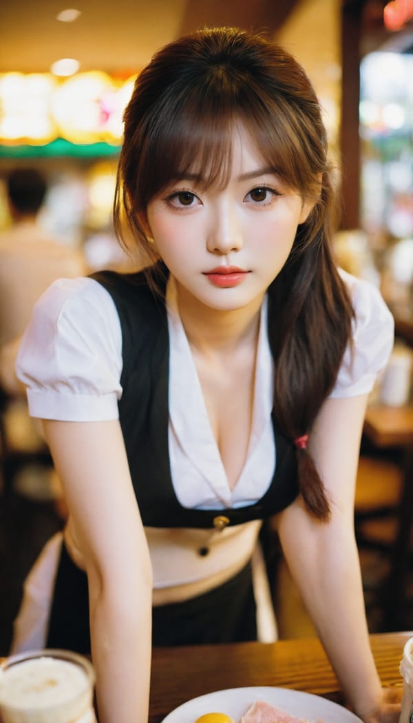 Tags: 21872187, SDXL
{"3": {"inputs": {"seed": 753649811792283, "steps": 32, "cfg": 5.92, "sampler_name": "dpmpp_2m", "scheduler": "karras", "denoise": 1.0, "model": ["27", 0], "positive": ["6", 0], "negative": ["7", 0], "latent_image": ["5", 0]}, "class_type": "KSampler"}, "4": {"inputs": {"ckpt_name": "helloworldxl.safetensors"}, "class_type": "CheckpointLoaderSimple"}, "5": {"inputs": {"width": 768, "height": 1344, "batch_size": 1}, "class_type": "EmptyLatentImage"}, "6": {"inputs": {"text": "27 year old girl, (korean:1.05), (japanese:0.96), (temptress:1.11), (beautiful eyes:1.11), (eyelashes:1.00), (pale skin:1.12), (detailed face:1.08), (double eyelids:1.14), (blush:1.08), (cute:1.09), (slim:1.12), (seductive facial expression:1.11), (sexy lips:1.11), (seductive pose:0.99), (idol:1.05), (in a seductive pose:1.01), (large perky breasts:1.01), (cleavage:0.98), (thigh gap:1.04), (a waitress in uniform:1.07) working at a restaurant, (portra:1.07), (natural looking skin:1.09), (RAW:1.04), (film:1.05), (detailed skin:1.09), (soft lighting:1.03), (skin fuzz:1.05), (textured skin:1.09), (candid cinema:1.07)", "clip": ["27", 1]}, "class_type": "CLIPTextEncode"}, "7": {"inputs": {"text": "(worst quality:1.13), (open mouth:1.08), (twisted:1.07), (watermark:1.07), (bad hands:1.07), (low resolution:1.14), (distorted:1.09)", "clip": ["27", 1]}, "class_type": "CLIPTextEncode"}, "8": {"inputs": {"samples": ["3", 0], "vae": ["4", 2]}, "class_type": "VAEDecode"}, "25": {"inputs": {"lora_name": "nudify_xl.safetensors", "strength_model": 0.01, "strength_clip": 0.07, "model": ["4", 0], "clip": ["4", 1]}, "class_type": "LoraLoader"}, "26": {"inputs": {"lora_name": "shirtlift_SDXL_v2.safetensors", "strength_model": 0.0, "strength_clip": 0.0, "model": ["25", 0], "clip": ["25", 1]}, "class_type": "LoraLoader"}, "27": {"inputs": {"lora_name": "PerfectEyesXL.safetensors", "strength_model": 0.04, "strength_clip": 0.11, "model": ["26", 0], "clip": ["26", 1]}, "class_type": "LoraLoader"}, "30": {"inputs": {"model_name": "4x_NMKD-Superscale-SP_178000_G.pth"}, "class_type": "UpscaleModelLoader"}, "31": {"inputs": {"upscale_model": ["30", 0], "image": ["8", 0]}, "class_type": "ImageUpscaleWithModel"}, "32": {"inputs": {"upscale_method": "lanczos", "scale_by": 0.5, "image": ["31", 0]}, "class_type": "ImageScaleBy"}, "33": {"inputs": {"pixels": ["32", 0], "vae": ["4", 2]}, "class_type": "VAEEncode"}, "34": {"inputs": {"seed": 753649811792283, "steps": 32, "cfg": 5.92, "sampler_name": "dpmpp_2m", "scheduler": "karras", "denoise": 0.3, "model": ["27", 0], "positive": ["6", 0], "negative": ["7", 0], "latent_image": ["33", 0]}, "class_type": "KSampler"}, "36": {"inputs": {"samples": ["34", 0], "vae": ["4", 2]}, "class_type": "VAEDecode"}, "39": {"inputs": {"filename_prefix": "comfyapi-1731999314669", "images": ["36", 0]}, "class_type": "SaveImage"}}