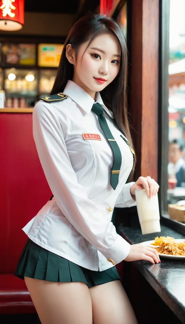 Tags: 21872187, SDXL
{"3": {"inputs": {"seed": 451565470502985, "steps": 64, "cfg": 7.57, "sampler_name": "dpmpp_2m", "scheduler": "karras", "denoise": 1.0, "model": ["27", 0], "positive": ["6", 0], "negative": ["7", 0], "latent_image": ["5", 0]}, "class_type": "KSampler"}, "4": {"inputs": {"ckpt_name": "juggernautxl.safetensors"}, "class_type": "CheckpointLoaderSimple"}, "5": {"inputs": {"width": 768, "height": 1344, "batch_size": 1}, "class_type": "EmptyLatentImage"}, "6": {"inputs": {"text": "23 year old girl, (chinese:1.07), (seductive facial expression:1.12), (temptress:1.09), (cute:0.97), (eyelashes:1.11), (slim:0.96), (detailed face:1.06), (idol:0.99), (seductive pose:1.11), (double eyelids:1.00), (sexy lips:1.08), (pale skin:1.06), (beautiful eyes:1.06), (perky ass:0.97), (exposed ass:1.04), (looking back:0.95), (sexy ass:1.11), (thigh gap:1.11), (a waitress in uniform:1.03) working at a restaurant, (soft lighting:1.03), (natural looking skin:1.00), (candid cinema:1.08), (textured skin:1.05), (film:1.09), (skin fuzz:1.05), (portra:1.05), (RAW:1.04), (detailed skin:1.06)", "clip": ["27", 1]}, "class_type": "CLIPTextEncode"}, "7": {"inputs": {"text": "(watermark:1.05), (twisted:1.10), (bad hands:1.06), (distorted:1.06), (open mouth:1.07), (worst quality:1.14), (low resolution:1.07)", "clip": ["27", 1]}, "class_type": "CLIPTextEncode"}, "8": {"inputs": {"samples": ["3", 0], "vae": ["4", 2]}, "class_type": "VAEDecode"}, "25": {"inputs": {"lora_name": "nudify_xl.safetensors", "strength_model": 0.36, "strength_clip": 0.32, "model": ["4", 0], "clip": ["4", 1]}, "class_type": "LoraLoader"}, "26": {"inputs": {"lora_name": "shirtlift_SDXL_v2.safetensors", "strength_model": 0.04, "strength_clip": 0.0, "model": ["25", 0], "clip": ["25", 1]}, "class_type": "LoraLoader"}, "27": {"inputs": {"lora_name": "PerfectEyesXL.safetensors", "strength_model": 0.11, "strength_clip": 0.18, "model": ["26", 0], "clip": ["26", 1]}, "class_type": "LoraLoader"}, "30": {"inputs": {"model_name": "4x_NMKD-Superscale-SP_178000_G.pth"}, "class_type": "UpscaleModelLoader"}, "31": {"inputs": {"upscale_model": ["30", 0], "image": ["8", 0]}, "class_type": "ImageUpscaleWithModel"}, "32": {"inputs": {"upscale_method": "lanczos", "scale_by": 0.5, "image": ["31", 0]}, "class_type": "ImageScaleBy"}, "33": {"inputs": {"pixels": ["32", 0], "vae": ["4", 2]}, "class_type": "VAEEncode"}, "34": {"inputs": {"seed": 451565470502985, "steps": 64, "cfg": 7.57, "sampler_name": "dpmpp_2m", "scheduler": "karras", "denoise": 0.3, "model": ["27", 0], "positive": ["6", 0], "negative": ["7", 0], "latent_image": ["33", 0]}, "class_type": "KSampler"}, "36": {"inputs": {"samples": ["34", 0], "vae": ["4", 2]}, "class_type": "VAEDecode"}, "39": {"inputs": {"filename_prefix": "comfyapi-1713745189210", "images": ["36", 0]}, "class_type": "SaveImage"}}