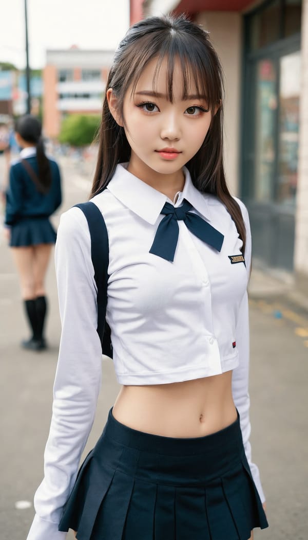 Tags: 21872187, SDXL
{"3": {"inputs": {"seed": 933455956453086, "steps": 64, "cfg": 7.59, "sampler_name": "dpmpp_2m", "scheduler": "karras", "denoise": 1.0, "model": ["27", 0], "positive": ["6", 0], "negative": ["7", 0], "latent_image": ["5", 0]}, "class_type": "KSampler"}, "4": {"inputs": {"ckpt_name": "juggernautxl.safetensors"}, "class_type": "CheckpointLoaderSimple"}, "5": {"inputs": {"width": 768, "height": 1344, "batch_size": 1}, "class_type": "EmptyLatentImage"}, "6": {"inputs": {"text": "22 year old girl, (seductive pose:1.11), (slim:0.97), (idol:1.07), (cute:1.09), (detailed face:1.07), (eyelashes:1.02), (beautiful eyes:1.03), (temptress:0.96), (double eyelids:1.10), (blush:1.07), (sexy lips:1.03), (seductive facial expression:1.06), (perky ass:1.01), (exposed ass:1.10), (looking back:0.96), (sexy ass:0.98), (thigh gap:1.05), (school uniform:1.14), choker, busy street, (detailed skin:1.03), (film:1.06), (textured skin:1.03), (natural looking skin:1.09), (portra:1.00), (skin fuzz:1.08), (RAW:1.00), (candid cinema:1.09), (soft lighting:1.02)", "clip": ["27", 1]}, "class_type": "CLIPTextEncode"}, "7": {"inputs": {"text": "(twisted:1.10), (worst quality:1.08), (low resolution:1.05), (distorted:1.14), (bad hands:1.07), (watermark:1.07), (open mouth:1.06)", "clip": ["27", 1]}, "class_type": "CLIPTextEncode"}, "8": {"inputs": {"samples": ["3", 0], "vae": ["4", 2]}, "class_type": "VAEDecode"}, "25": {"inputs": {"lora_name": "nudify_xl.safetensors", "strength_model": 0.08, "strength_clip": 0.29, "model": ["4", 0], "clip": ["4", 1]}, "class_type": "LoraLoader"}, "26": {"inputs": {"lora_name": "shirtlift_SDXL_v2.safetensors", "strength_model": 0.09, "strength_clip": 0.12, "model": ["25", 0], "clip": ["25", 1]}, "class_type": "LoraLoader"}, "27": {"inputs": {"lora_name": "PerfectEyesXL.safetensors", "strength_model": 0.0, "strength_clip": 0.07, "model": ["26", 0], "clip": ["26", 1]}, "class_type": "LoraLoader"}, "30": {"inputs": {"model_name": "4x_NMKD-Superscale-SP_178000_G.pth"}, "class_type": "UpscaleModelLoader"}, "31": {"inputs": {"upscale_model": ["30", 0], "image": ["8", 0]}, "class_type": "ImageUpscaleWithModel"}, "32": {"inputs": {"upscale_method": "lanczos", "scale_by": 0.5, "image": ["31", 0]}, "class_type": "ImageScaleBy"}, "33": {"inputs": {"pixels": ["32", 0], "vae": ["4", 2]}, "class_type": "VAEEncode"}, "34": {"inputs": {"seed": 933455956453086, "steps": 64, "cfg": 7.59, "sampler_name": "dpmpp_2m", "scheduler": "karras", "denoise": 0.3, "model": ["27", 0], "positive": ["6", 0], "negative": ["7", 0], "latent_image": ["33", 0]}, "class_type": "KSampler"}, "36": {"inputs": {"samples": ["34", 0], "vae": ["4", 2]}, "class_type": "VAEDecode"}, "39": {"inputs": {"filename_prefix": "comfyapi-1713716969744", "images": ["36", 0]}, "class_type": "SaveImage"}}