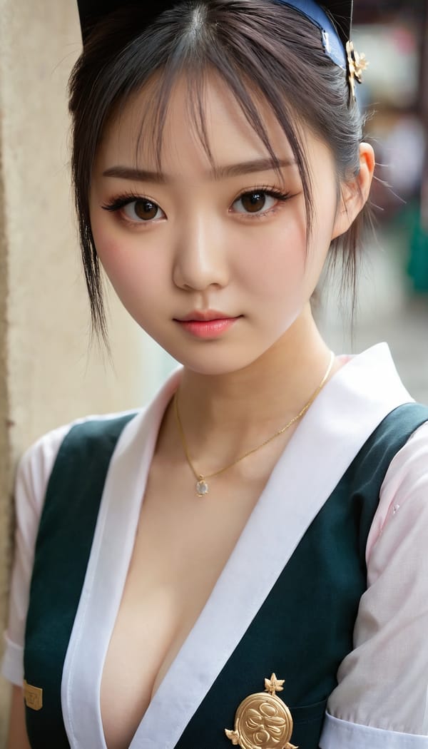 Tags: 21872187, SDXL
{"3": {"inputs": {"seed": 714507008434188, "steps": 32, "cfg": 6.87, "sampler_name": "dpmpp_2m", "scheduler": "karras", "denoise": 1.0, "model": ["27", 0], "positive": ["6", 0], "negative": ["7", 0], "latent_image": ["5", 0]}, "class_type": "KSampler"}, "4": {"inputs": {"ckpt_name": "juggernautxl.safetensors"}, "class_type": "CheckpointLoaderSimple"}, "5": {"inputs": {"width": 768, "height": 1344, "batch_size": 1}, "class_type": "EmptyLatentImage"}, "6": {"inputs": {"text": "26 year old girl, (chinese:1.09), (double eyelids:1.03), (detailed face:0.97), (slim:1.08), (eyelashes:1.03), (cute:0.98), (blush:1.11), (seductive facial expression:1.04), (seductive pose:1.00), (temptress:1.00), (beautiful eyes:1.01), (pale skin:0.97), (idol:0.99), (in a seductive pose:1.14), (large perky breasts:0.95), (cleavage:0.98), (thigh gap:1.05), (school uniform:1.10), choker, busy street, (soft lighting:1.01), (skin fuzz:1.08), (portra:1.08), (detailed skin:1.07), (textured skin:1.04), (film:1.03), (natural looking skin:1.01), (RAW:1.05), (candid cinema:1.08)", "clip": ["27", 1]}, "class_type": "CLIPTextEncode"}, "7": {"inputs": {"text": "(bad hands:1.05), (low resolution:1.09), (distorted:1.07), (watermark:1.12), (worst quality:1.13), (twisted:1.11), (open mouth:1.12)", "clip": ["27", 1]}, "class_type": "CLIPTextEncode"}, "8": {"inputs": {"samples": ["3", 0], "vae": ["4", 2]}, "class_type": "VAEDecode"}, "25": {"inputs": {"lora_name": "nudify_xl.safetensors", "strength_model": 0.3, "strength_clip": 0.04, "model": ["4", 0], "clip": ["4", 1]}, "class_type": "LoraLoader"}, "26": {"inputs": {"lora_name": "shirtlift_SDXL_v2.safetensors", "strength_model": 0.06, "strength_clip": 0.15, "model": ["25", 0], "clip": ["25", 1]}, "class_type": "LoraLoader"}, "27": {"inputs": {"lora_name": "PerfectEyesXL.safetensors", "strength_model": 0.18, "strength_clip": 0.12, "model": ["26", 0], "clip": ["26", 1]}, "class_type": "LoraLoader"}, "30": {"inputs": {"model_name": "4x_NMKD-Superscale-SP_178000_G.pth"}, "class_type": "UpscaleModelLoader"}, "31": {"inputs": {"upscale_model": ["30", 0], "image": ["8", 0]}, "class_type": "ImageUpscaleWithModel"}, "32": {"inputs": {"upscale_method": "lanczos", "scale_by": 0.5, "image": ["31", 0]}, "class_type": "ImageScaleBy"}, "33": {"inputs": {"pixels": ["32", 0], "vae": ["4", 2]}, "class_type": "VAEEncode"}, "34": {"inputs": {"seed": 714507008434188, "steps": 32, "cfg": 6.87, "sampler_name": "dpmpp_2m", "scheduler": "karras", "denoise": 0.3, "model": ["27", 0], "positive": ["6", 0], "negative": ["7", 0], "latent_image": ["33", 0]}, "class_type": "KSampler"}, "36": {"inputs": {"samples": ["34", 0], "vae": ["4", 2]}, "class_type": "VAEDecode"}, "39": {"inputs": {"filename_prefix": "comfyapi-1714674195351", "images": ["36", 0]}, "class_type": "SaveImage"}}