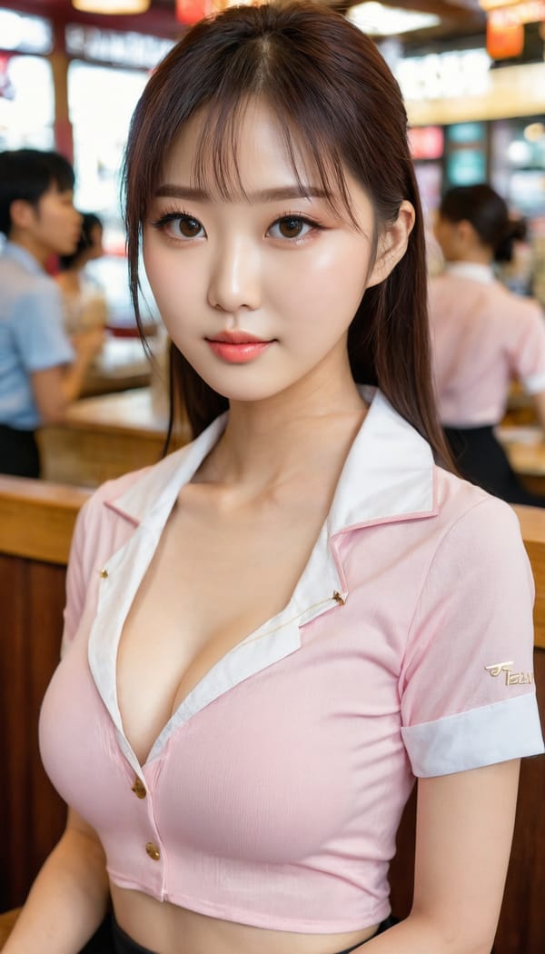 Tags: 21872187, SDXL
{"3": {"inputs": {"seed": 384655723433681, "steps": 64, "cfg": 5.81, "sampler_name": "dpmpp_2m", "scheduler": "karras", "denoise": 1.0, "model": ["27", 0], "positive": ["6", 0], "negative": ["7", 0], "latent_image": ["5", 0]}, "class_type": "KSampler"}, "4": {"inputs": {"ckpt_name": "juggernautxl.safetensors"}, "class_type": "CheckpointLoaderSimple"}, "5": {"inputs": {"width": 768, "height": 1344, "batch_size": 1}, "class_type": "EmptyLatentImage"}, "6": {"inputs": {"text": "23 year old girl, (taiwanese:1.14), (korean:0.96), (detailed face:1.09), (cute:1.07), (temptress:1.14), (double eyelids:1.09), (seductive pose:1.00), (eyelashes:1.12), (sexy lips:1.03), (blush:1.08), (pale skin:0.96), (slim:1.11), (beautiful eyes:1.05), (idol:1.12), (seductive facial expression:1.08), (in a seductive pose:1.05), (large perky breasts:0.97), (cleavage:0.98), (thigh gap:0.98), (a waitress in uniform:1.12) working at a restaurant, (film:1.09), (natural looking skin:1.02), (detailed skin:1.00), (soft lighting:1.01), (RAW:1.04), (portra:1.09), (skin fuzz:1.01), (textured skin:1.05), (candid cinema:1.02)", "clip": ["27", 1]}, "class_type": "CLIPTextEncode"}, "7": {"inputs": {"text": "(low resolution:1.06), (worst quality:1.13), (bad hands:1.07), (distorted:1.13), (watermark:1.08), (twisted:1.11), (open mouth:1.09)", "clip": ["27", 1]}, "class_type": "CLIPTextEncode"}, "8": {"inputs": {"samples": ["3", 0], "vae": ["4", 2]}, "class_type": "VAEDecode"}, "25": {"inputs": {"lora_name": "nudify_xl.safetensors", "strength_model": 0.07, "strength_clip": 0.33, "model": ["4", 0], "clip": ["4", 1]}, "class_type": "LoraLoader"}, "26": {"inputs": {"lora_name": "shirtlift_SDXL_v2.safetensors", "strength_model": 0.09, "strength_clip": 0.05, "model": ["25", 0], "clip": ["25", 1]}, "class_type": "LoraLoader"}, "27": {"inputs": {"lora_name": "PerfectEyesXL.safetensors", "strength_model": 0.12, "strength_clip": 0.14, "model": ["26", 0], "clip": ["26", 1]}, "class_type": "LoraLoader"}, "30": {"inputs": {"model_name": "4x_NMKD-Superscale-SP_178000_G.pth"}, "class_type": "UpscaleModelLoader"}, "31": {"inputs": {"upscale_model": ["30", 0], "image": ["8", 0]}, "class_type": "ImageUpscaleWithModel"}, "32": {"inputs": {"upscale_method": "lanczos", "scale_by": 0.5, "image": ["31", 0]}, "class_type": "ImageScaleBy"}, "33": {"inputs": {"pixels": ["32", 0], "vae": ["4", 2]}, "class_type": "VAEEncode"}, "34": {"inputs": {"seed": 384655723433681, "steps": 64, "cfg": 5.81, "sampler_name": "dpmpp_2m", "scheduler": "karras", "denoise": 0.3, "model": ["27", 0], "positive": ["6", 0], "negative": ["7", 0], "latent_image": ["33", 0]}, "class_type": "KSampler"}, "36": {"inputs": {"samples": ["34", 0], "vae": ["4", 2]}, "class_type": "VAEDecode"}, "39": {"inputs": {"filename_prefix": "comfyapi-1726211849811", "images": ["36", 0]}, "class_type": "SaveImage"}}