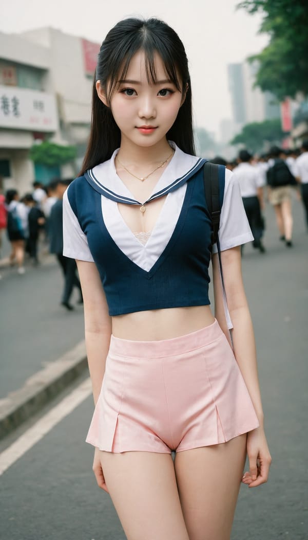 Tags: 21872187, SDXL
{"3": {"inputs": {"seed": 534137590951900, "steps": 32, "cfg": 7.44, "sampler_name": "dpmpp_2m", "scheduler": "karras", "denoise": 1.0, "model": ["27", 0], "positive": ["6", 0], "negative": ["7", 0], "latent_image": ["5", 0]}, "class_type": "KSampler"}, "4": {"inputs": {"ckpt_name": "juggernautXL_v8Rundiffusion.safetensors"}, "class_type": "CheckpointLoaderSimple"}, "5": {"inputs": {"width": 768, "height": 1344, "batch_size": 1}, "class_type": "EmptyLatentImage"}, "6": {"inputs": {"text": "18 year old girl, (chinese:1.10), (beautiful eyes:1.03), (eyelashes:0.99), (seductive pose:1.05), (temptress:1.01), (slim:1.10), (blush:1.13), (detailed face:0.97), (pale skin:1.14), (idol:1.13), (double eyelids:0.96), (cute:1.14), (perky ass:1.02), (exposed ass:1.04), (looking back:1.02), (sexy ass:1.14), (thigh gap:1.14), (school uniform:1.01), choker, busy street, (natural looking skin:1.02), (textured skin:1.02), (skin fuzz:1.02), (film:1.03), (candid cinema:1.07), (portra:1.02), (soft lighting:1.03), (detailed skin:1.06), (RAW:1.07)", "clip": ["27", 1]}, "class_type": "CLIPTextEncode"}, "7": {"inputs": {"text": "(bad hands:1.14), (twisted:1.06), (open mouth:1.08), (distorted:1.14), (watermark:1.12), (low resolution:1.14), (worst quality:1.12)", "clip": ["27", 1]}, "class_type": "CLIPTextEncode"}, "8": {"inputs": {"samples": ["3", 0], "vae": ["4", 2]}, "class_type": "VAEDecode"}, "25": {"inputs": {"lora_name": "nudify_xl.safetensors", "strength_model": 0.23, "strength_clip": 0.35, "model": ["4", 0], "clip": ["4", 1]}, "class_type": "LoraLoader"}, "26": {"inputs": {"lora_name": "shirtlift_SDXL_v2.safetensors", "strength_model": 0.05, "strength_clip": 0.0, "model": ["25", 0], "clip": ["25", 1]}, "class_type": "LoraLoader"}, "27": {"inputs": {"lora_name": "PerfectEyesXL.safetensors", "strength_model": 0.01, "strength_clip": 0.19, "model": ["26", 0], "clip": ["26", 1]}, "class_type": "LoraLoader"}, "30": {"inputs": {"model_name": "4x_NMKD-Superscale-SP_178000_G.pth"}, "class_type": "UpscaleModelLoader"}, "31": {"inputs": {"upscale_model": ["30", 0], "image": ["8", 0]}, "class_type": "ImageUpscaleWithModel"}, "32": {"inputs": {"upscale_method": "lanczos", "scale_by": 0.5, "image": ["31", 0]}, "class_type": "ImageScaleBy"}, "33": {"inputs": {"pixels": ["32", 0], "vae": ["4", 2]}, "class_type": "VAEEncode"}, "34": {"inputs": {"seed": 534137590951900, "steps": 32, "cfg": 7.44, "sampler_name": "dpmpp_2m", "scheduler": "karras", "denoise": 0.3, "model": ["27", 0], "positive": ["6", 0], "negative": ["7", 0], "latent_image": ["33", 0]}, "class_type": "KSampler"}, "36": {"inputs": {"samples": ["34", 0], "vae": ["4", 2]}, "class_type": "VAEDecode"}, "39": {"inputs": {"filename_prefix": "comfyapi-1707242575929", "images": ["36", 0]}, "class_type": "SaveImage"}}