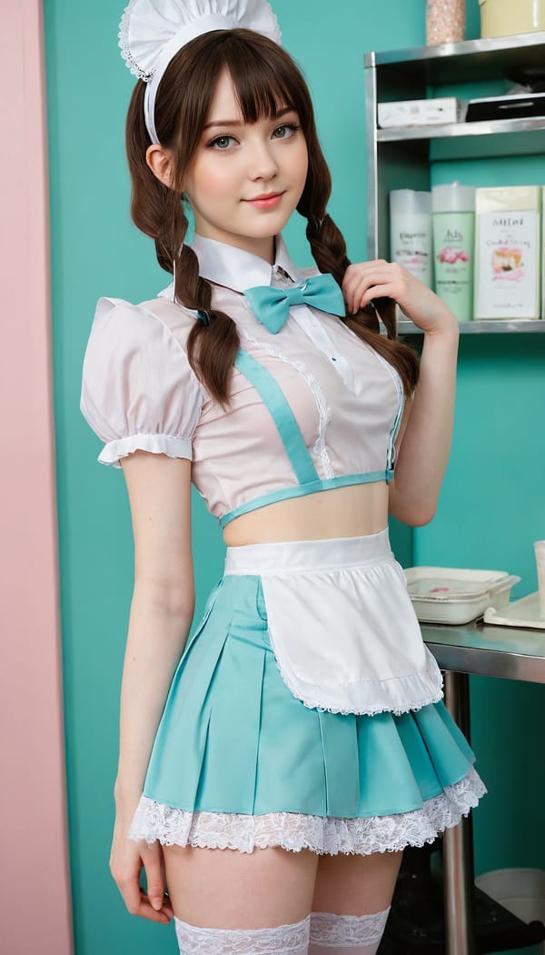 Tags: 21872187, SDXL
{"3": {"inputs": {"seed": 803976592533911, "steps": 64, "cfg": 7.42, "sampler_name": "dpmpp_2m", "scheduler": "karras", "denoise": 1.0, "model": ["27", 0], "positive": ["6", 0], "negative": ["7", 0], "latent_image": ["5", 0]}, "class_type": "KSampler"}, "4": {"inputs": {"ckpt_name": "juggernautXL_v8Rundiffusion.safetensors"}, "class_type": "CheckpointLoaderSimple"}, "5": {"inputs": {"width": 768, "height": 1344, "batch_size": 1}, "class_type": "EmptyLatentImage"}, "6": {"inputs": {"text": "25 year old girl, (russian:1.01), (irish:1.06), (idol:0.96), (pale skin:1.00), (seductive facial expression:1.05), (cute:1.11), (detailed face:1.03), (blush:1.09), (temptress:1.07), (slim:1.12), (seductive pose:1.01), (double eyelids:1.06), (sexy lips:1.06), (beautiful eyes:1.12), (eyelashes:1.11), (perky ass:1.12), (exposed ass:1.06), (looking back:0.97), (sexy ass:0.98), (thigh gap:1.12), in a (skimpy maid costume:1.14) working at a maid cafe, choker, bowtie, headband, pleated skirt, (textured skin:1.07), (detailed skin:1.09), (skin fuzz:1.07), (candid cinema:1.01), (RAW:1.04), (soft lighting:1.02), (film:1.01), (natural looking skin:1.04), (portra:1.02)", "clip": ["27", 1]}, "class_type": "CLIPTextEncode"}, "7": {"inputs": {"text": "(worst quality:1.07), (open mouth:1.10), (distorted:1.14), (low resolution:1.07), (twisted:1.11), (watermark:1.08), (bad hands:1.13)", "clip": ["27", 1]}, "class_type": "CLIPTextEncode"}, "8": {"inputs": {"samples": ["3", 0], "vae": ["4", 2]}, "class_type": "VAEDecode"}, "25": {"inputs": {"lora_name": "nudify_xl.safetensors", "strength_model": 0.21, "strength_clip": 0.32, "model": ["4", 0], "clip": ["4", 1]}, "class_type": "LoraLoader"}, "26": {"inputs": {"lora_name": "shirtlift_SDXL_v2.safetensors", "strength_model": 0.07, "strength_clip": 0.06, "model": ["25", 0], "clip": ["25", 1]}, "class_type": "LoraLoader"}, "27": {"inputs": {"lora_name": "PerfectEyesXL.safetensors", "strength_model": 0.19, "strength_clip": 0.13, "model": ["26", 0], "clip": ["26", 1]}, "class_type": "LoraLoader"}, "30": {"inputs": {"model_name": "4x_NMKD-Superscale-SP_178000_G.pth"}, "class_type": "UpscaleModelLoader"}, "31": {"inputs": {"upscale_model": ["30", 0], "image": ["8", 0]}, "class_type": "ImageUpscaleWithModel"}, "32": {"inputs": {"upscale_method": "lanczos", "scale_by": 0.5, "image": ["31", 0]}, "class_type": "ImageScaleBy"}, "33": {"inputs": {"pixels": ["32", 0], "vae": ["4", 2]}, "class_type": "VAEEncode"}, "34": {"inputs": {"seed": 803976592533911, "steps": 64, "cfg": 7.42, "sampler_name": "dpmpp_2m", "scheduler": "karras", "denoise": 0.3, "model": ["27", 0], "positive": ["6", 0], "negative": ["7", 0], "latent_image": ["33", 0]}, "class_type": "KSampler"}, "36": {"inputs": {"samples": ["34", 0], "vae": ["4", 2]}, "class_type": "VAEDecode"}, "39": {"inputs": {"filename_prefix": "comfyapi-1707275302120", "images": ["36", 0]}, "class_type": "SaveImage"}}