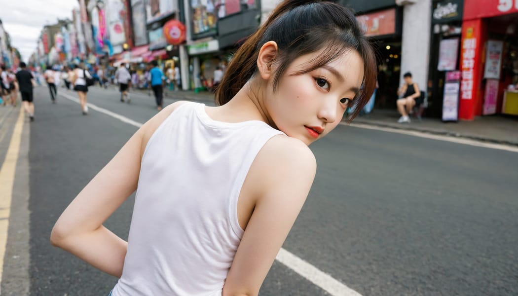 Tags: 21872187, SDXL
{"3": {"inputs": {"seed": 998133717305676, "steps": 64, "cfg": 7.74, "sampler_name": "dpmpp_2m", "scheduler": "karras", "denoise": 1.0, "model": ["27", 0], "positive": ["6", 0], "negative": ["7", 0], "latent_image": ["5", 0]}, "class_type": "KSampler"}, "4": {"inputs": {"ckpt_name": "helloworldxl.safetensors"}, "class_type": "CheckpointLoaderSimple"}, "5": {"inputs": {"width": 1344, "height": 768, "batch_size": 1}, "class_type": "EmptyLatentImage"}, "6": {"inputs": {"text": "20 year old girl, (irish:1.09), (korean:0.98), (seductive pose:1.06), (pale skin:1.05), (seductive facial expression:1.13), (cute:1.02), (sexy lips:1.03), (detailed face:0.99), (slim:1.02), (beautiful eyes:1.04), (eyelashes:1.06), (blush:1.12), (idol:0.98), (temptress:1.10), (double eyelids:0.95), (perky ass:1.02), (exposed ass:1.14), (looking back:1.13), (sexy ass:1.07), (thigh gap:1.02), (white tanktop:1.10), busy street, (candid cinema:1.01), (skin fuzz:1.02), (detailed skin:1.06), (portra:1.00), (textured skin:1.00), (soft lighting:1.03), (RAW:1.06), (natural looking skin:1.02)", "clip": ["27", 1]}, "class_type": "CLIPTextEncode"}, "7": {"inputs": {"text": "(worst quality:1.08), (twisted:1.09), (bad hands:1.10), (low resolution:1.06), (distorted:1.14), (open mouth:1.11), (watermark:1.12)", "clip": ["27", 1]}, "class_type": "CLIPTextEncode"}, "8": {"inputs": {"samples": ["3", 0], "vae": ["4", 2]}, "class_type": "VAEDecode"}, "25": {"inputs": {"lora_name": "nudify_xl.safetensors", "strength_model": 0.19, "strength_clip": 0.37, "model": ["4", 0], "clip": ["4", 1]}, "class_type": "LoraLoader"}, "26": {"inputs": {"lora_name": "shirtlift_SDXL_v2.safetensors", "strength_model": 0.09, "strength_clip": 0.12, "model": ["25", 0], "clip": ["25", 1]}, "class_type": "LoraLoader"}, "27": {"inputs": {"lora_name": "PerfectEyesXL.safetensors", "strength_model": 0.11, "strength_clip": 0.19, "model": ["26", 0], "clip": ["26", 1]}, "class_type": "LoraLoader"}, "30": {"inputs": {"model_name": "4x_NMKD-Superscale-SP_178000_G.pth"}, "class_type": "UpscaleModelLoader"}, "31": {"inputs": {"upscale_model": ["30", 0], "image": ["8", 0]}, "class_type": "ImageUpscaleWithModel"}, "32": {"inputs": {"upscale_method": "lanczos", "scale_by": 0.5, "image": ["31", 0]}, "class_type": "ImageScaleBy"}, "33": {"inputs": {"pixels": ["32", 0], "vae": ["4", 2]}, "class_type": "VAEEncode"}, "34": {"inputs": {"seed": 998133717305676, "steps": 64, "cfg": 7.74, "sampler_name": "dpmpp_2m", "scheduler": "karras", "denoise": 0.3, "model": ["27", 0], "positive": ["6", 0], "negative": ["7", 0], "latent_image": ["33", 0]}, "class_type": "KSampler"}, "36": {"inputs": {"samples": ["34", 0], "vae": ["4", 2]}, "class_type": "VAEDecode"}, "39": {"inputs": {"filename_prefix": "comfyapi-1716665590851", "images": ["36", 0]}, "class_type": "SaveImage"}}