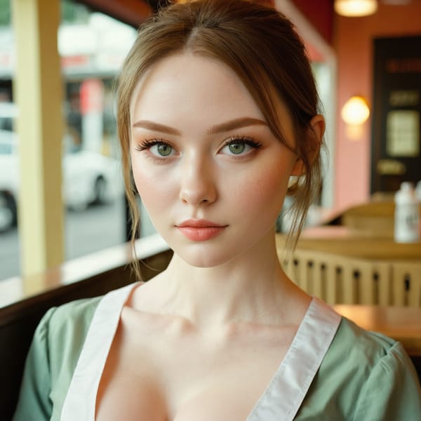 Tags: 21872187, SDXL
{"3": {"inputs": {"seed": 753208277524255, "steps": 64, "cfg": 7.35, "sampler_name": "dpmpp_2m", "scheduler": "karras", "denoise": 1.0, "model": ["27", 0], "positive": ["6", 0], "negative": ["7", 0], "latent_image": ["5", 0]}, "class_type": "KSampler"}, "4": {"inputs": {"ckpt_name": "juggernautxl.safetensors"}, "class_type": "CheckpointLoaderSimple"}, "5": {"inputs": {"width": 1024, "height": 1024, "batch_size": 1}, "class_type": "EmptyLatentImage"}, "6": {"inputs": {"text": "27 year old girl, (irish:1.07), (idol:1.13), (detailed face:1.11), (blush:1.03), (slim:0.97), (beautiful eyes:1.10), (sexy lips:1.11), (double eyelids:1.08), (temptress:0.99), (eyelashes:0.96), (pale skin:1.06), (seductive facial expression:1.02), (cute:0.96), (in a seductive pose:1.11), (large perky breasts:1.09), (cleavage:1.01), (thigh gap:1.10), (a waitress in uniform:1.02) working at a restaurant, (skin fuzz:1.04), (textured skin:1.04), (candid cinema:1.08), (RAW:1.09), (detailed skin:1.01), (natural looking skin:1.00), (portra:1.00), (film:1.00), (soft lighting:1.07)", "clip": ["27", 1]}, "class_type": "CLIPTextEncode"}, "7": {"inputs": {"text": "(watermark:1.06), (open mouth:1.07), (worst quality:1.12), (low resolution:1.11), (twisted:1.06), (distorted:1.09), (bad hands:1.12)", "clip": ["27", 1]}, "class_type": "CLIPTextEncode"}, "8": {"inputs": {"samples": ["3", 0], "vae": ["4", 2]}, "class_type": "VAEDecode"}, "25": {"inputs": {"lora_name": "nudify_xl.safetensors", "strength_model": 0.24, "strength_clip": 0.19, "model": ["4", 0], "clip": ["4", 1]}, "class_type": "LoraLoader"}, "26": {"inputs": {"lora_name": "shirtlift_SDXL_v2.safetensors", "strength_model": 0.07, "strength_clip": 0.07, "model": ["25", 0], "clip": ["25", 1]}, "class_type": "LoraLoader"}, "27": {"inputs": {"lora_name": "PerfectEyesXL.safetensors", "strength_model": 0.18, "strength_clip": 0.03, "model": ["26", 0], "clip": ["26", 1]}, "class_type": "LoraLoader"}, "30": {"inputs": {"model_name": "4x_NMKD-Superscale-SP_178000_G.pth"}, "class_type": "UpscaleModelLoader"}, "31": {"inputs": {"upscale_model": ["30", 0], "image": ["8", 0]}, "class_type": "ImageUpscaleWithModel"}, "32": {"inputs": {"upscale_method": "lanczos", "scale_by": 0.5, "image": ["31", 0]}, "class_type": "ImageScaleBy"}, "33": {"inputs": {"pixels": ["32", 0], "vae": ["4", 2]}, "class_type": "VAEEncode"}, "34": {"inputs": {"seed": 753208277524255, "steps": 64, "cfg": 7.35, "sampler_name": "dpmpp_2m", "scheduler": "karras", "denoise": 0.3, "model": ["27", 0], "positive": ["6", 0], "negative": ["7", 0], "latent_image": ["33", 0]}, "class_type": "KSampler"}, "36": {"inputs": {"samples": ["34", 0], "vae": ["4", 2]}, "class_type": "VAEDecode"}, "39": {"inputs": {"filename_prefix": "comfyapi-1726136471641", "images": ["36", 0]}, "class_type": "SaveImage"}}