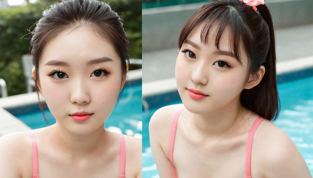 Tags: 21872187, SDXL
{"3": {"inputs": {"seed": 793975174544157, "steps": 64, "cfg": 6.53, "sampler_name": "dpmpp_2m", "scheduler": "karras", "denoise": 1.0, "model": ["27", 0], "positive": ["6", 0], "negative": ["7", 0], "latent_image": ["5", 0]}, "class_type": "KSampler"}, "4": {"inputs": {"ckpt_name": "juggernautXL_v8Rundiffusion.safetensors"}, "class_type": "CheckpointLoaderSimple"}, "5": {"inputs": {"width": 1344, "height": 768, "batch_size": 1}, "class_type": "EmptyLatentImage"}, "6": {"inputs": {"text": "22 year old girl, (korean:1.10), (chinese:1.03), (japanese:1.03), (seductive pose:1.00), (blush:1.14), (cute:1.10), (detailed face:1.04), (slim:1.00), (pale skin:1.03), (seductive facial expression:1.02), (double eyelids:1.07), (temptress:1.10), (eyelashes:1.11), (idol:1.05), (sexy lips:1.02), (beautiful eyes:1.13), (perky ass:1.10), (exposed ass:1.05), (looking back:0.98), (sexy ass:1.06), (thigh gap:1.05), (in a swimsuit:1.11) at a pool, (detailed skin:1.08), (natural looking skin:1.04), (textured skin:1.07), (film:1.09), (candid cinema:1.01), (portra:1.00), (skin fuzz:1.07), (soft lighting:1.05), (RAW:1.08)", "clip": ["27", 1]}, "class_type": "CLIPTextEncode"}, "7": {"inputs": {"text": "(worst quality:1.12), (twisted:1.07), (low resolution:1.09), (bad hands:1.05), (open mouth:1.07), (distorted:1.09), (watermark:1.12)", "clip": ["27", 1]}, "class_type": "CLIPTextEncode"}, "8": {"inputs": {"samples": ["3", 0], "vae": ["4", 2]}, "class_type": "VAEDecode"}, "25": {"inputs": {"lora_name": "nudify_xl.safetensors", "strength_model": 0.34, "strength_clip": 0.25, "model": ["4", 0], "clip": ["4", 1]}, "class_type": "LoraLoader"}, "26": {"inputs": {"lora_name": "shirtlift_SDXL_v2.safetensors", "strength_model": 0.03, "strength_clip": 0.09, "model": ["25", 0], "clip": ["25", 1]}, "class_type": "LoraLoader"}, "27": {"inputs": {"lora_name": "PerfectEyesXL.safetensors", "strength_model": 0.14, "strength_clip": 0.16, "model": ["26", 0], "clip": ["26", 1]}, "class_type": "LoraLoader"}, "30": {"inputs": {"model_name": "4x_NMKD-Superscale-SP_178000_G.pth"}, "class_type": "UpscaleModelLoader"}, "31": {"inputs": {"upscale_model": ["30", 0], "image": ["8", 0]}, "class_type": "ImageUpscaleWithModel"}, "32": {"inputs": {"upscale_method": "lanczos", "scale_by": 0.5, "image": ["31", 0]}, "class_type": "ImageScaleBy"}, "33": {"inputs": {"pixels": ["32", 0], "vae": ["4", 2]}, "class_type": "VAEEncode"}, "34": {"inputs": {"seed": 793975174544157, "steps": 64, "cfg": 6.53, "sampler_name": "dpmpp_2m", "scheduler": "karras", "denoise": 0.3, "model": ["27", 0], "positive": ["6", 0], "negative": ["7", 0], "latent_image": ["33", 0]}, "class_type": "KSampler"}, "36": {"inputs": {"samples": ["34", 0], "vae": ["4", 2]}, "class_type": "VAEDecode"}, "39": {"inputs": {"filename_prefix": "comfyapi-1707822690173", "images": ["36", 0]}, "class_type": "SaveImage"}}