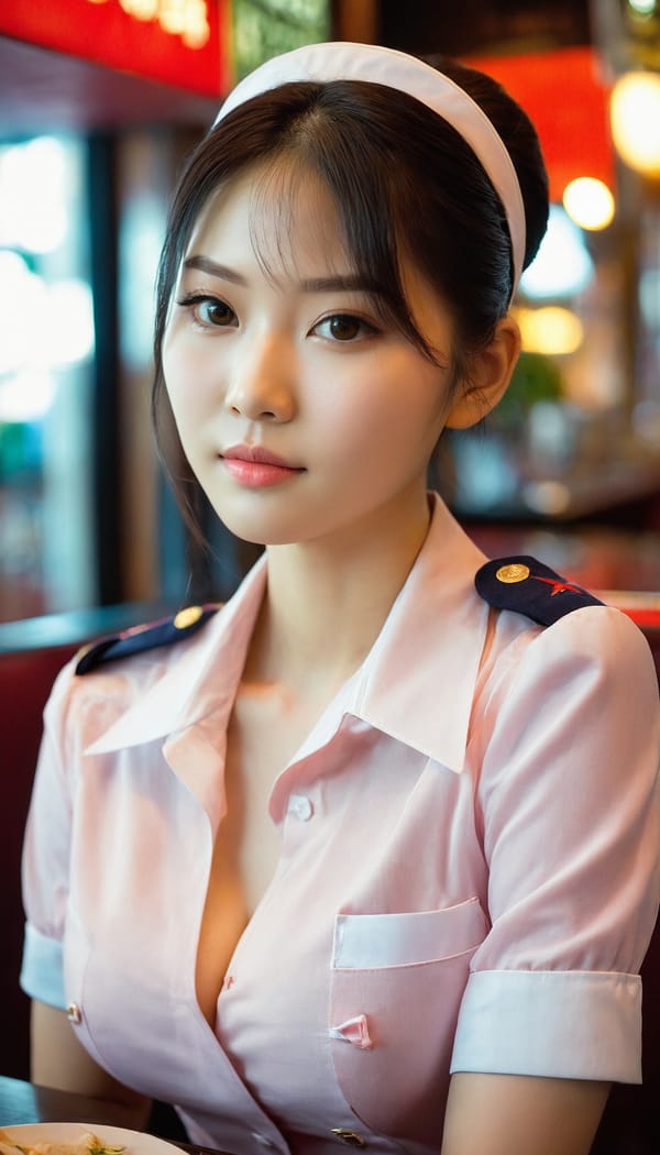 Tags: 21872187, SDXL
{"3": {"inputs": {"seed": 565773519953776, "steps": 32, "cfg": 6.32, "sampler_name": "dpmpp_2m", "scheduler": "karras", "denoise": 1.0, "model": ["27", 0], "positive": ["6", 0], "negative": ["7", 0], "latent_image": ["5", 0]}, "class_type": "KSampler"}, "4": {"inputs": {"ckpt_name": "juggernautxl.safetensors"}, "class_type": "CheckpointLoaderSimple"}, "5": {"inputs": {"width": 768, "height": 1344, "batch_size": 1}, "class_type": "EmptyLatentImage"}, "6": {"inputs": {"text": "23 year old girl, (taiwanese:1.11), (russian:1.06), (sexy lips:0.96), (cute:1.04), (temptress:1.02), (idol:1.02), (beautiful eyes:0.99), (blush:1.00), (seductive facial expression:1.04), (detailed face:0.96), (pale skin:1.05), (seductive pose:1.03), (slim:1.08), (in a seductive pose:1.14), (large perky breasts:1.09), (cleavage:1.12), (thigh gap:0.95), (a waitress in uniform:1.14) working at a restaurant, (candid cinema:1.08), (soft lighting:1.05), (RAW:1.07), (film:1.09), (textured skin:1.07), (detailed skin:1.05), (skin fuzz:1.08), (natural looking skin:1.00), (portra:1.03)", "clip": ["27", 1]}, "class_type": "CLIPTextEncode"}, "7": {"inputs": {"text": "(distorted:1.09), (open mouth:1.05), (twisted:1.13), (low resolution:1.10), (worst quality:1.12), (bad hands:1.07), (watermark:1.12)", "clip": ["27", 1]}, "class_type": "CLIPTextEncode"}, "8": {"inputs": {"samples": ["3", 0], "vae": ["4", 2]}, "class_type": "VAEDecode"}, "25": {"inputs": {"lora_name": "nudify_xl.safetensors", "strength_model": 0.18, "strength_clip": 0.08, "model": ["4", 0], "clip": ["4", 1]}, "class_type": "LoraLoader"}, "26": {"inputs": {"lora_name": "shirtlift_SDXL_v2.safetensors", "strength_model": 0.0, "strength_clip": 0.13, "model": ["25", 0], "clip": ["25", 1]}, "class_type": "LoraLoader"}, "27": {"inputs": {"lora_name": "PerfectEyesXL.safetensors", "strength_model": 0.1, "strength_clip": 0.12, "model": ["26", 0], "clip": ["26", 1]}, "class_type": "LoraLoader"}, "30": {"inputs": {"model_name": "4x_NMKD-Superscale-SP_178000_G.pth"}, "class_type": "UpscaleModelLoader"}, "31": {"inputs": {"upscale_model": ["30", 0], "image": ["8", 0]}, "class_type": "ImageUpscaleWithModel"}, "32": {"inputs": {"upscale_method": "lanczos", "scale_by": 0.5, "image": ["31", 0]}, "class_type": "ImageScaleBy"}, "33": {"inputs": {"pixels": ["32", 0], "vae": ["4", 2]}, "class_type": "VAEEncode"}, "34": {"inputs": {"seed": 565773519953776, "steps": 32, "cfg": 6.32, "sampler_name": "dpmpp_2m", "scheduler": "karras", "denoise": 0.3, "model": ["27", 0], "positive": ["6", 0], "negative": ["7", 0], "latent_image": ["33", 0]}, "class_type": "KSampler"}, "36": {"inputs": {"samples": ["34", 0], "vae": ["4", 2]}, "class_type": "VAEDecode"}, "39": {"inputs": {"filename_prefix": "comfyapi-1726722088035", "images": ["36", 0]}, "class_type": "SaveImage"}}