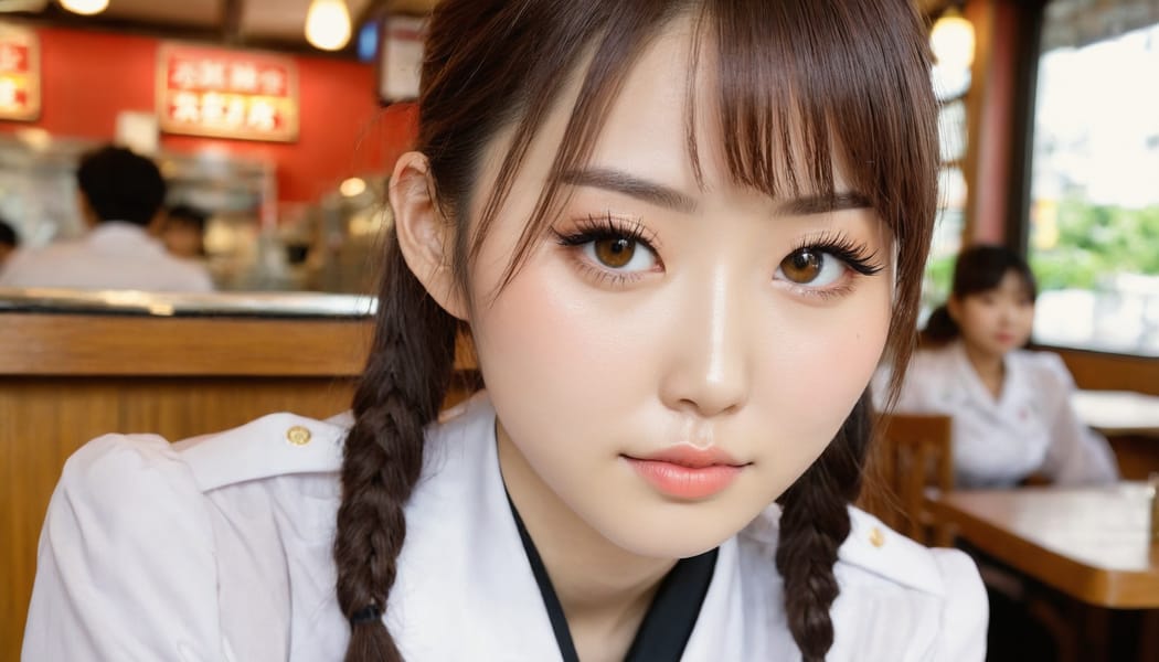 Tags: 21872187, SDXL
{"3": {"inputs": {"seed": 409582742130545, "steps": 64, "cfg": 5.6, "sampler_name": "dpmpp_2m", "scheduler": "karras", "denoise": 1.0, "model": ["27", 0], "positive": ["6", 0], "negative": ["7", 0], "latent_image": ["5", 0]}, "class_type": "KSampler"}, "4": {"inputs": {"ckpt_name": "juggernautxl.safetensors"}, "class_type": "CheckpointLoaderSimple"}, "5": {"inputs": {"width": 1344, "height": 768, "batch_size": 1}, "class_type": "EmptyLatentImage"}, "6": {"inputs": {"text": "26 year old girl, (japanese:1.12), (blush:1.00), (pale skin:1.14), (seductive pose:0.98), (idol:1.07), (temptress:1.03), (cute:1.07), (seductive facial expression:1.01), (beautiful eyes:0.95), (sexy lips:1.06), (eyelashes:1.10), (detailed face:1.03), (double eyelids:1.01), (perky ass:0.99), (exposed ass:0.98), (looking back:0.95), (sexy ass:1.11), (thigh gap:1.09), (a waitress in uniform:1.01) working at a restaurant, (portra:1.09), (skin fuzz:1.01), (film:1.01), (soft lighting:1.02), (candid cinema:1.08), (detailed skin:1.09), (natural looking skin:1.03), (RAW:1.04), (textured skin:1.03)", "clip": ["27", 1]}, "class_type": "CLIPTextEncode"}, "7": {"inputs": {"text": "(worst quality:1.14), (open mouth:1.12), (low resolution:1.10), (twisted:1.11), (watermark:1.11), (bad hands:1.05), (distorted:1.05)", "clip": ["27", 1]}, "class_type": "CLIPTextEncode"}, "8": {"inputs": {"samples": ["3", 0], "vae": ["4", 2]}, "class_type": "VAEDecode"}, "25": {"inputs": {"lora_name": "nudify_xl.safetensors", "strength_model": 0.16, "strength_clip": 0.17, "model": ["4", 0], "clip": ["4", 1]}, "class_type": "LoraLoader"}, "26": {"inputs": {"lora_name": "shirtlift_SDXL_v2.safetensors", "strength_model": 0.06, "strength_clip": 0.01, "model": ["25", 0], "clip": ["25", 1]}, "class_type": "LoraLoader"}, "27": {"inputs": {"lora_name": "PerfectEyesXL.safetensors", "strength_model": 0.18, "strength_clip": 0.16, "model": ["26", 0], "clip": ["26", 1]}, "class_type": "LoraLoader"}, "30": {"inputs": {"model_name": "4x_NMKD-Superscale-SP_178000_G.pth"}, "class_type": "UpscaleModelLoader"}, "31": {"inputs": {"upscale_model": ["30", 0], "image": ["8", 0]}, "class_type": "ImageUpscaleWithModel"}, "32": {"inputs": {"upscale_method": "lanczos", "scale_by": 0.5, "image": ["31", 0]}, "class_type": "ImageScaleBy"}, "33": {"inputs": {"pixels": ["32", 0], "vae": ["4", 2]}, "class_type": "VAEEncode"}, "34": {"inputs": {"seed": 409582742130545, "steps": 64, "cfg": 5.6, "sampler_name": "dpmpp_2m", "scheduler": "karras", "denoise": 0.3, "model": ["27", 0], "positive": ["6", 0], "negative": ["7", 0], "latent_image": ["33", 0]}, "class_type": "KSampler"}, "36": {"inputs": {"samples": ["34", 0], "vae": ["4", 2]}, "class_type": "VAEDecode"}, "39": {"inputs": {"filename_prefix": "comfyapi-1724962173666", "images": ["36", 0]}, "class_type": "SaveImage"}}