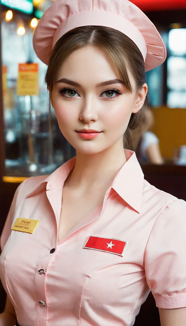 Tags: 21872187, SDXL
{"3": {"inputs": {"seed": 165308489993745, "steps": 64, "cfg": 7.56, "sampler_name": "dpmpp_2m", "scheduler": "karras", "denoise": 1.0, "model": ["27", 0], "positive": ["6", 0], "negative": ["7", 0], "latent_image": ["5", 0]}, "class_type": "KSampler"}, "4": {"inputs": {"ckpt_name": "juggernautXL_v8Rundiffusion.safetensors"}, "class_type": "CheckpointLoaderSimple"}, "5": {"inputs": {"width": 768, "height": 1344, "batch_size": 1}, "class_type": "EmptyLatentImage"}, "6": {"inputs": {"text": "24 year old girl, (russian:1.08), (cute:1.03), (sexy lips:1.00), (temptress:1.08), (slim:1.14), (seductive facial expression:1.14), (idol:1.12), (seductive pose:1.03), (blush:1.08), (pale skin:1.12), (eyelashes:1.06), (double eyelids:1.08), (detailed face:1.07), (beautiful eyes:1.03), (in a seductive pose:0.99), (large perky breasts:1.10), (cleavage:1.03), (thigh gap:0.95), (a waitress in uniform:1.14) working at a restaurant, (skin fuzz:1.02), (RAW:1.01), (detailed skin:1.06), (film:1.05), (textured skin:1.00), (natural looking skin:1.01), (soft lighting:1.02), (candid cinema:1.08), (portra:1.08)", "clip": ["27", 1]}, "class_type": "CLIPTextEncode"}, "7": {"inputs": {"text": "(twisted:1.14), (low resolution:1.08), (bad hands:1.14), (open mouth:1.09), (worst quality:1.13), (distorted:1.07), (watermark:1.12)", "clip": ["27", 1]}, "class_type": "CLIPTextEncode"}, "8": {"inputs": {"samples": ["3", 0], "vae": ["4", 2]}, "class_type": "VAEDecode"}, "25": {"inputs": {"lora_name": "nudify_xl.safetensors", "strength_model": 0.2, "strength_clip": 0.1, "model": ["4", 0], "clip": ["4", 1]}, "class_type": "LoraLoader"}, "26": {"inputs": {"lora_name": "shirtlift_SDXL_v2.safetensors", "strength_model": 0.05, "strength_clip": 0.08, "model": ["25", 0], "clip": ["25", 1]}, "class_type": "LoraLoader"}, "27": {"inputs": {"lora_name": "PerfectEyesXL.safetensors", "strength_model": 0.12, "strength_clip": 0.16, "model": ["26", 0], "clip": ["26", 1]}, "class_type": "LoraLoader"}, "30": {"inputs": {"model_name": "4x_NMKD-Superscale-SP_178000_G.pth"}, "class_type": "UpscaleModelLoader"}, "31": {"inputs": {"upscale_model": ["30", 0], "image": ["8", 0]}, "class_type": "ImageUpscaleWithModel"}, "32": {"inputs": {"upscale_method": "lanczos", "scale_by": 0.5, "image": ["31", 0]}, "class_type": "ImageScaleBy"}, "33": {"inputs": {"pixels": ["32", 0], "vae": ["4", 2]}, "class_type": "VAEEncode"}, "34": {"inputs": {"seed": 165308489993745, "steps": 64, "cfg": 7.56, "sampler_name": "dpmpp_2m", "scheduler": "karras", "denoise": 0.3, "model": ["27", 0], "positive": ["6", 0], "negative": ["7", 0], "latent_image": ["33", 0]}, "class_type": "KSampler"}, "36": {"inputs": {"samples": ["34", 0], "vae": ["4", 2]}, "class_type": "VAEDecode"}, "39": {"inputs": {"filename_prefix": "comfyapi-1707454869454", "images": ["36", 0]}, "class_type": "SaveImage"}}