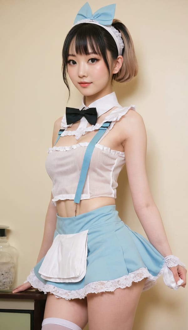 Tags: 21872187, SDXL
{"3": {"inputs": {"seed": 891773176529900, "steps": 64, "cfg": 6.84, "sampler_name": "dpmpp_2m", "scheduler": "karras", "denoise": 1.0, "model": ["27", 0], "positive": ["6", 0], "negative": ["7", 0], "latent_image": ["5", 0]}, "class_type": "KSampler"}, "4": {"inputs": {"ckpt_name": "juggernautxl.safetensors"}, "class_type": "CheckpointLoaderSimple"}, "5": {"inputs": {"width": 768, "height": 1344, "batch_size": 1}, "class_type": "EmptyLatentImage"}, "6": {"inputs": {"text": "22 year old girl, (japanese:0.96), (irish:1.06), (blush:1.07), (pale skin:1.02), (idol:0.97), (temptress:1.07), (seductive pose:1.11), (cute:1.02), (slim:0.97), (detailed face:1.11), (sexy lips:1.03), (eyelashes:1.14), (beautiful eyes:1.14), (double eyelids:1.04), (seductive facial expression:1.02), (perky ass:1.10), (exposed ass:1.03), (looking back:0.98), (sexy ass:0.98), (thigh gap:1.14), in a (skimpy maid costume:1.12) working at a maid cafe, choker, bowtie, headband, pleated skirt, (portra:1.04), (textured skin:1.07), (film:1.05), (natural looking skin:1.07), (detailed skin:1.06), (RAW:1.06), (soft lighting:1.03), (candid cinema:1.02), (skin fuzz:1.05)", "clip": ["27", 1]}, "class_type": "CLIPTextEncode"}, "7": {"inputs": {"text": "(watermark:1.13), (low resolution:1.14), (distorted:1.12), (twisted:1.14), (worst quality:1.08), (bad hands:1.06), (open mouth:1.12)", "clip": ["27", 1]}, "class_type": "CLIPTextEncode"}, "8": {"inputs": {"samples": ["3", 0], "vae": ["4", 2]}, "class_type": "VAEDecode"}, "25": {"inputs": {"lora_name": "nudify_xl.safetensors", "strength_model": 0.15, "strength_clip": 0.09, "model": ["4", 0], "clip": ["4", 1]}, "class_type": "LoraLoader"}, "26": {"inputs": {"lora_name": "shirtlift_SDXL_v2.safetensors", "strength_model": 0.09, "strength_clip": 0.04, "model": ["25", 0], "clip": ["25", 1]}, "class_type": "LoraLoader"}, "27": {"inputs": {"lora_name": "PerfectEyesXL.safetensors", "strength_model": 0.0, "strength_clip": 0.17, "model": ["26", 0], "clip": ["26", 1]}, "class_type": "LoraLoader"}, "30": {"inputs": {"model_name": "4x_NMKD-Superscale-SP_178000_G.pth"}, "class_type": "UpscaleModelLoader"}, "31": {"inputs": {"upscale_model": ["30", 0], "image": ["8", 0]}, "class_type": "ImageUpscaleWithModel"}, "32": {"inputs": {"upscale_method": "lanczos", "scale_by": 0.5, "image": ["31", 0]}, "class_type": "ImageScaleBy"}, "33": {"inputs": {"pixels": ["32", 0], "vae": ["4", 2]}, "class_type": "VAEEncode"}, "34": {"inputs": {"seed": 891773176529900, "steps": 64, "cfg": 6.84, "sampler_name": "dpmpp_2m", "scheduler": "karras", "denoise": 0.3, "model": ["27", 0], "positive": ["6", 0], "negative": ["7", 0], "latent_image": ["33", 0]}, "class_type": "KSampler"}, "36": {"inputs": {"samples": ["34", 0], "vae": ["4", 2]}, "class_type": "VAEDecode"}, "39": {"inputs": {"filename_prefix": "comfyapi-1733019345474", "images": ["36", 0]}, "class_type": "SaveImage"}}