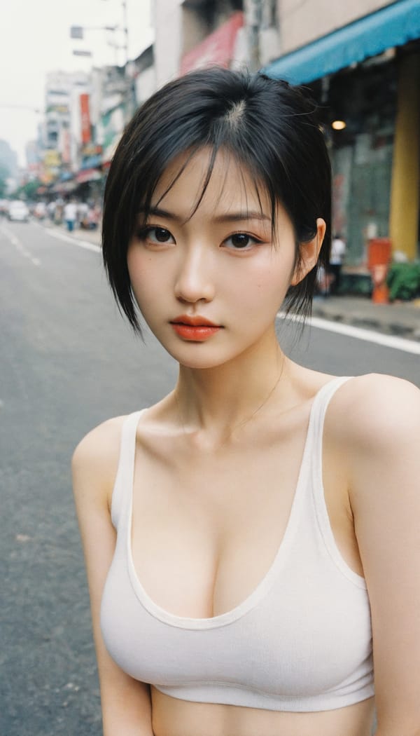 Tags: 21872187, SDXL
{"3": {"inputs": {"seed": 105374983040271, "steps": 32, "cfg": 5.16, "sampler_name": "dpmpp_2m", "scheduler": "karras", "denoise": 1.0, "model": ["27", 0], "positive": ["6", 0], "negative": ["7", 0], "latent_image": ["5", 0]}, "class_type": "KSampler"}, "4": {"inputs": {"ckpt_name": "helloworldxl.safetensors"}, "class_type": "CheckpointLoaderSimple"}, "5": {"inputs": {"width": 768, "height": 1344, "batch_size": 1}, "class_type": "EmptyLatentImage"}, "6": {"inputs": {"text": "28 year old girl, (taiwanese:1.07), (temptress:0.95), (seductive pose:1.08), (cute:1.05), (seductive facial expression:1.07), (blush:1.06), (beautiful eyes:1.08), (sexy lips:1.14), (eyelashes:1.12), (double eyelids:0.97), (pale skin:0.98), (in a seductive pose:0.97), (large perky breasts:1.08), (cleavage:0.99), (thigh gap:1.00), (white tanktop:0.98), busy street, (film:1.02), (textured skin:1.04), (skin fuzz:1.02), (detailed skin:1.03), (candid cinema:1.07), (RAW:1.05), (portra:1.08), (natural looking skin:1.05), (soft lighting:1.09)", "clip": ["27", 1]}, "class_type": "CLIPTextEncode"}, "7": {"inputs": {"text": "(low resolution:1.12), (watermark:1.05), (bad hands:1.06), (worst quality:1.08), (distorted:1.10), (open mouth:1.13), (twisted:1.10)", "clip": ["27", 1]}, "class_type": "CLIPTextEncode"}, "8": {"inputs": {"samples": ["3", 0], "vae": ["4", 2]}, "class_type": "VAEDecode"}, "25": {"inputs": {"lora_name": "nudify_xl.safetensors", "strength_model": 0.03, "strength_clip": 0.23, "model": ["4", 0], "clip": ["4", 1]}, "class_type": "LoraLoader"}, "26": {"inputs": {"lora_name": "shirtlift_SDXL_v2.safetensors", "strength_model": 0.07, "strength_clip": 0.01, "model": ["25", 0], "clip": ["25", 1]}, "class_type": "LoraLoader"}, "27": {"inputs": {"lora_name": "PerfectEyesXL.safetensors", "strength_model": 0.13, "strength_clip": 0.13, "model": ["26", 0], "clip": ["26", 1]}, "class_type": "LoraLoader"}, "30": {"inputs": {"model_name": "4x_NMKD-Superscale-SP_178000_G.pth"}, "class_type": "UpscaleModelLoader"}, "31": {"inputs": {"upscale_model": ["30", 0], "image": ["8", 0]}, "class_type": "ImageUpscaleWithModel"}, "32": {"inputs": {"upscale_method": "lanczos", "scale_by": 0.5, "image": ["31", 0]}, "class_type": "ImageScaleBy"}, "33": {"inputs": {"pixels": ["32", 0], "vae": ["4", 2]}, "class_type": "VAEEncode"}, "34": {"inputs": {"seed": 105374983040271, "steps": 32, "cfg": 5.16, "sampler_name": "dpmpp_2m", "scheduler": "karras", "denoise": 0.3, "model": ["27", 0], "positive": ["6", 0], "negative": ["7", 0], "latent_image": ["33", 0]}, "class_type": "KSampler"}, "36": {"inputs": {"samples": ["34", 0], "vae": ["4", 2]}, "class_type": "VAEDecode"}, "39": {"inputs": {"filename_prefix": "comfyapi-1723766366815", "images": ["36", 0]}, "class_type": "SaveImage"}}