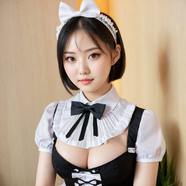 Tags: 21872187, SDXL
{"3": {"inputs": {"seed": 304389405871577, "steps": 64, "cfg": 7.5, "sampler_name": "dpmpp_2m", "scheduler": "karras", "denoise": 1.0, "model": ["27", 0], "positive": ["6", 0], "negative": ["7", 0], "latent_image": ["5", 0]}, "class_type": "KSampler"}, "4": {"inputs": {"ckpt_name": "juggernautxl.safetensors"}, "class_type": "CheckpointLoaderSimple"}, "5": {"inputs": {"width": 1024, "height": 1024, "batch_size": 1}, "class_type": "EmptyLatentImage"}, "6": {"inputs": {"text": "19 year old girl, (irish:1.10), (taiwanese:0.98), (chinese:0.97), (japanese:1.11), (russian:1.14), (beautiful eyes:0.97), (cute:1.08), (seductive facial expression:1.03), (double eyelids:1.06), (seductive pose:0.97), (detailed face:0.95), (sexy lips:1.14), (pale skin:1.02), (eyelashes:0.98), (blush:1.13), (slim:1.03), (temptress:1.07), (idol:0.98), (in a seductive pose:1.13), (large perky breasts:0.97), (cleavage:1.12), (thigh gap:0.97), in a (skimpy maid costume:1.03) working at a maid cafe, choker, bowtie, headband, pleated skirt, (candid cinema:1.04), (film:1.00), (detailed skin:1.08), (textured skin:1.00), (natural looking skin:1.02), (skin fuzz:1.02), (RAW:1.05), (soft lighting:1.02), (portra:1.00)", "clip": ["27", 1]}, "class_type": "CLIPTextEncode"}, "7": {"inputs": {"text": "(twisted:1.06), (low resolution:1.12), (distorted:1.14), (worst quality:1.08), (bad hands:1.11), (open mouth:1.05), (watermark:1.05)", "clip": ["27", 1]}, "class_type": "CLIPTextEncode"}, "8": {"inputs": {"samples": ["3", 0], "vae": ["4", 2]}, "class_type": "VAEDecode"}, "25": {"inputs": {"lora_name": "nudify_xl.safetensors", "strength_model": 0.23, "strength_clip": 0.29, "model": ["4", 0], "clip": ["4", 1]}, "class_type": "LoraLoader"}, "26": {"inputs": {"lora_name": "shirtlift_SDXL_v2.safetensors", "strength_model": 0.13, "strength_clip": 0.05, "model": ["25", 0], "clip": ["25", 1]}, "class_type": "LoraLoader"}, "27": {"inputs": {"lora_name": "PerfectEyesXL.safetensors", "strength_model": 0.02, "strength_clip": 0.18, "model": ["26", 0], "clip": ["26", 1]}, "class_type": "LoraLoader"}, "30": {"inputs": {"model_name": "4x_NMKD-Superscale-SP_178000_G.pth"}, "class_type": "UpscaleModelLoader"}, "31": {"inputs": {"upscale_model": ["30", 0], "image": ["8", 0]}, "class_type": "ImageUpscaleWithModel"}, "32": {"inputs": {"upscale_method": "lanczos", "scale_by": 0.5, "image": ["31", 0]}, "class_type": "ImageScaleBy"}, "33": {"inputs": {"pixels": ["32", 0], "vae": ["4", 2]}, "class_type": "VAEEncode"}, "34": {"inputs": {"seed": 304389405871577, "steps": 64, "cfg": 7.5, "sampler_name": "dpmpp_2m", "scheduler": "karras", "denoise": 0.3, "model": ["27", 0], "positive": ["6", 0], "negative": ["7", 0], "latent_image": ["33", 0]}, "class_type": "KSampler"}, "36": {"inputs": {"samples": ["34", 0], "vae": ["4", 2]}, "class_type": "VAEDecode"}, "39": {"inputs": {"filename_prefix": "comfyapi-1713381219895", "images": ["36", 0]}, "class_type": "SaveImage"}}