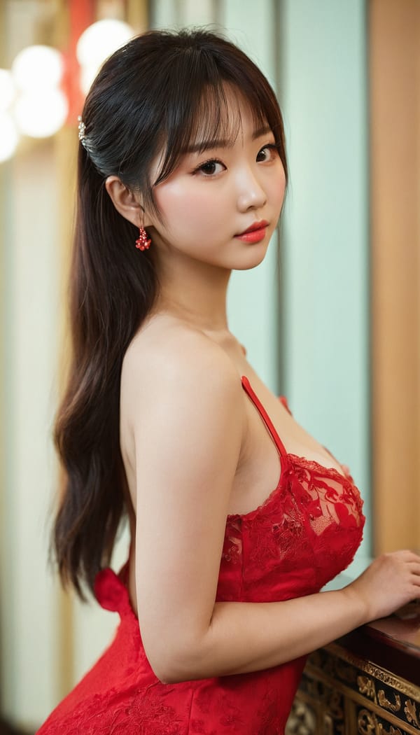 Tags: 21872187, SDXL
{"3": {"inputs": {"seed": 761287816831667, "steps": 32, "cfg": 6.9, "sampler_name": "dpmpp_2m", "scheduler": "karras", "denoise": 1.0, "model": ["27", 0], "positive": ["6", 0], "negative": ["7", 0], "latent_image": ["5", 0]}, "class_type": "KSampler"}, "4": {"inputs": {"ckpt_name": "juggernautxl.safetensors"}, "class_type": "CheckpointLoaderSimple"}, "5": {"inputs": {"width": 768, "height": 1344, "batch_size": 1}, "class_type": "EmptyLatentImage"}, "6": {"inputs": {"text": "18 year old girl, (taiwanese:0.99), (ukrainian:1.07), (irish:0.96), (chinese:1.09), (seductive facial expression:0.99), (blush:1.10), (idol:1.04), (beautiful eyes:0.97), (cute:0.97), (temptress:1.04), (seductive pose:1.13), (double eyelids:0.95), (sexy lips:1.06), (eyelashes:1.04), (slim:1.11), (detailed face:0.99), (in a seductive pose:1.05), (large perky breasts:1.07), (cleavage:1.12), (thigh gap:0.97), (wearing a low-cut red dress:0.99) at a ballroom, (textured skin:1.03), (candid cinema:1.00), (film:1.05), (soft lighting:1.08), (natural looking skin:1.06), (portra:1.08), (skin fuzz:1.01), (detailed skin:1.02), (RAW:1.06)", "clip": ["27", 1]}, "class_type": "CLIPTextEncode"}, "7": {"inputs": {"text": "(watermark:1.06), (worst quality:1.07), (distorted:1.14), (low resolution:1.05), (bad hands:1.10), (twisted:1.06), (open mouth:1.05)", "clip": ["27", 1]}, "class_type": "CLIPTextEncode"}, "8": {"inputs": {"samples": ["3", 0], "vae": ["4", 2]}, "class_type": "VAEDecode"}, "25": {"inputs": {"lora_name": "nudify_xl.safetensors", "strength_model": 0.16, "strength_clip": 0.04, "model": ["4", 0], "clip": ["4", 1]}, "class_type": "LoraLoader"}, "26": {"inputs": {"lora_name": "shirtlift_SDXL_v2.safetensors", "strength_model": 0.16, "strength_clip": 0.01, "model": ["25", 0], "clip": ["25", 1]}, "class_type": "LoraLoader"}, "27": {"inputs": {"lora_name": "PerfectEyesXL.safetensors", "strength_model": 0.14, "strength_clip": 0.06, "model": ["26", 0], "clip": ["26", 1]}, "class_type": "LoraLoader"}, "30": {"inputs": {"model_name": "4x_NMKD-Superscale-SP_178000_G.pth"}, "class_type": "UpscaleModelLoader"}, "31": {"inputs": {"upscale_model": ["30", 0], "image": ["8", 0]}, "class_type": "ImageUpscaleWithModel"}, "32": {"inputs": {"upscale_method": "lanczos", "scale_by": 0.5, "image": ["31", 0]}, "class_type": "ImageScaleBy"}, "33": {"inputs": {"pixels": ["32", 0], "vae": ["4", 2]}, "class_type": "VAEEncode"}, "34": {"inputs": {"seed": 761287816831667, "steps": 32, "cfg": 6.9, "sampler_name": "dpmpp_2m", "scheduler": "karras", "denoise": 0.3, "model": ["27", 0], "positive": ["6", 0], "negative": ["7", 0], "latent_image": ["33", 0]}, "class_type": "KSampler"}, "36": {"inputs": {"samples": ["34", 0], "vae": ["4", 2]}, "class_type": "VAEDecode"}, "39": {"inputs": {"filename_prefix": "comfyapi-1734250814679", "images": ["36", 0]}, "class_type": "SaveImage"}}