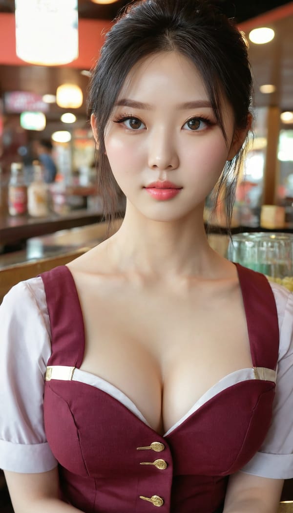 Tags: 21872187, SDXL
{"3": {"inputs": {"seed": 378091968147150, "steps": 64, "cfg": 5.62, "sampler_name": "dpmpp_2m", "scheduler": "karras", "denoise": 1.0, "model": ["27", 0], "positive": ["6", 0], "negative": ["7", 0], "latent_image": ["5", 0]}, "class_type": "KSampler"}, "4": {"inputs": {"ckpt_name": "juggernautxl.safetensors"}, "class_type": "CheckpointLoaderSimple"}, "5": {"inputs": {"width": 768, "height": 1344, "batch_size": 1}, "class_type": "EmptyLatentImage"}, "6": {"inputs": {"text": "25 year old girl, (korean:1.12), (eyelashes:1.06), (sexy lips:1.11), (pale skin:1.14), (slim:0.96), (seductive facial expression:1.02), (beautiful eyes:1.08), (temptress:1.04), (cute:1.01), (idol:0.96), (detailed face:1.06), (seductive pose:1.02), (double eyelids:1.03), (blush:1.08), (in a seductive pose:1.11), (large perky breasts:0.96), (cleavage:0.99), (thigh gap:1.00), (a waitress in uniform:1.10) working at a restaurant, (film:1.03), (candid cinema:1.07), (skin fuzz:1.05), (textured skin:1.07), (RAW:1.06), (natural looking skin:1.03), (soft lighting:1.08), (portra:1.08), (detailed skin:1.04)", "clip": ["27", 1]}, "class_type": "CLIPTextEncode"}, "7": {"inputs": {"text": "(low resolution:1.10), (bad hands:1.05), (watermark:1.08), (twisted:1.14), (distorted:1.10), (worst quality:1.14), (open mouth:1.11)", "clip": ["27", 1]}, "class_type": "CLIPTextEncode"}, "8": {"inputs": {"samples": ["3", 0], "vae": ["4", 2]}, "class_type": "VAEDecode"}, "25": {"inputs": {"lora_name": "nudify_xl.safetensors", "strength_model": 0.07, "strength_clip": 0.18, "model": ["4", 0], "clip": ["4", 1]}, "class_type": "LoraLoader"}, "26": {"inputs": {"lora_name": "shirtlift_SDXL_v2.safetensors", "strength_model": 0.16, "strength_clip": 0.0, "model": ["25", 0], "clip": ["25", 1]}, "class_type": "LoraLoader"}, "27": {"inputs": {"lora_name": "PerfectEyesXL.safetensors", "strength_model": 0.12, "strength_clip": 0.09, "model": ["26", 0], "clip": ["26", 1]}, "class_type": "LoraLoader"}, "30": {"inputs": {"model_name": "4x_NMKD-Superscale-SP_178000_G.pth"}, "class_type": "UpscaleModelLoader"}, "31": {"inputs": {"upscale_model": ["30", 0], "image": ["8", 0]}, "class_type": "ImageUpscaleWithModel"}, "32": {"inputs": {"upscale_method": "lanczos", "scale_by": 0.5, "image": ["31", 0]}, "class_type": "ImageScaleBy"}, "33": {"inputs": {"pixels": ["32", 0], "vae": ["4", 2]}, "class_type": "VAEEncode"}, "34": {"inputs": {"seed": 378091968147150, "steps": 64, "cfg": 5.62, "sampler_name": "dpmpp_2m", "scheduler": "karras", "denoise": 0.3, "model": ["27", 0], "positive": ["6", 0], "negative": ["7", 0], "latent_image": ["33", 0]}, "class_type": "KSampler"}, "36": {"inputs": {"samples": ["34", 0], "vae": ["4", 2]}, "class_type": "VAEDecode"}, "39": {"inputs": {"filename_prefix": "comfyapi-1728174283879", "images": ["36", 0]}, "class_type": "SaveImage"}}