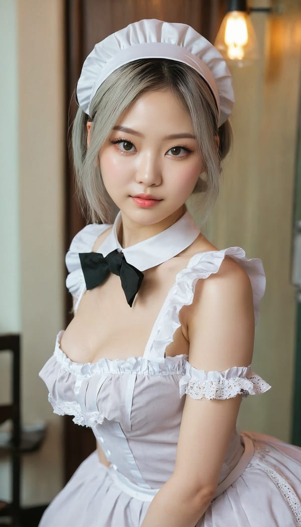 Tags: 21872187, SDXL
{"3": {"inputs": {"seed": 195614701215860, "steps": 64, "cfg": 5.83, "sampler_name": "dpmpp_2m", "scheduler": "karras", "denoise": 1.0, "model": ["27", 0], "positive": ["6", 0], "negative": ["7", 0], "latent_image": ["5", 0]}, "class_type": "KSampler"}, "4": {"inputs": {"ckpt_name": "juggernautxl.safetensors"}, "class_type": "CheckpointLoaderSimple"}, "5": {"inputs": {"width": 768, "height": 1344, "batch_size": 1}, "class_type": "EmptyLatentImage"}, "6": {"inputs": {"text": "22 year old girl, (russian:1.08), (ukrainian:1.03), (taiwanese:1.05), (japanese:0.95), (seductive facial expression:0.95), (detailed face:1.06), (sexy lips:1.06), (idol:0.96), (beautiful eyes:0.95), (temptress:1.03), (pale skin:1.02), (slim:1.08), (double eyelids:1.04), (cute:1.09), (seductive pose:1.07), (eyelashes:1.10), (on all fours:1.07), (spreading ass cheeks:0.95), (from behind:1.11), (backboob:1.07), in a (skimpy maid costume:1.13) working at a maid cafe, choker, bowtie, headband, pleated skirt, (textured skin:1.04), (portra:1.00), (candid cinema:1.00), (skin fuzz:1.09), (film:1.03), (soft lighting:1.08), (natural looking skin:1.09), (detailed skin:1.06), (RAW:1.03)", "clip": ["27", 1]}, "class_type": "CLIPTextEncode"}, "7": {"inputs": {"text": "(bad hands:1.05), (twisted:1.14), (worst quality:1.07), (watermark:1.06), (distorted:1.07), (open mouth:1.07), (low resolution:1.08)", "clip": ["27", 1]}, "class_type": "CLIPTextEncode"}, "8": {"inputs": {"samples": ["3", 0], "vae": ["4", 2]}, "class_type": "VAEDecode"}, "25": {"inputs": {"lora_name": "nudify_xl.safetensors", "strength_model": 0.05, "strength_clip": 0.38, "model": ["4", 0], "clip": ["4", 1]}, "class_type": "LoraLoader"}, "26": {"inputs": {"lora_name": "shirtlift_SDXL_v2.safetensors", "strength_model": 0.04, "strength_clip": 0.14, "model": ["25", 0], "clip": ["25", 1]}, "class_type": "LoraLoader"}, "27": {"inputs": {"lora_name": "PerfectEyesXL.safetensors", "strength_model": 0.04, "strength_clip": 0.13, "model": ["26", 0], "clip": ["26", 1]}, "class_type": "LoraLoader"}, "30": {"inputs": {"model_name": "4x_NMKD-Superscale-SP_178000_G.pth"}, "class_type": "UpscaleModelLoader"}, "31": {"inputs": {"upscale_model": ["30", 0], "image": ["8", 0]}, "class_type": "ImageUpscaleWithModel"}, "32": {"inputs": {"upscale_method": "lanczos", "scale_by": 0.5, "image": ["31", 0]}, "class_type": "ImageScaleBy"}, "33": {"inputs": {"pixels": ["32", 0], "vae": ["4", 2]}, "class_type": "VAEEncode"}, "34": {"inputs": {"seed": 195614701215860, "steps": 64, "cfg": 5.83, "sampler_name": "dpmpp_2m", "scheduler": "karras", "denoise": 0.3, "model": ["27", 0], "positive": ["6", 0], "negative": ["7", 0], "latent_image": ["33", 0]}, "class_type": "KSampler"}, "36": {"inputs": {"samples": ["34", 0], "vae": ["4", 2]}, "class_type": "VAEDecode"}, "39": {"inputs": {"filename_prefix": "comfyapi-1726500477885", "images": ["36", 0]}, "class_type": "SaveImage"}}