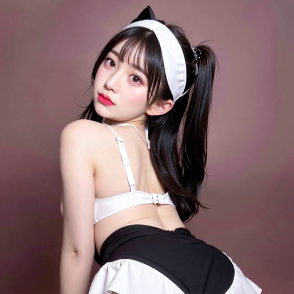 Tags: 21872187
<lora:JapaneseDollLikeness_v15:0.40>, <lora:koreanDollLikeness:0.63>, <lora:taiwanDollLikeness_v20:0.23>, maid cafe, stockings, (maid costume:1.17), choker, bowtie, headband, (pleated skirt:1.04), (perky ass:1.05), (exposed ass:1.18), (looking back:0.95), <lora:Addams:0.31>, extremely detailed eyes, extremely detailed face, (photorealistic:0.92), seductive smile, double eyelids, pale skin, textured skin, 4K, RAW, best quality, sharp, delicate and beautiful girl, (stunningly attractive:0.94), (dramatic:1.05)
Negative prompt: sketches, paintings, (worst quality:2.23)
Steps: 32, Sampler: DPM++ 2M Karras, CFG scale: 5.17, Seed: 1310582989, Size: 512x512, Model hash: fc2511737a, Model: chilloutmix_NiPrunedFp32Fix, Seed resize from: -1x-1, Denoising strength: 0.4, Version: v1.2.1, Hires upscale: 4.0, Hires steps: 48, Hires upscaler: ESRGAN_4x