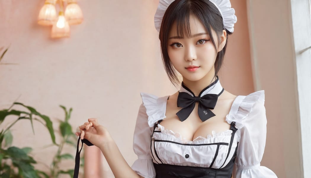 Tags: 21872187, SDXL
{"3": {"inputs": {"seed": 289207454992199, "steps": 64, "cfg": 5.89, "sampler_name": "dpmpp_2m", "scheduler": "karras", "denoise": 1.0, "model": ["27", 0], "positive": ["6", 0], "negative": ["7", 0], "latent_image": ["5", 0]}, "class_type": "KSampler"}, "4": {"inputs": {"ckpt_name": "juggernautxl.safetensors"}, "class_type": "CheckpointLoaderSimple"}, "5": {"inputs": {"width": 1344, "height": 768, "batch_size": 1}, "class_type": "EmptyLatentImage"}, "6": {"inputs": {"text": "19 year old girl, (chinese:1.14), (taiwanese:1.00), (russian:1.06), (blush:1.09), (double eyelids:1.08), (sexy lips:1.04), (idol:1.12), (eyelashes:1.04), (seductive facial expression:1.00), (seductive pose:0.97), (cute:1.08), (temptress:1.13), (pale skin:0.98), (detailed face:1.00), (beautiful eyes:0.99), (slim:1.03), (in a seductive pose:1.03), (large perky breasts:1.00), (cleavage:0.99), (thigh gap:1.03), in a (skimpy maid costume:1.02) working at a maid cafe, choker, bowtie, headband, pleated skirt, (portra:1.09), (natural looking skin:1.01), (skin fuzz:1.02), (RAW:1.05), (film:1.07), (soft lighting:1.07), (detailed skin:1.04), (candid cinema:1.02), (textured skin:1.05)", "clip": ["27", 1]}, "class_type": "CLIPTextEncode"}, "7": {"inputs": {"text": "(worst quality:1.06), (bad hands:1.05), (watermark:1.10), (distorted:1.07), (low resolution:1.12), (open mouth:1.11), (twisted:1.13)", "clip": ["27", 1]}, "class_type": "CLIPTextEncode"}, "8": {"inputs": {"samples": ["3", 0], "vae": ["4", 2]}, "class_type": "VAEDecode"}, "25": {"inputs": {"lora_name": "nudify_xl.safetensors", "strength_model": 0.22, "strength_clip": 0.03, "model": ["4", 0], "clip": ["4", 1]}, "class_type": "LoraLoader"}, "26": {"inputs": {"lora_name": "shirtlift_SDXL_v2.safetensors", "strength_model": 0.03, "strength_clip": 0.08, "model": ["25", 0], "clip": ["25", 1]}, "class_type": "LoraLoader"}, "27": {"inputs": {"lora_name": "PerfectEyesXL.safetensors", "strength_model": 0.17, "strength_clip": 0.08, "model": ["26", 0], "clip": ["26", 1]}, "class_type": "LoraLoader"}, "30": {"inputs": {"model_name": "4x_NMKD-Superscale-SP_178000_G.pth"}, "class_type": "UpscaleModelLoader"}, "31": {"inputs": {"upscale_model": ["30", 0], "image": ["8", 0]}, "class_type": "ImageUpscaleWithModel"}, "32": {"inputs": {"upscale_method": "lanczos", "scale_by": 0.5, "image": ["31", 0]}, "class_type": "ImageScaleBy"}, "33": {"inputs": {"pixels": ["32", 0], "vae": ["4", 2]}, "class_type": "VAEEncode"}, "34": {"inputs": {"seed": 289207454992199, "steps": 64, "cfg": 5.89, "sampler_name": "dpmpp_2m", "scheduler": "karras", "denoise": 0.3, "model": ["27", 0], "positive": ["6", 0], "negative": ["7", 0], "latent_image": ["33", 0]}, "class_type": "KSampler"}, "36": {"inputs": {"samples": ["34", 0], "vae": ["4", 2]}, "class_type": "VAEDecode"}, "39": {"inputs": {"filename_prefix": "comfyapi-1723986071048", "images": ["36", 0]}, "class_type": "SaveImage"}}