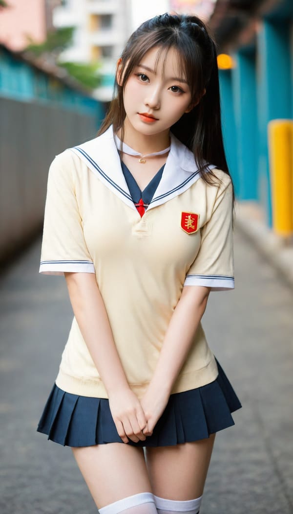 Tags: 21872187, SDXL
{"3": {"inputs": {"seed": 515122472760064, "steps": 32, "cfg": 6.54, "sampler_name": "dpmpp_2m", "scheduler": "karras", "denoise": 1.0, "model": ["27", 0], "positive": ["6", 0], "negative": ["7", 0], "latent_image": ["5", 0]}, "class_type": "KSampler"}, "4": {"inputs": {"ckpt_name": "leosamsHelloworldSDXL_helloworldSDXL32DPO.safetensors"}, "class_type": "CheckpointLoaderSimple"}, "5": {"inputs": {"width": 768, "height": 1344, "batch_size": 1}, "class_type": "EmptyLatentImage"}, "6": {"inputs": {"text": "18 year old girl, (chinese:1.09), (temptress:1.09), (idol:1.00), (seductive facial expression:1.07), (double eyelids:1.10), (beautiful eyes:1.00), (detailed face:1.04), (eyelashes:1.00), (pale skin:1.03), (cute:0.97), (sexy lips:1.03), (blush:1.04), (seductive pose:1.10), (in a seductive pose:1.02), (large perky breasts:0.95), (cleavage:1.03), (thigh gap:1.14), (school uniform:1.10), choker, busy street, (soft lighting:1.09), (skin fuzz:1.04), (RAW:1.00), (natural looking skin:1.01), (portra:1.01), (detailed skin:1.07), (textured skin:1.09), (candid cinema:1.03), (film:1.00)", "clip": ["27", 1]}, "class_type": "CLIPTextEncode"}, "7": {"inputs": {"text": "(open mouth:1.09), (low resolution:1.07), (bad hands:1.11), (distorted:1.08), (twisted:1.05), (watermark:1.11), (worst quality:1.09)", "clip": ["27", 1]}, "class_type": "CLIPTextEncode"}, "8": {"inputs": {"samples": ["3", 0], "vae": ["4", 2]}, "class_type": "VAEDecode"}, "25": {"inputs": {"lora_name": "nudify_xl.safetensors", "strength_model": 0.14, "strength_clip": 0.18, "model": ["4", 0], "clip": ["4", 1]}, "class_type": "LoraLoader"}, "26": {"inputs": {"lora_name": "shirtlift_SDXL_v2.safetensors", "strength_model": 0.1, "strength_clip": 0.15, "model": ["25", 0], "clip": ["25", 1]}, "class_type": "LoraLoader"}, "27": {"inputs": {"lora_name": "PerfectEyesXL.safetensors", "strength_model": 0.15, "strength_clip": 0.06, "model": ["26", 0], "clip": ["26", 1]}, "class_type": "LoraLoader"}, "30": {"inputs": {"model_name": "4x_NMKD-Superscale-SP_178000_G.pth"}, "class_type": "UpscaleModelLoader"}, "31": {"inputs": {"upscale_model": ["30", 0], "image": ["8", 0]}, "class_type": "ImageUpscaleWithModel"}, "32": {"inputs": {"upscale_method": "lanczos", "scale_by": 0.5, "image": ["31", 0]}, "class_type": "ImageScaleBy"}, "33": {"inputs": {"pixels": ["32", 0], "vae": ["4", 2]}, "class_type": "VAEEncode"}, "34": {"inputs": {"seed": 515122472760064, "steps": 32, "cfg": 6.54, "sampler_name": "dpmpp_2m", "scheduler": "karras", "denoise": 0.3, "model": ["27", 0], "positive": ["6", 0], "negative": ["7", 0], "latent_image": ["33", 0]}, "class_type": "KSampler"}, "36": {"inputs": {"samples": ["34", 0], "vae": ["4", 2]}, "class_type": "VAEDecode"}, "39": {"inputs": {"filename_prefix": "comfyapi-1708044828385", "images": ["36", 0]}, "class_type": "SaveImage"}}