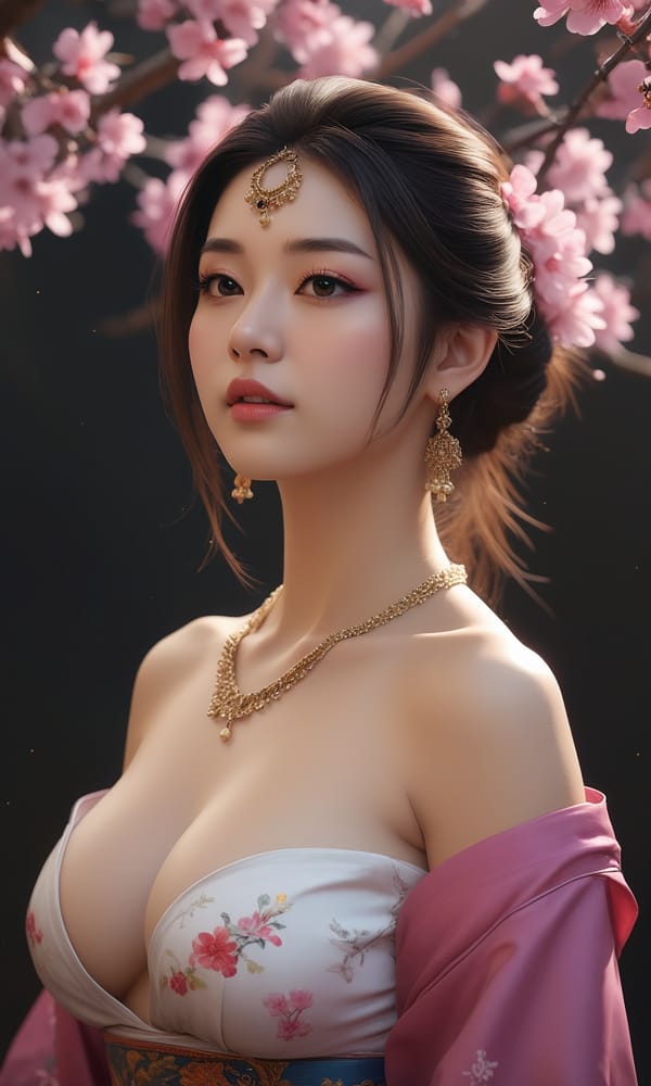 Tags: undefined
(cleavage nipple bare breasts nude topless:1.9) , masterpieces, best quality, extreme detailed CG unity 8k wallpaper, 1girl, beautiful, realistic,  long hair, plum blossom, jewelry, ear rings, hair bun, Chinese clothes, headpiece, ultra detailed skin texture, ultra detailed hair, blurry background, depth of field, (branch:1.2), gloom, golden ratio, off shoulder, very aesthetic, absurdres, glowing, sparks, chromatic aberration, fusion of rainbow with woman, artwork, side view, bare shoulders, fantasy art style, The dark atmosphere, the contrast between light and dark, Dark background, dark atmosphere, illumination, 
Negative prompt: lowres, text, error, cropped, worst quality, low quality, jpeg artifacts, ugly, duplicate, morbid, mutilated, out of frame, extra fingers, mutated hands, poorly drawn hands, poorly drawn face, mutation, deformed, blurry, dehydrated, bad anatomy, bad proportions, extra limbs, cloned face, disfigured, gross proportions, malformed limbs, missing arms, missing legs, extra arms, extra legs, fused fingers, too many fingers, long neck, username, watermark, signature, 
Steps: 8, Sampler: Euler a, CFG scale: 1.5, Seed: 754251461, Size: 768x1280, Model hash: c8df560d29, Model: juggernautXL_v9Rdphoto2Lightning, Denoising strength: 0.25, Hires upscale: 1.25, Hires steps: 4, Hires upscaler: R-ESRGAN 4x+, Version: v1.8.0