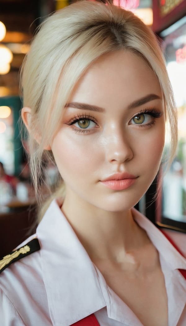 Tags: 21872187, SDXL
{"3": {"inputs": {"seed": 591344454086059, "steps": 32, "cfg": 5.97, "sampler_name": "dpmpp_2m", "scheduler": "karras", "denoise": 1.0, "model": ["27", 0], "positive": ["6", 0], "negative": ["7", 0], "latent_image": ["5", 0]}, "class_type": "KSampler"}, "4": {"inputs": {"ckpt_name": "juggernautxl.safetensors"}, "class_type": "CheckpointLoaderSimple"}, "5": {"inputs": {"width": 768, "height": 1344, "batch_size": 1}, "class_type": "EmptyLatentImage"}, "6": {"inputs": {"text": "27 year old girl, (ukrainian:1.05), (double eyelids:0.96), (blush:1.08), (detailed face:1.01), (cute:1.03), (sexy lips:0.96), (beautiful eyes:0.95), (slim:1.02), (seductive facial expression:1.14), (eyelashes:1.08), (pale skin:0.98), (temptress:0.95), (idol:1.13), (seductive pose:1.09), (perky ass:1.14), (exposed ass:1.11), (looking back:1.07), (sexy ass:1.06), (thigh gap:1.04), (a waitress in uniform:1.04) working at a restaurant, (skin fuzz:1.01), (textured skin:1.03), (soft lighting:1.00), (portra:1.06), (candid cinema:1.04), (film:1.07), (natural looking skin:1.00), (RAW:1.03), (detailed skin:1.04)", "clip": ["27", 1]}, "class_type": "CLIPTextEncode"}, "7": {"inputs": {"text": "(worst quality:1.11), (open mouth:1.10), (low resolution:1.10), (twisted:1.09), (distorted:1.14), (bad hands:1.12), (watermark:1.05)", "clip": ["27", 1]}, "class_type": "CLIPTextEncode"}, "8": {"inputs": {"samples": ["3", 0], "vae": ["4", 2]}, "class_type": "VAEDecode"}, "25": {"inputs": {"lora_name": "nudify_xl.safetensors", "strength_model": 0.06, "strength_clip": 0.38, "model": ["4", 0], "clip": ["4", 1]}, "class_type": "LoraLoader"}, "26": {"inputs": {"lora_name": "shirtlift_SDXL_v2.safetensors", "strength_model": 0.02, "strength_clip": 0.17, "model": ["25", 0], "clip": ["25", 1]}, "class_type": "LoraLoader"}, "27": {"inputs": {"lora_name": "PerfectEyesXL.safetensors", "strength_model": 0.08, "strength_clip": 0.16, "model": ["26", 0], "clip": ["26", 1]}, "class_type": "LoraLoader"}, "30": {"inputs": {"model_name": "4x_NMKD-Superscale-SP_178000_G.pth"}, "class_type": "UpscaleModelLoader"}, "31": {"inputs": {"upscale_model": ["30", 0], "image": ["8", 0]}, "class_type": "ImageUpscaleWithModel"}, "32": {"inputs": {"upscale_method": "lanczos", "scale_by": 0.5, "image": ["31", 0]}, "class_type": "ImageScaleBy"}, "33": {"inputs": {"pixels": ["32", 0], "vae": ["4", 2]}, "class_type": "VAEEncode"}, "34": {"inputs": {"seed": 591344454086059, "steps": 32, "cfg": 5.97, "sampler_name": "dpmpp_2m", "scheduler": "karras", "denoise": 0.3, "model": ["27", 0], "positive": ["6", 0], "negative": ["7", 0], "latent_image": ["33", 0]}, "class_type": "KSampler"}, "36": {"inputs": {"samples": ["34", 0], "vae": ["4", 2]}, "class_type": "VAEDecode"}, "39": {"inputs": {"filename_prefix": "comfyapi-1713921597040", "images": ["36", 0]}, "class_type": "SaveImage"}}