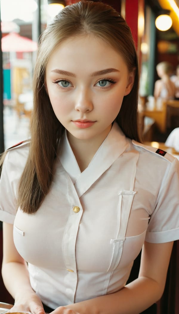 Tags: 21872187, SDXL
{"3": {"inputs": {"seed": 229233533340711, "steps": 32, "cfg": 7.7, "sampler_name": "dpmpp_2m", "scheduler": "karras", "denoise": 1.0, "model": ["27", 0], "positive": ["6", 0], "negative": ["7", 0], "latent_image": ["5", 0]}, "class_type": "KSampler"}, "4": {"inputs": {"ckpt_name": "juggernautxl.safetensors"}, "class_type": "CheckpointLoaderSimple"}, "5": {"inputs": {"width": 768, "height": 1344, "batch_size": 1}, "class_type": "EmptyLatentImage"}, "6": {"inputs": {"text": "18 year old girl, (russian:1.14), (slim:1.09), (blush:1.01), (pale skin:1.02), (idol:1.08), (beautiful eyes:1.10), (eyelashes:0.97), (double eyelids:1.09), (seductive pose:1.01), (temptress:1.11), (seductive facial expression:1.14), (cute:1.03), (sexy lips:0.98), (detailed face:1.00), (in a seductive pose:1.09), (large perky breasts:1.03), (cleavage:1.02), (thigh gap:1.09), (a waitress in uniform:1.03) working at a restaurant, (textured skin:1.00), (candid cinema:1.00), (natural looking skin:1.08), (RAW:1.05), (detailed skin:1.02), (portra:1.09), (soft lighting:1.03), (skin fuzz:1.01), (film:1.00)", "clip": ["27", 1]}, "class_type": "CLIPTextEncode"}, "7": {"inputs": {"text": "(low resolution:1.10), (worst quality:1.07), (distorted:1.05), (twisted:1.06), (bad hands:1.14), (watermark:1.10), (open mouth:1.10)", "clip": ["27", 1]}, "class_type": "CLIPTextEncode"}, "8": {"inputs": {"samples": ["3", 0], "vae": ["4", 2]}, "class_type": "VAEDecode"}, "25": {"inputs": {"lora_name": "nudify_xl.safetensors", "strength_model": 0.29, "strength_clip": 0.16, "model": ["4", 0], "clip": ["4", 1]}, "class_type": "LoraLoader"}, "26": {"inputs": {"lora_name": "shirtlift_SDXL_v2.safetensors", "strength_model": 0.13, "strength_clip": 0.13, "model": ["25", 0], "clip": ["25", 1]}, "class_type": "LoraLoader"}, "27": {"inputs": {"lora_name": "PerfectEyesXL.safetensors", "strength_model": 0.1, "strength_clip": 0.04, "model": ["26", 0], "clip": ["26", 1]}, "class_type": "LoraLoader"}, "30": {"inputs": {"model_name": "4x_NMKD-Superscale-SP_178000_G.pth"}, "class_type": "UpscaleModelLoader"}, "31": {"inputs": {"upscale_model": ["30", 0], "image": ["8", 0]}, "class_type": "ImageUpscaleWithModel"}, "32": {"inputs": {"upscale_method": "lanczos", "scale_by": 0.5, "image": ["31", 0]}, "class_type": "ImageScaleBy"}, "33": {"inputs": {"pixels": ["32", 0], "vae": ["4", 2]}, "class_type": "VAEEncode"}, "34": {"inputs": {"seed": 229233533340711, "steps": 32, "cfg": 7.7, "sampler_name": "dpmpp_2m", "scheduler": "karras", "denoise": 0.3, "model": ["27", 0], "positive": ["6", 0], "negative": ["7", 0], "latent_image": ["33", 0]}, "class_type": "KSampler"}, "36": {"inputs": {"samples": ["34", 0], "vae": ["4", 2]}, "class_type": "VAEDecode"}, "39": {"inputs": {"filename_prefix": "comfyapi-1714456847879", "images": ["36", 0]}, "class_type": "SaveImage"}}