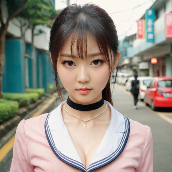 Tags: 21872187, SDXL
{"3": {"inputs": {"seed": 679018718774518, "steps": 64, "cfg": 6.24, "sampler_name": "dpmpp_2m", "scheduler": "karras", "denoise": 1.0, "model": ["27", 0], "positive": ["6", 0], "negative": ["7", 0], "latent_image": ["5", 0]}, "class_type": "KSampler"}, "4": {"inputs": {"ckpt_name": "juggernautxl.safetensors"}, "class_type": "CheckpointLoaderSimple"}, "5": {"inputs": {"width": 1024, "height": 1024, "batch_size": 1}, "class_type": "EmptyLatentImage"}, "6": {"inputs": {"text": "23 year old girl, (taiwanese:0.96), (double eyelids:1.01), (eyelashes:1.00), (slim:1.11), (seductive pose:1.00), (idol:1.07), (pale skin:1.12), (temptress:1.02), (blush:1.03), (detailed face:1.10), (cute:1.03), (beautiful eyes:0.98), (in a seductive pose:1.02), (large perky breasts:1.03), (cleavage:1.07), (thigh gap:1.11), (school uniform:1.07), choker, busy street, (film:1.07), (skin fuzz:1.04), (RAW:1.02), (portra:1.05), (soft lighting:1.00), (natural looking skin:1.00), (candid cinema:1.01), (textured skin:1.02)", "clip": ["27", 1]}, "class_type": "CLIPTextEncode"}, "7": {"inputs": {"text": "(low resolution:1.12), (distorted:1.12), (worst quality:1.05), (bad hands:1.11), (twisted:1.05), (watermark:1.13), (open mouth:1.06)", "clip": ["27", 1]}, "class_type": "CLIPTextEncode"}, "8": {"inputs": {"samples": ["3", 0], "vae": ["4", 2]}, "class_type": "VAEDecode"}, "25": {"inputs": {"lora_name": "nudify_xl.safetensors", "strength_model": 0.23, "strength_clip": 0.19, "model": ["4", 0], "clip": ["4", 1]}, "class_type": "LoraLoader"}, "26": {"inputs": {"lora_name": "shirtlift_SDXL_v2.safetensors", "strength_model": 0.03, "strength_clip": 0.11, "model": ["25", 0], "clip": ["25", 1]}, "class_type": "LoraLoader"}, "27": {"inputs": {"lora_name": "PerfectEyesXL.safetensors", "strength_model": 0.19, "strength_clip": 0.08, "model": ["26", 0], "clip": ["26", 1]}, "class_type": "LoraLoader"}, "30": {"inputs": {"model_name": "4x_NMKD-Superscale-SP_178000_G.pth"}, "class_type": "UpscaleModelLoader"}, "31": {"inputs": {"upscale_model": ["30", 0], "image": ["8", 0]}, "class_type": "ImageUpscaleWithModel"}, "32": {"inputs": {"upscale_method": "lanczos", "scale_by": 0.5, "image": ["31", 0]}, "class_type": "ImageScaleBy"}, "33": {"inputs": {"pixels": ["32", 0], "vae": ["4", 2]}, "class_type": "VAEEncode"}, "34": {"inputs": {"seed": 679018718774518, "steps": 64, "cfg": 6.24, "sampler_name": "dpmpp_2m", "scheduler": "karras", "denoise": 0.3, "model": ["27", 0], "positive": ["6", 0], "negative": ["7", 0], "latent_image": ["33", 0]}, "class_type": "KSampler"}, "36": {"inputs": {"samples": ["34", 0], "vae": ["4", 2]}, "class_type": "VAEDecode"}, "39": {"inputs": {"filename_prefix": "comfyapi-1717150762908", "images": ["36", 0]}, "class_type": "SaveImage"}}