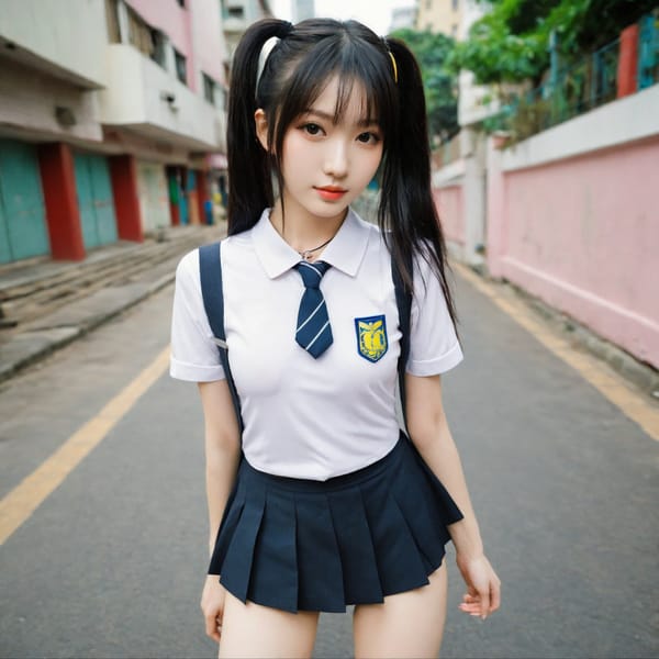 Tags: 21872187, SDXL
{"3": {"inputs": {"seed": 908652431251784, "steps": 64, "cfg": 6.21, "sampler_name": "dpmpp_2m", "scheduler": "karras", "denoise": 1.0, "model": ["27", 0], "positive": ["6", 0], "negative": ["7", 0], "latent_image": ["5", 0]}, "class_type": "KSampler"}, "4": {"inputs": {"ckpt_name": "helloworldxl.safetensors"}, "class_type": "CheckpointLoaderSimple"}, "5": {"inputs": {"width": 1024, "height": 1024, "batch_size": 1}, "class_type": "EmptyLatentImage"}, "6": {"inputs": {"text": "26 year old girl, (chinese:1.14), (taiwanese:1.04), (ukrainian:1.13), (slim:1.10), (sexy lips:0.98), (detailed face:1.10), (seductive pose:1.09), (cute:1.11), (beautiful eyes:0.95), (double eyelids:0.95), (eyelashes:1.01), (pale skin:1.10), (temptress:1.14), (idol:1.08), (blush:1.04), (perky ass:1.09), (exposed ass:1.03), (looking back:1.00), (sexy ass:1.12), (thigh gap:1.05), (school uniform:1.07), choker, busy street, (detailed skin:1.00), (textured skin:1.02), (portra:1.09), (film:1.02), (RAW:1.08), (skin fuzz:1.06), (candid cinema:1.04), (natural looking skin:1.05)", "clip": ["27", 1]}, "class_type": "CLIPTextEncode"}, "7": {"inputs": {"text": "(bad hands:1.09), (open mouth:1.05), (low resolution:1.08), (watermark:1.08), (worst quality:1.06), (twisted:1.05), (distorted:1.12)", "clip": ["27", 1]}, "class_type": "CLIPTextEncode"}, "8": {"inputs": {"samples": ["3", 0], "vae": ["4", 2]}, "class_type": "VAEDecode"}, "25": {"inputs": {"lora_name": "nudify_xl.safetensors", "strength_model": 0.0, "strength_clip": 0.24, "model": ["4", 0], "clip": ["4", 1]}, "class_type": "LoraLoader"}, "26": {"inputs": {"lora_name": "shirtlift_SDXL_v2.safetensors", "strength_model": 0.12, "strength_clip": 0.14, "model": ["25", 0], "clip": ["25", 1]}, "class_type": "LoraLoader"}, "27": {"inputs": {"lora_name": "PerfectEyesXL.safetensors", "strength_model": 0.0, "strength_clip": 0.17, "model": ["26", 0], "clip": ["26", 1]}, "class_type": "LoraLoader"}, "30": {"inputs": {"model_name": "4x_NMKD-Superscale-SP_178000_G.pth"}, "class_type": "UpscaleModelLoader"}, "31": {"inputs": {"upscale_model": ["30", 0], "image": ["8", 0]}, "class_type": "ImageUpscaleWithModel"}, "32": {"inputs": {"upscale_method": "lanczos", "scale_by": 0.5, "image": ["31", 0]}, "class_type": "ImageScaleBy"}, "33": {"inputs": {"pixels": ["32", 0], "vae": ["4", 2]}, "class_type": "VAEEncode"}, "34": {"inputs": {"seed": 908652431251784, "steps": 64, "cfg": 6.21, "sampler_name": "dpmpp_2m", "scheduler": "karras", "denoise": 0.3, "model": ["27", 0], "positive": ["6", 0], "negative": ["7", 0], "latent_image": ["33", 0]}, "class_type": "KSampler"}, "36": {"inputs": {"samples": ["34", 0], "vae": ["4", 2]}, "class_type": "VAEDecode"}, "39": {"inputs": {"filename_prefix": "comfyapi-1717619997282", "images": ["36", 0]}, "class_type": "SaveImage"}}