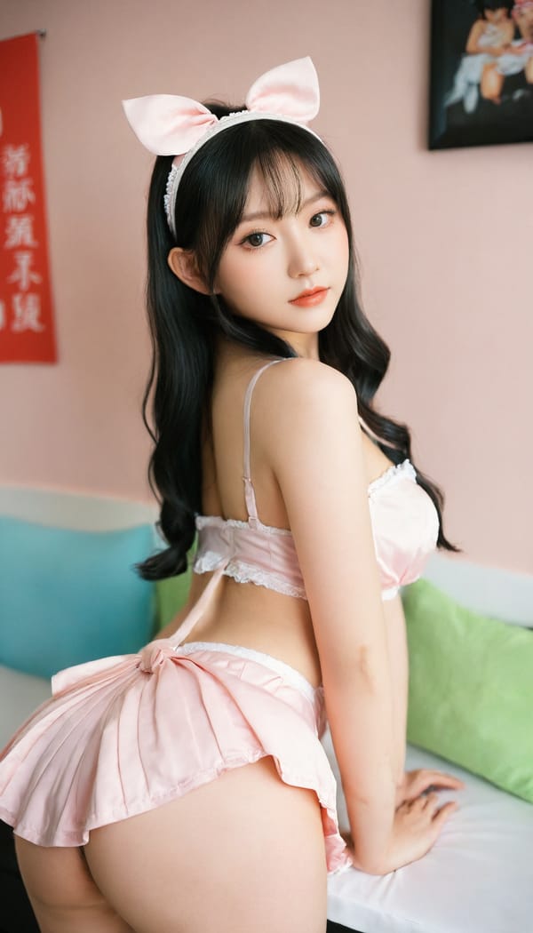 Tags: 21872187, SDXL
{"3": {"inputs": {"seed": 584949210550202, "steps": 32, "cfg": 5.38, "sampler_name": "dpmpp_2m", "scheduler": "karras", "denoise": 1.0, "model": ["27", 0], "positive": ["6", 0], "negative": ["7", 0], "latent_image": ["5", 0]}, "class_type": "KSampler"}, "4": {"inputs": {"ckpt_name": "leosamsHelloworldSDXL_helloworldSDXL32DPO.safetensors"}, "class_type": "CheckpointLoaderSimple"}, "5": {"inputs": {"width": 768, "height": 1344, "batch_size": 1}, "class_type": "EmptyLatentImage"}, "6": {"inputs": {"text": "24 year old girl, (irish:1.07), (chinese:1.04), (taiwanese:1.09), (seductive facial expression:1.13), (temptress:1.02), (idol:1.13), (double eyelids:1.13), (seductive pose:1.12), (eyelashes:1.03), (detailed face:1.00), (blush:1.09), (sexy lips:0.98), (slim:1.03), (beautiful eyes:1.06), (on all fours:1.04), (spreading ass cheeks:1.11), (from behind:1.01), (backboob:0.95), in a (skimpy maid costume:1.05) working at a maid cafe, choker, bowtie, headband, pleated skirt, (textured skin:1.04), (soft lighting:1.08), (film:1.02), (skin fuzz:1.07), (candid cinema:1.01), (RAW:1.09), (detailed skin:1.05), (natural looking skin:1.02), (portra:1.05)", "clip": ["27", 1]}, "class_type": "CLIPTextEncode"}, "7": {"inputs": {"text": "(watermark:1.13), (low resolution:1.14), (distorted:1.12), (worst quality:1.08), (twisted:1.05), (open mouth:1.11), (bad hands:1.09)", "clip": ["27", 1]}, "class_type": "CLIPTextEncode"}, "8": {"inputs": {"samples": ["3", 0], "vae": ["4", 2]}, "class_type": "VAEDecode"}, "25": {"inputs": {"lora_name": "nudify_xl.safetensors", "strength_model": 0.11, "strength_clip": 0.32, "model": ["4", 0], "clip": ["4", 1]}, "class_type": "LoraLoader"}, "26": {"inputs": {"lora_name": "shirtlift_SDXL_v2.safetensors", "strength_model": 0.17, "strength_clip": 0.06, "model": ["25", 0], "clip": ["25", 1]}, "class_type": "LoraLoader"}, "27": {"inputs": {"lora_name": "PerfectEyesXL.safetensors", "strength_model": 0.18, "strength_clip": 0.12, "model": ["26", 0], "clip": ["26", 1]}, "class_type": "LoraLoader"}, "30": {"inputs": {"model_name": "4x_NMKD-Superscale-SP_178000_G.pth"}, "class_type": "UpscaleModelLoader"}, "31": {"inputs": {"upscale_model": ["30", 0], "image": ["8", 0]}, "class_type": "ImageUpscaleWithModel"}, "32": {"inputs": {"upscale_method": "lanczos", "scale_by": 0.5, "image": ["31", 0]}, "class_type": "ImageScaleBy"}, "33": {"inputs": {"pixels": ["32", 0], "vae": ["4", 2]}, "class_type": "VAEEncode"}, "34": {"inputs": {"seed": 584949210550202, "steps": 32, "cfg": 5.38, "sampler_name": "dpmpp_2m", "scheduler": "karras", "denoise": 0.3, "model": ["27", 0], "positive": ["6", 0], "negative": ["7", 0], "latent_image": ["33", 0]}, "class_type": "KSampler"}, "36": {"inputs": {"samples": ["34", 0], "vae": ["4", 2]}, "class_type": "VAEDecode"}, "39": {"inputs": {"filename_prefix": "comfyapi-1707562044624", "images": ["36", 0]}, "class_type": "SaveImage"}}