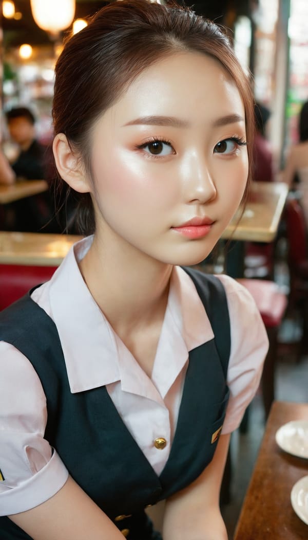 Tags: 21872187, SDXL
{"3": {"inputs": {"seed": 649064049316324, "steps": 64, "cfg": 5.98, "sampler_name": "dpmpp_2m", "scheduler": "karras", "denoise": 1.0, "model": ["27", 0], "positive": ["6", 0], "negative": ["7", 0], "latent_image": ["5", 0]}, "class_type": "KSampler"}, "4": {"inputs": {"ckpt_name": "juggernautxl.safetensors"}, "class_type": "CheckpointLoaderSimple"}, "5": {"inputs": {"width": 768, "height": 1344, "batch_size": 1}, "class_type": "EmptyLatentImage"}, "6": {"inputs": {"text": "18 year old girl, (irish:0.95), (korean:1.09), (ukrainian:1.06), (chinese:1.02), (double eyelids:0.98), (slim:1.04), (cute:1.11), (eyelashes:1.02), (idol:1.04), (sexy lips:0.96), (blush:0.99), (seductive facial expression:0.97), (detailed face:1.02), (temptress:1.13), (seductive pose:1.09), (pale skin:1.14), (perky ass:1.02), (exposed ass:1.02), (looking back:1.08), (sexy ass:0.99), (thigh gap:1.03), (a waitress in uniform:1.12) working at a restaurant, (candid cinema:1.03), (skin fuzz:1.06), (portra:1.03), (natural looking skin:1.09), (film:1.07), (detailed skin:1.07), (soft lighting:1.04), (textured skin:1.06), (RAW:1.06)", "clip": ["27", 1]}, "class_type": "CLIPTextEncode"}, "7": {"inputs": {"text": "(low resolution:1.09), (open mouth:1.14), (twisted:1.10), (watermark:1.13), (distorted:1.13), (worst quality:1.09), (bad hands:1.12)", "clip": ["27", 1]}, "class_type": "CLIPTextEncode"}, "8": {"inputs": {"samples": ["3", 0], "vae": ["4", 2]}, "class_type": "VAEDecode"}, "25": {"inputs": {"lora_name": "nudify_xl.safetensors", "strength_model": 0.17, "strength_clip": 0.19, "model": ["4", 0], "clip": ["4", 1]}, "class_type": "LoraLoader"}, "26": {"inputs": {"lora_name": "shirtlift_SDXL_v2.safetensors", "strength_model": 0.02, "strength_clip": 0.12, "model": ["25", 0], "clip": ["25", 1]}, "class_type": "LoraLoader"}, "27": {"inputs": {"lora_name": "PerfectEyesXL.safetensors", "strength_model": 0.18, "strength_clip": 0.05, "model": ["26", 0], "clip": ["26", 1]}, "class_type": "LoraLoader"}, "30": {"inputs": {"model_name": "4x_NMKD-Superscale-SP_178000_G.pth"}, "class_type": "UpscaleModelLoader"}, "31": {"inputs": {"upscale_model": ["30", 0], "image": ["8", 0]}, "class_type": "ImageUpscaleWithModel"}, "32": {"inputs": {"upscale_method": "lanczos", "scale_by": 0.5, "image": ["31", 0]}, "class_type": "ImageScaleBy"}, "33": {"inputs": {"pixels": ["32", 0], "vae": ["4", 2]}, "class_type": "VAEEncode"}, "34": {"inputs": {"seed": 649064049316324, "steps": 64, "cfg": 5.98, "sampler_name": "dpmpp_2m", "scheduler": "karras", "denoise": 0.3, "model": ["27", 0], "positive": ["6", 0], "negative": ["7", 0], "latent_image": ["33", 0]}, "class_type": "KSampler"}, "36": {"inputs": {"samples": ["34", 0], "vae": ["4", 2]}, "class_type": "VAEDecode"}, "39": {"inputs": {"filename_prefix": "comfyapi-1733077557274", "images": ["36", 0]}, "class_type": "SaveImage"}}