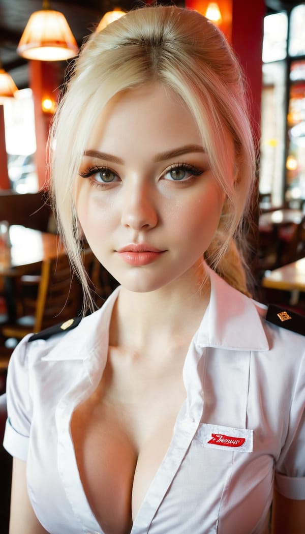 Tags: 21872187, SDXL
{"3": {"inputs": {"seed": 575802061051251, "steps": 32, "cfg": 7.93, "sampler_name": "dpmpp_2m", "scheduler": "karras", "denoise": 1.0, "model": ["27", 0], "positive": ["6", 0], "negative": ["7", 0], "latent_image": ["5", 0]}, "class_type": "KSampler"}, "4": {"inputs": {"ckpt_name": "juggernautxl.safetensors"}, "class_type": "CheckpointLoaderSimple"}, "5": {"inputs": {"width": 768, "height": 1344, "batch_size": 1}, "class_type": "EmptyLatentImage"}, "6": {"inputs": {"text": "23 year old girl, (ukrainian:1.10), (sexy lips:1.13), (seductive pose:1.05), (pale skin:0.97), (double eyelids:1.14), (blush:1.00), (eyelashes:1.01), (temptress:1.09), (slim:0.97), (seductive facial expression:1.01), (cute:1.10), (in a seductive pose:0.99), (large perky breasts:1.02), (cleavage:1.09), (thigh gap:1.07), (a waitress in uniform:1.14) working at a restaurant, (RAW:1.05), (portra:1.01), (textured skin:1.03), (detailed skin:1.01), (skin fuzz:1.08), (natural looking skin:1.08), (candid cinema:1.06), (soft lighting:1.06), (film:1.01)", "clip": ["27", 1]}, "class_type": "CLIPTextEncode"}, "7": {"inputs": {"text": "(worst quality:1.12), (distorted:1.13), (open mouth:1.08), (low resolution:1.06), (bad hands:1.07), (twisted:1.13), (watermark:1.12)", "clip": ["27", 1]}, "class_type": "CLIPTextEncode"}, "8": {"inputs": {"samples": ["3", 0], "vae": ["4", 2]}, "class_type": "VAEDecode"}, "25": {"inputs": {"lora_name": "nudify_xl.safetensors", "strength_model": 0.39, "strength_clip": 0.14, "model": ["4", 0], "clip": ["4", 1]}, "class_type": "LoraLoader"}, "26": {"inputs": {"lora_name": "shirtlift_SDXL_v2.safetensors", "strength_model": 0.15, "strength_clip": 0.1, "model": ["25", 0], "clip": ["25", 1]}, "class_type": "LoraLoader"}, "27": {"inputs": {"lora_name": "PerfectEyesXL.safetensors", "strength_model": 0.1, "strength_clip": 0.12, "model": ["26", 0], "clip": ["26", 1]}, "class_type": "LoraLoader"}, "30": {"inputs": {"model_name": "4x_NMKD-Superscale-SP_178000_G.pth"}, "class_type": "UpscaleModelLoader"}, "31": {"inputs": {"upscale_model": ["30", 0], "image": ["8", 0]}, "class_type": "ImageUpscaleWithModel"}, "32": {"inputs": {"upscale_method": "lanczos", "scale_by": 0.5, "image": ["31", 0]}, "class_type": "ImageScaleBy"}, "33": {"inputs": {"pixels": ["32", 0], "vae": ["4", 2]}, "class_type": "VAEEncode"}, "34": {"inputs": {"seed": 575802061051251, "steps": 32, "cfg": 7.93, "sampler_name": "dpmpp_2m", "scheduler": "karras", "denoise": 0.3, "model": ["27", 0], "positive": ["6", 0], "negative": ["7", 0], "latent_image": ["33", 0]}, "class_type": "KSampler"}, "36": {"inputs": {"samples": ["34", 0], "vae": ["4", 2]}, "class_type": "VAEDecode"}, "39": {"inputs": {"filename_prefix": "comfyapi-1713748942801", "images": ["36", 0]}, "class_type": "SaveImage"}}
