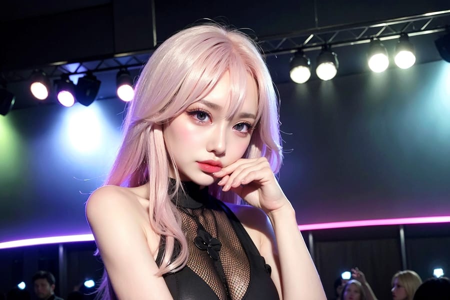 Tags: 21872187
<lora:koreanDollLikeness:0.63>, <lora:YaeMiko_Test:0.49>, (ukrainian:0.99), (clubbing:1.14), party, club, (seductive pose:1.03), extremely detailed eyes, extremely detailed face, cute, (photorealistic:0.92), sexy lips, seductive smile, double eyelids, eyelashes, pale skin, perky breasts, full body portrait, textured skin, 4K, hyper realistic, (long slim legs:1.05), (thigh gap:0.93), solo, (stunningly attractive:1.01), (dramatic:1.07)
Negative prompt: drawings, (worst quality:2.14)
Steps: 32, Sampler: DPM++ 2M Karras, CFG scale: 6.25, Seed: 2119694407, Size: 768x512, Model hash: fc2511737a, Model: chilloutmix_NiPrunedFp32Fix, Seed resize from: -1x-1, Denoising strength: 0.4, Version: v1.2.1, Hires upscale: 2.0, Hires steps: 16, Hires upscaler: ESRGAN_4x
