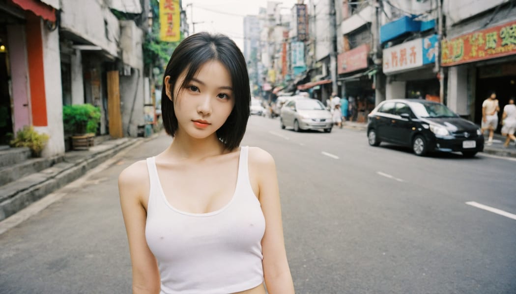 Tags: 21872187, SDXL
{"3": {"inputs": {"seed": 459614791529679, "steps": 32, "cfg": 5.04, "sampler_name": "dpmpp_2m", "scheduler": "karras", "denoise": 1.0, "model": ["27", 0], "positive": ["6", 0], "negative": ["7", 0], "latent_image": ["5", 0]}, "class_type": "KSampler"}, "4": {"inputs": {"ckpt_name": "helloworldxl.safetensors"}, "class_type": "CheckpointLoaderSimple"}, "5": {"inputs": {"width": 1344, "height": 768, "batch_size": 1}, "class_type": "EmptyLatentImage"}, "6": {"inputs": {"text": "18 year old girl, (taiwanese:1.09), (seductive facial expression:1.05), (slim:1.03), (temptress:0.95), (pale skin:0.97), (idol:1.01), (sexy lips:1.04), (detailed face:1.00), (eyelashes:0.95), (double eyelids:1.10), (cute:1.02), (seductive pose:1.11), (blush:1.01), (beautiful eyes:1.14), (in a seductive pose:1.00), (large perky breasts:0.98), (cleavage:0.95), (thigh gap:0.95), (white tanktop:1.12), busy street, (soft lighting:1.03), (film:1.09), (RAW:1.01), (portra:1.07), (candid cinema:1.07), (textured skin:1.07), (skin fuzz:1.03), (detailed skin:1.09)", "clip": ["27", 1]}, "class_type": "CLIPTextEncode"}, "7": {"inputs": {"text": "(distorted:1.05), (bad hands:1.11), (watermark:1.08), (worst quality:1.14), (open mouth:1.07), (twisted:1.14), (low resolution:1.05)", "clip": ["27", 1]}, "class_type": "CLIPTextEncode"}, "8": {"inputs": {"samples": ["3", 0], "vae": ["4", 2]}, "class_type": "VAEDecode"}, "25": {"inputs": {"lora_name": "nudify_xl.safetensors", "strength_model": 0.12, "strength_clip": 0.01, "model": ["4", 0], "clip": ["4", 1]}, "class_type": "LoraLoader"}, "26": {"inputs": {"lora_name": "shirtlift_SDXL_v2.safetensors", "strength_model": 0.19, "strength_clip": 0.03, "model": ["25", 0], "clip": ["25", 1]}, "class_type": "LoraLoader"}, "27": {"inputs": {"lora_name": "PerfectEyesXL.safetensors", "strength_model": 0.01, "strength_clip": 0.07, "model": ["26", 0], "clip": ["26", 1]}, "class_type": "LoraLoader"}, "30": {"inputs": {"model_name": "4x_NMKD-Superscale-SP_178000_G.pth"}, "class_type": "UpscaleModelLoader"}, "31": {"inputs": {"upscale_model": ["30", 0], "image": ["8", 0]}, "class_type": "ImageUpscaleWithModel"}, "32": {"inputs": {"upscale_method": "lanczos", "scale_by": 0.5, "image": ["31", 0]}, "class_type": "ImageScaleBy"}, "33": {"inputs": {"pixels": ["32", 0], "vae": ["4", 2]}, "class_type": "VAEEncode"}, "34": {"inputs": {"seed": 459614791529679, "steps": 32, "cfg": 5.04, "sampler_name": "dpmpp_2m", "scheduler": "karras", "denoise": 0.3, "model": ["27", 0], "positive": ["6", 0], "negative": ["7", 0], "latent_image": ["33", 0]}, "class_type": "KSampler"}, "36": {"inputs": {"samples": ["34", 0], "vae": ["4", 2]}, "class_type": "VAEDecode"}, "39": {"inputs": {"filename_prefix": "comfyapi-1728107305003", "images": ["36", 0]}, "class_type": "SaveImage"}}