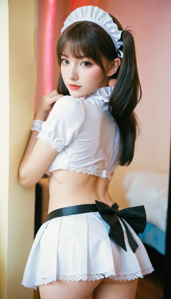 Tags: 21872187, SDXL
{"3": {"inputs": {"seed": 551819860230406, "steps": 32, "cfg": 7.34, "sampler_name": "dpmpp_2m", "scheduler": "karras", "denoise": 1.0, "model": ["27", 0], "positive": ["6", 0], "negative": ["7", 0], "latent_image": ["5", 0]}, "class_type": "KSampler"}, "4": {"inputs": {"ckpt_name": "leosamsHelloworldSDXL_helloworldSDXL32DPO.safetensors"}, "class_type": "CheckpointLoaderSimple"}, "5": {"inputs": {"width": 768, "height": 1344, "batch_size": 1}, "class_type": "EmptyLatentImage"}, "6": {"inputs": {"text": "24 year old girl, (ukrainian:1.04), (irish:1.03), (seductive pose:1.01), (slim:1.03), (pale skin:0.99), (temptress:1.01), (double eyelids:1.10), (cute:1.02), (blush:0.97), (detailed face:1.04), (idol:1.01), (sexy lips:1.11), (seductive facial expression:1.10), (perky ass:1.13), (exposed ass:0.96), (looking back:1.07), (sexy ass:1.14), (thigh gap:1.00), in a (skimpy maid costume:1.12) working at a maid cafe, choker, bowtie, headband, pleated skirt, (natural looking skin:1.01), (candid cinema:1.07), (RAW:1.07), (soft lighting:1.01), (textured skin:1.05), (portra:1.01), (film:1.02), (skin fuzz:1.06), (detailed skin:1.08)", "clip": ["27", 1]}, "class_type": "CLIPTextEncode"}, "7": {"inputs": {"text": "(low resolution:1.05), (bad hands:1.05), (distorted:1.05), (watermark:1.10), (worst quality:1.10), (twisted:1.12), (open mouth:1.08)", "clip": ["27", 1]}, "class_type": "CLIPTextEncode"}, "8": {"inputs": {"samples": ["3", 0], "vae": ["4", 2]}, "class_type": "VAEDecode"}, "25": {"inputs": {"lora_name": "nudify_xl.safetensors", "strength_model": 0.02, "strength_clip": 0.07, "model": ["4", 0], "clip": ["4", 1]}, "class_type": "LoraLoader"}, "26": {"inputs": {"lora_name": "shirtlift_SDXL_v2.safetensors", "strength_model": 0.14, "strength_clip": 0.17, "model": ["25", 0], "clip": ["25", 1]}, "class_type": "LoraLoader"}, "27": {"inputs": {"lora_name": "PerfectEyesXL.safetensors", "strength_model": 0.13, "strength_clip": 0.13, "model": ["26", 0], "clip": ["26", 1]}, "class_type": "LoraLoader"}, "30": {"inputs": {"model_name": "4x_NMKD-Superscale-SP_178000_G.pth"}, "class_type": "UpscaleModelLoader"}, "31": {"inputs": {"upscale_model": ["30", 0], "image": ["8", 0]}, "class_type": "ImageUpscaleWithModel"}, "32": {"inputs": {"upscale_method": "lanczos", "scale_by": 0.5, "image": ["31", 0]}, "class_type": "ImageScaleBy"}, "33": {"inputs": {"pixels": ["32", 0], "vae": ["4", 2]}, "class_type": "VAEEncode"}, "34": {"inputs": {"seed": 551819860230406, "steps": 32, "cfg": 7.34, "sampler_name": "dpmpp_2m", "scheduler": "karras", "denoise": 0.3, "model": ["27", 0], "positive": ["6", 0], "negative": ["7", 0], "latent_image": ["33", 0]}, "class_type": "KSampler"}, "36": {"inputs": {"samples": ["34", 0], "vae": ["4", 2]}, "class_type": "VAEDecode"}, "39": {"inputs": {"filename_prefix": "comfyapi-1708032996746", "images": ["36", 0]}, "class_type": "SaveImage"}}