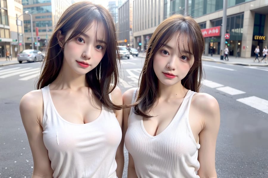 Tags: 21872187
<lora:mix4:0.63>, <lora:JapaneseDollLikeness_v15:0.69>, (white tank top:0.95), (large breasts:0.93), busy street in urban city, (seductive pose:1.05), extremely detailed eyes, extremely detailed face, cute, sexy lips, seductive smile, double eyelids, eyelashes, pale skin, perky breasts, sharp, tall, (long slim legs:1.10), (thigh gap:1.14), blush, delicate and beautiful girl, (dramatic:1.14)
Negative prompt: paintings, (worst quality:2.19)
Steps: 32, Sampler: DPM++ 2M Karras, CFG scale: 6.75, Seed: 2337822590, Size: 768x512, Model hash: fc2511737a, Model: chilloutmix_NiPrunedFp32Fix, Seed resize from: -1x-1, Denoising strength: 0.5, Version: v1.2.1, Hires upscale: 2.5, Hires steps: 16, Hires upscaler: ESRGAN_4x