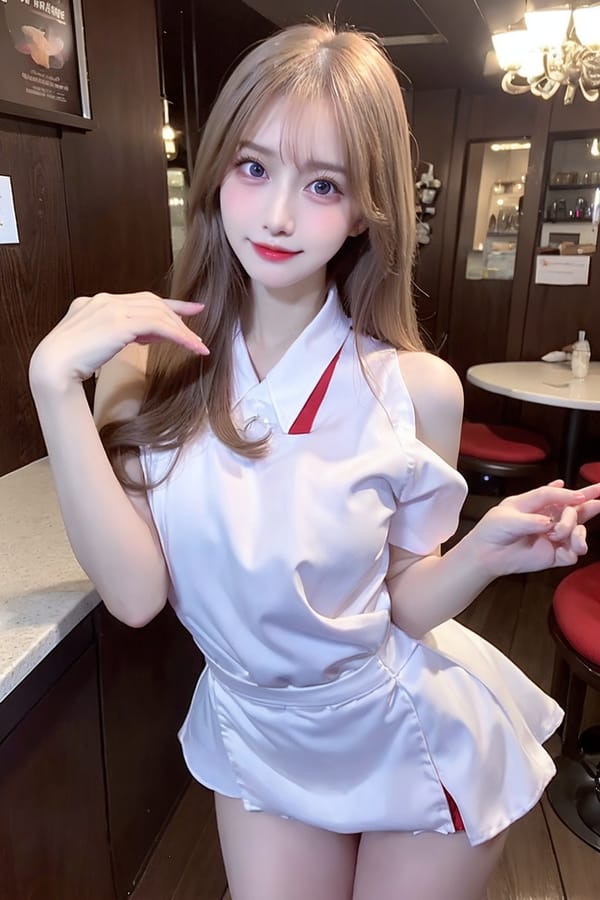 Tags: 21872187
<lora:mix4:0.55>, <lora:JapaneseDollLikeness_v15:0.65>, <lora:taiwanDollLikeness_v20:0.29>, <lora:YaeMiko_Test:0.58>, (russian:0.92), (waitress wearing uniform:1.18), restaurant, (seductive pose:0.97), extremely detailed eyes, extremely detailed face, cute, (photorealistic:0.91), sexy lips, seductive smile, double eyelids, eyelashes, pale skin, perky breasts, full body portrait, 4K, RAW, sharp, hyper realistic, tall, (long slim legs:1.13), (thigh gap:1.14), blush, delicate and beautiful girl, 1girl
Negative prompt: paintings, ugly, (worst quality:1.91)
Steps: 32, Sampler: DPM++ 2M Karras, CFG scale: 5.35, Seed: 2352431038, Size: 512x768, Model hash: fc2511737a, Model: chilloutmix_NiPrunedFp32Fix, Seed resize from: -1x-1, Denoising strength: 0.4, Version: v1.2.1, Hires upscale: 2.0, Hires steps: 32, Hires upscaler: ESRGAN_4x