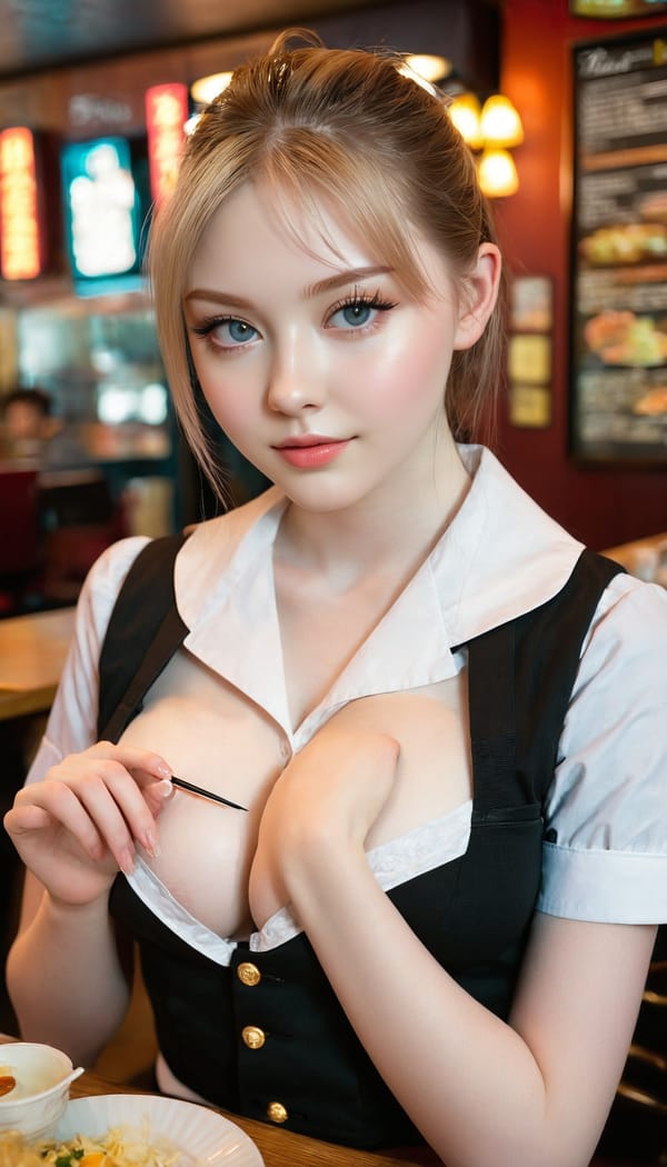 Tags: 21872187, SDXL
{"3": {"inputs": {"seed": 523739537942911, "steps": 64, "cfg": 7.36, "sampler_name": "dpmpp_2m", "scheduler": "karras", "denoise": 1.0, "model": ["27", 0], "positive": ["6", 0], "negative": ["7", 0], "latent_image": ["5", 0]}, "class_type": "KSampler"}, "4": {"inputs": {"ckpt_name": "juggernautxl.safetensors"}, "class_type": "CheckpointLoaderSimple"}, "5": {"inputs": {"width": 768, "height": 1344, "batch_size": 1}, "class_type": "EmptyLatentImage"}, "6": {"inputs": {"text": "18 year old girl, (pale skin:1.08), (eyelashes:1.14), (sexy lips:1.03), (idol:1.13), (beautiful eyes:1.05), (seductive facial expression:0.95), (slim:1.10), (detailed face:0.97), (double eyelids:1.12), (temptress:1.01), (blush:1.07), (in a seductive pose:0.97), (large perky breasts:1.07), (cleavage:0.98), (thigh gap:0.98), (a waitress in uniform:1.13) working at a restaurant, (skin fuzz:1.04), (soft lighting:1.09), (portra:1.09), (detailed skin:1.03), (natural looking skin:1.08), (film:1.03), (textured skin:1.02), (RAW:1.00), (candid cinema:1.07)", "clip": ["27", 1]}, "class_type": "CLIPTextEncode"}, "7": {"inputs": {"text": "(low resolution:1.12), (bad hands:1.12), (watermark:1.05), (distorted:1.11), (open mouth:1.06), (worst quality:1.11), (twisted:1.13)", "clip": ["27", 1]}, "class_type": "CLIPTextEncode"}, "8": {"inputs": {"samples": ["3", 0], "vae": ["4", 2]}, "class_type": "VAEDecode"}, "25": {"inputs": {"lora_name": "nudify_xl.safetensors", "strength_model": 0.34, "strength_clip": 0.32, "model": ["4", 0], "clip": ["4", 1]}, "class_type": "LoraLoader"}, "26": {"inputs": {"lora_name": "shirtlift_SDXL_v2.safetensors", "strength_model": 0.11, "strength_clip": 0.02, "model": ["25", 0], "clip": ["25", 1]}, "class_type": "LoraLoader"}, "27": {"inputs": {"lora_name": "PerfectEyesXL.safetensors", "strength_model": 0.06, "strength_clip": 0.01, "model": ["26", 0], "clip": ["26", 1]}, "class_type": "LoraLoader"}, "30": {"inputs": {"model_name": "4x_NMKD-Superscale-SP_178000_G.pth"}, "class_type": "UpscaleModelLoader"}, "31": {"inputs": {"upscale_model": ["30", 0], "image": ["8", 0]}, "class_type": "ImageUpscaleWithModel"}, "32": {"inputs": {"upscale_method": "lanczos", "scale_by": 0.5, "image": ["31", 0]}, "class_type": "ImageScaleBy"}, "33": {"inputs": {"pixels": ["32", 0], "vae": ["4", 2]}, "class_type": "VAEEncode"}, "34": {"inputs": {"seed": 523739537942911, "steps": 64, "cfg": 7.36, "sampler_name": "dpmpp_2m", "scheduler": "karras", "denoise": 0.3, "model": ["27", 0], "positive": ["6", 0], "negative": ["7", 0], "latent_image": ["33", 0]}, "class_type": "KSampler"}, "36": {"inputs": {"samples": ["34", 0], "vae": ["4", 2]}, "class_type": "VAEDecode"}, "39": {"inputs": {"filename_prefix": "comfyapi-1734707502458", "images": ["36", 0]}, "class_type": "SaveImage"}}