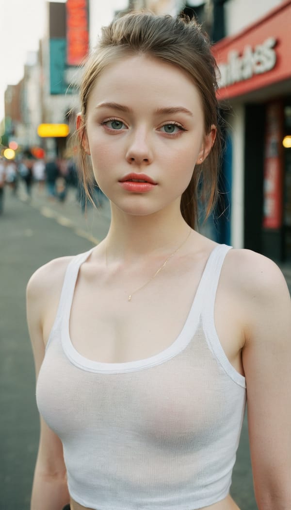 Tags: 21872187, SDXL
{"3": {"inputs": {"seed": 193250003130664, "steps": 32, "cfg": 6.53, "sampler_name": "dpmpp_2m", "scheduler": "karras", "denoise": 1.0, "model": ["27", 0], "positive": ["6", 0], "negative": ["7", 0], "latent_image": ["5", 0]}, "class_type": "KSampler"}, "4": {"inputs": {"ckpt_name": "juggernautxl.safetensors"}, "class_type": "CheckpointLoaderSimple"}, "5": {"inputs": {"width": 768, "height": 1344, "batch_size": 1}, "class_type": "EmptyLatentImage"}, "6": {"inputs": {"text": "18 year old girl, (irish:0.95), (temptress:0.97), (seductive facial expression:1.04), (idol:0.95), (slim:1.02), (cute:1.04), (pale skin:0.99), (detailed face:1.07), (sexy lips:1.14), (double eyelids:1.03), (beautiful eyes:1.02), (eyelashes:0.99), (seductive pose:1.03), (perky ass:1.02), (exposed ass:1.13), (looking back:0.96), (sexy ass:0.95), (thigh gap:1.06), (white tanktop:0.97), busy street, (candid cinema:1.03), (textured skin:1.08), (detailed skin:1.01), (RAW:1.05), (soft lighting:1.03), (skin fuzz:1.09), (portra:1.03), (film:1.08), (natural looking skin:1.05)", "clip": ["27", 1]}, "class_type": "CLIPTextEncode"}, "7": {"inputs": {"text": "(watermark:1.08), (twisted:1.10), (open mouth:1.05), (bad hands:1.05), (worst quality:1.14), (distorted:1.05), (low resolution:1.14)", "clip": ["27", 1]}, "class_type": "CLIPTextEncode"}, "8": {"inputs": {"samples": ["3", 0], "vae": ["4", 2]}, "class_type": "VAEDecode"}, "25": {"inputs": {"lora_name": "nudify_xl.safetensors", "strength_model": 0.01, "strength_clip": 0.16, "model": ["4", 0], "clip": ["4", 1]}, "class_type": "LoraLoader"}, "26": {"inputs": {"lora_name": "shirtlift_SDXL_v2.safetensors", "strength_model": 0.13, "strength_clip": 0.17, "model": ["25", 0], "clip": ["25", 1]}, "class_type": "LoraLoader"}, "27": {"inputs": {"lora_name": "PerfectEyesXL.safetensors", "strength_model": 0.07, "strength_clip": 0.02, "model": ["26", 0], "clip": ["26", 1]}, "class_type": "LoraLoader"}, "30": {"inputs": {"model_name": "4x_NMKD-Superscale-SP_178000_G.pth"}, "class_type": "UpscaleModelLoader"}, "31": {"inputs": {"upscale_model": ["30", 0], "image": ["8", 0]}, "class_type": "ImageUpscaleWithModel"}, "32": {"inputs": {"upscale_method": "lanczos", "scale_by": 0.5, "image": ["31", 0]}, "class_type": "ImageScaleBy"}, "33": {"inputs": {"pixels": ["32", 0], "vae": ["4", 2]}, "class_type": "VAEEncode"}, "34": {"inputs": {"seed": 193250003130664, "steps": 32, "cfg": 6.53, "sampler_name": "dpmpp_2m", "scheduler": "karras", "denoise": 0.3, "model": ["27", 0], "positive": ["6", 0], "negative": ["7", 0], "latent_image": ["33", 0]}, "class_type": "KSampler"}, "36": {"inputs": {"samples": ["34", 0], "vae": ["4", 2]}, "class_type": "VAEDecode"}, "39": {"inputs": {"filename_prefix": "comfyapi-1713625362986", "images": ["36", 0]}, "class_type": "SaveImage"}}